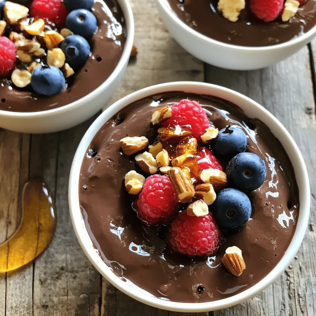 To create your Protein Chocolate Cottage Cheese Pudding, gather these simple ingredients: - Cottage cheese (1 cup, preferably low-fat) - Unsweetened cocoa powder (2 tablespoons) - Sweeteners (2 tablespoons honey or maple syrup) - Vanilla extract (1 teaspoon) - Chocolate protein powder (1 scoop) - A pinch of salt - Optional toppings (chopped nuts, cocoa nibs, or berries) These ingredients come together to make a tasty and nutritious treat. The cottage cheese provides protein and creaminess. Cocoa powder adds rich chocolate flavor. Sweeteners like honey or maple syrup balance the taste. Vanilla extract enhances all the flavors. The chocolate protein powder boosts the protein content, making it perfect for a snack or dessert. Salt rounds out the sweetness and deepens flavor. Feel free to customize your pudding with toppings. Chopped nuts give crunch, cocoa nibs add extra chocolate, and berries bring freshness. 1. Blending ingredients for a smooth texture First, grab your blender or food processor. Add 1 cup of cottage cheese, 2 tablespoons of unsweetened cocoa powder, 2 tablespoons of honey, 1 teaspoon of vanilla extract, 1 scoop of chocolate protein powder, and a pinch of salt. Blend on high for 1-2 minutes. Stop to scrape down the sides. You want it smooth and creamy. 2. Taste testing and adjusting sweetness After blending, it’s time to taste! If you find it needs more sweetness, add a little more honey or maple syrup. Blend again briefly to mix it in. This step makes sure it's just right for your taste buds. 3. Chilling process in the refrigerator Next, transfer the pudding to individual bowls or one big bowl. Chill it in the refrigerator for at least 30 minutes. This helps the flavors blend and makes it firm up a bit. - Ideas for presentation When ready to serve, you can get creative! Top each bowl with chopped nuts for a crunchy bite or cocoa nibs for extra chocolate. Fresh berries add color and freshness, making it look great. - Portioning for individual servings If you want to keep things neat, use small bowls or jars. This makes it easy for everyone to grab their own portion. Enjoying this pudding feels special when it’s nicely presented! To get the best texture in your pudding, focus on blending time. Blend for 1-2 minutes on high. This makes the pudding smooth and creamy. If you see lumps, stop and scrape down the sides. This ensures all ingredients mix well. If you skip this step, you may bite into unblended cottage cheese. That can ruin your pudding experience. A well-blended mix leads to a dessert that feels rich and delightful. You can adjust the sweetness based on your taste. Try using honey for a natural touch. Maple syrup is a great vegan option. If you want less sweetness, reduce the honey or syrup. Start with less and taste as you go. This way, you control how sweet your pudding becomes. You can also try stevia or agave for a different flavor. Always blend again after making changes to ensure it mixes well. {{image_2}} You can play with sweeteners in this recipe. If you want a lower-calorie option, try stevia. Agave syrup also works well and gives a nice flavor. For those who avoid dairy, vegan cottage cheese is a great swap. You can find it in many stores now, and it blends smoothly just like the regular kind. Make this pudding even better by adding spices. A little cinnamon can add warmth and depth. Nutmeg gives a lovely twist too. You might also try adding extracts. Almond extract adds a sweet nutty flavor. For a coffee kick, use coffee extract. These small changes can make your pudding feel fresh and new every time! To keep your protein chocolate cottage cheese pudding fresh, use airtight containers. Glass containers work best. They seal tightly and keep flavors locked in. You can also use plastic containers if you prefer. Just ensure they close well. Store the pudding in the fridge. It helps the flavors blend and stay fresh. This pudding lasts about 3 to 5 days in the fridge. Always check for signs of spoilage. If you see mold or an off smell, toss it. The texture should stay creamy and smooth. If it becomes watery or grainy, it’s time to say goodbye. Enjoy your pudding while it's fresh for the best taste! The pudding has a creamy and smooth texture. Blending cottage cheese with cocoa powder makes it rich. You get a dessert that feels indulgent yet healthy. This pudding melts in your mouth, making it a tasty treat. Yes, you can freeze this pudding. Just place it in an airtight container. When you want to enjoy it, let it thaw in the fridge overnight. The texture may change slightly, but it's still tasty. This recipe is perfect for meal prep. You can make it ahead and store it in the fridge. It lasts up to four days, so you can enjoy it anytime. Just add your toppings before serving for the best taste. Each serving has about 20 grams of protein. This comes from the cottage cheese and protein powder. It makes this pudding a great choice for a snack or dessert that fuels your day. This blog post explored a tasty Protein Chocolate Cottage Cheese Pudding. We covered key ingredients like cottage cheese, cocoa powder, and sweeteners. You learned the best preparation steps, serving suggestions, and tips for texture and sweetness. Variations include swaps for sweeteners and fun spice add-ins. Proper storage info ensures your pudding lasts longer. This recipe is simple and full of protein, making it a great treat. Enjoy experimenting with flavors and impressing your friends with this delicious dessert. It’s a win-win for your taste buds and health!