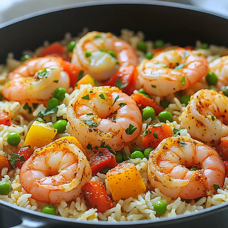 - 1 lb (450g) large shrimp, peeled and deveined - 1 cup long-grain or jasmine rice - 2 tablespoons Cajun seasoning - 1 medium onion, finely chopped - 1 bell pepper (red or green), diced - 2 cloves garlic, minced - 1 can (14.5 oz) diced tomatoes, undrained - 2 cups chicken broth - 1 cup frozen peas - 2 tablespoons olive oil - 1 teaspoon dried thyme - Salt and pepper, to taste - Fresh parsley, chopped (for garnish) You can boost the flavor of your One-Pot Cajun Shrimp and Rice Skillet with a few extras. Consider adding: - A squeeze of fresh lemon juice for brightness. - Hot sauce for extra heat and zing. - Sliced green onions for a fresh crunch. - Smoked sausage for a heartier dish. If you don’t have some ingredients on hand, don’t worry! Here are some easy swaps: - Use brown rice instead of white rice; it may take longer to cook. - Swap shrimp for chicken or tofu for a different protein. - Use vegetable broth instead of chicken broth for a vegetarian option. - If you can’t find Cajun seasoning, mix paprika, garlic powder, and black pepper instead. These simple changes can help you create a dish that fits your needs and taste. To start, gather your ingredients. You need: - 1 lb large shrimp, peeled and deveined - 1 cup long-grain or jasmine rice - 2 tablespoons Cajun seasoning - 1 medium onion, finely chopped - 1 bell pepper, diced - 2 cloves garlic, minced - 1 can diced tomatoes, undrained - 2 cups chicken broth - 1 cup frozen peas - 2 tablespoons olive oil - 1 teaspoon dried thyme - Salt and pepper to taste - Fresh parsley for garnish Next, chop the onion and bell pepper. Mince the garlic. Having these ready makes cooking easier. Heat olive oil in a large skillet over medium heat. Add the onion and bell pepper. Cook until they soften, about 5 minutes. Stir in minced garlic and Cajun seasoning. Cook for one more minute. This step builds your flavor base. Now, add the rice to the skillet. Stir it well to coat with oil and spices. Toast the rice for about 2 minutes. This method adds depth to the rice's flavor. Next, pour in the diced tomatoes and chicken broth. Mix well, then bring to a boil. Once boiling, reduce the heat to low. Cover the skillet and let it simmer for 15 minutes. The rice should absorb most of the liquid and become tender. After the rice cooks, gently fold in the shrimp and frozen peas. Cover and cook for another 5-7 minutes. The shrimp will turn pink when done. Once cooked, season with salt and pepper to taste. Remove from heat and let it rest for 5 minutes. This resting time helps the flavors meld together. Before serving, garnish with fresh parsley. This adds color and a fresh taste. Enjoy your flavorful one-pot Cajun shrimp and rice! To make the best One-Pot Cajun Shrimp and Rice, follow these steps. First, use fresh shrimp for great flavor. If you can't find fresh, frozen shrimp works too. Just ensure they are fully thawed. Next, toast the rice well. This step adds a nice nutty flavor. Stir it often to prevent burning. The timing is key. Cook the rice until it absorbs most of the broth. This keeps it from being soggy. Finally, let it sit for a few minutes after cooking. This helps the flavors blend. Avoid overcooking the shrimp. They only need about five to seven minutes. Overcooked shrimp become rubbery. Also, don’t skip the seasoning. Cajun seasoning gives this dish its signature kick. Measure it out carefully. Another mistake is not tasting before serving. Always taste and adjust salt and pepper. This ensures the dish is flavorful. Lastly, don’t rush the simmering time. This step is vital for perfect rice. You can enhance flavors with simple tweaks. Adding a splash of lemon juice brightens the dish. Fresh herbs, like cilantro or basil, can also add depth. If you like heat, toss in some diced jalapeños. For a smoky flavor, try adding smoked paprika. A tablespoon or two can make a big difference. You could also add a dash of hot sauce for extra spice. Experiment with your favorite ingredients. Cooking is about fun and creativity. Enjoy the process and make it your own! {{image_2}} You can swap shrimp for other proteins. Chicken works well in this dish. Use about 1 pound of diced chicken breast. Cook it until brown before adding the rice. For a seafood twist, try scallops or fish fillets. Just ensure they cook through in the same time as shrimp. If you want a meat-free meal, leave out the shrimp. Add more vegetables instead. Zucchini, mushrooms, or spinach add great taste and texture. You can also use firm tofu for protein. Make sure to press and cube it before adding to the skillet. Feel free to adjust the Cajun seasoning. If you like more heat, add cayenne pepper. For a milder flavor, cut back on the seasoning. Adding a splash of lemon juice can brighten the dish, too. Fresh herbs like thyme or oregano enhance the taste, so don't be shy to mix them in! To store your leftover Cajun shrimp and rice, let it cool first. Place it in an airtight container. You can keep it in the fridge for up to three days. This keeps the dish fresh and tasty. When you are ready to eat the leftovers, you can reheat them on the stove. Add a splash of chicken broth or water to keep it moist. Heat it over medium heat, stirring often. You can also use the microwave. Place it in a microwave-safe dish, cover it, and heat in short bursts. Stir between each burst to ensure even heating. If you want to freeze Cajun shrimp and rice, let it cool completely. Use freezer-safe bags or containers. Label them with the date. You can freeze it for up to three months. When you are ready to eat it, thaw it in the fridge overnight. Then, reheat as mentioned above. This makes for a quick and easy meal later! Cooking Cajun shrimp and rice takes about 35 minutes total. This time includes 10 minutes for prep and 25 minutes for cooking. Once you start, the shrimp and rice come together quickly. You sauté the veggies first, then add the rice and broth. After simmering, the shrimp cooks in just a few minutes. Yes, you can make this dish ahead of time! You can cook it completely and store it in the fridge. Just let it cool down before you put it away. When you’re ready to eat, reheat it on the stove. Add a splash of broth to keep it moist. This dish holds its flavor well, making it perfect for meal prep. Cajun shrimp and rice pairs well with many sides. Here are some great options: - Garlic bread: It soaks up the flavors. - Green salad: A fresh salad adds crunch. - Coleslaw: The creaminess balances the spice. - Corn on the cob: Sweet corn complements the dish. Feel free to mix and match sides to suit your taste! This blog post covered the key ingredients and steps for making Cajun shrimp and rice. I shared tips to avoid common mistakes and shared flavor variations. You can store leftovers easily and even freeze them for later. In conclusion, you have the tools to cook a tasty dish. Enjoy exploring different flavors and making it your own. Happy cooking!