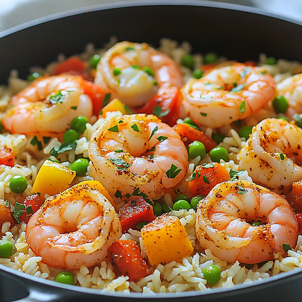 - 1 lb (450g) large shrimp, peeled and deveined - 1 cup long-grain or jasmine rice - 2 tablespoons Cajun seasoning - 1 medium onion, finely chopped - 1 bell pepper (red or green), diced - 2 cloves garlic, minced - 1 can (14.5 oz) diced tomatoes, undrained - 2 cups chicken broth - 1 cup frozen peas - 2 tablespoons olive oil - 1 teaspoon dried thyme - Salt and pepper, to taste - Fresh parsley, chopped (for garnish) You can boost the flavor of your One-Pot Cajun Shrimp and Rice Skillet with a few extras. Consider adding: - A squeeze of fresh lemon juice for brightness. - Hot sauce for extra heat and zing. - Sliced green onions for a fresh crunch. - Smoked sausage for a heartier dish. If you don’t have some ingredients on hand, don’t worry! Here are some easy swaps: - Use brown rice instead of white rice; it may take longer to cook. - Swap shrimp for chicken or tofu for a different protein. - Use vegetable broth instead of chicken broth for a vegetarian option. - If you can’t find Cajun seasoning, mix paprika, garlic powder, and black pepper instead. These simple changes can help you create a dish that fits your needs and taste. To start, gather your ingredients. You need: - 1 lb large shrimp, peeled and deveined - 1 cup long-grain or jasmine rice - 2 tablespoons Cajun seasoning - 1 medium onion, finely chopped - 1 bell pepper, diced - 2 cloves garlic, minced - 1 can diced tomatoes, undrained - 2 cups chicken broth - 1 cup frozen peas - 2 tablespoons olive oil - 1 teaspoon dried thyme - Salt and pepper to taste - Fresh parsley for garnish Next, chop the onion and bell pepper. Mince the garlic. Having these ready makes cooking easier. Heat olive oil in a large skillet over medium heat. Add the onion and bell pepper. Cook until they soften, about 5 minutes. Stir in minced garlic and Cajun seasoning. Cook for one more minute. This step builds your flavor base. Now, add the rice to the skillet. Stir it well to coat with oil and spices. Toast the rice for about 2 minutes. This method adds depth to the rice's flavor. Next, pour in the diced tomatoes and chicken broth. Mix well, then bring to a boil. Once boiling, reduce the heat to low. Cover the skillet and let it simmer for 15 minutes. The rice should absorb most of the liquid and become tender. After the rice cooks, gently fold in the shrimp and frozen peas. Cover and cook for another 5-7 minutes. The shrimp will turn pink when done. Once cooked, season with salt and pepper to taste. Remove from heat and let it rest for 5 minutes. This resting time helps the flavors meld together. Before serving, garnish with fresh parsley. This adds color and a fresh taste. Enjoy your flavorful one-pot Cajun shrimp and rice! To make the best One-Pot Cajun Shrimp and Rice, follow these steps. First, use fresh shrimp for great flavor. If you can't find fresh, frozen shrimp works too. Just ensure they are fully thawed. Next, toast the rice well. This step adds a nice nutty flavor. Stir it often to prevent burning. The timing is key. Cook the rice until it absorbs most of the broth. This keeps it from being soggy. Finally, let it sit for a few minutes after cooking. This helps the flavors blend. Avoid overcooking the shrimp. They only need about five to seven minutes. Overcooked shrimp become rubbery. Also, don’t skip the seasoning. Cajun seasoning gives this dish its signature kick. Measure it out carefully. Another mistake is not tasting before serving. Always taste and adjust salt and pepper. This ensures the dish is flavorful. Lastly, don’t rush the simmering time. This step is vital for perfect rice. You can enhance flavors with simple tweaks. Adding a splash of lemon juice brightens the dish. Fresh herbs, like cilantro or basil, can also add depth. If you like heat, toss in some diced jalapeños. For a smoky flavor, try adding smoked paprika. A tablespoon or two can make a big difference. You could also add a dash of hot sauce for extra spice. Experiment with your favorite ingredients. Cooking is about fun and creativity. Enjoy the process and make it your own! {{image_2}} You can swap shrimp for other proteins. Chicken works well in this dish. Use about 1 pound of diced chicken breast. Cook it until brown before adding the rice. For a seafood twist, try scallops or fish fillets. Just ensure they cook through in the same time as shrimp. If you want a meat-free meal, leave out the shrimp. Add more vegetables instead. Zucchini, mushrooms, or spinach add great taste and texture. You can also use firm tofu for protein. Make sure to press and cube it before adding to the skillet. Feel free to adjust the Cajun seasoning. If you like more heat, add cayenne pepper. For a milder flavor, cut back on the seasoning. Adding a splash of lemon juice can brighten the dish, too. Fresh herbs like thyme or oregano enhance the taste, so don't be shy to mix them in! To store your leftover Cajun shrimp and rice, let it cool first. Place it in an airtight container. You can keep it in the fridge for up to three days. This keeps the dish fresh and tasty. When you are ready to eat the leftovers, you can reheat them on the stove. Add a splash of chicken broth or water to keep it moist. Heat it over medium heat, stirring often. You can also use the microwave. Place it in a microwave-safe dish, cover it, and heat in short bursts. Stir between each burst to ensure even heating. If you want to freeze Cajun shrimp and rice, let it cool completely. Use freezer-safe bags or containers. Label them with the date. You can freeze it for up to three months. When you are ready to eat it, thaw it in the fridge overnight. Then, reheat as mentioned above. This makes for a quick and easy meal later! Cooking Cajun shrimp and rice takes about 35 minutes total. This time includes 10 minutes for prep and 25 minutes for cooking. Once you start, the shrimp and rice come together quickly. You sauté the veggies first, then add the rice and broth. After simmering, the shrimp cooks in just a few minutes. Yes, you can make this dish ahead of time! You can cook it completely and store it in the fridge. Just let it cool down before you put it away. When you’re ready to eat, reheat it on the stove. Add a splash of broth to keep it moist. This dish holds its flavor well, making it perfect for meal prep. Cajun shrimp and rice pairs well with many sides. Here are some great options: - Garlic bread: It soaks up the flavors. - Green salad: A fresh salad adds crunch. - Coleslaw: The creaminess balances the spice. - Corn on the cob: Sweet corn complements the dish. Feel free to mix and match sides to suit your taste! This blog post covered the key ingredients and steps for making Cajun shrimp and rice. I shared tips to avoid common mistakes and shared flavor variations. You can store leftovers easily and even freeze them for later. In conclusion, you have the tools to cook a tasty dish. Enjoy exploring different flavors and making it your own. Happy cooking!