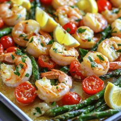 - Large shrimp (1 lb, peeled and deveined) - Unsalted butter (4 tablespoons, melted) - Garlic (3 cloves, minced) - Lemon (zested and juiced) - Smoked paprika (1 teaspoon) - Dried oregano (1 teaspoon) - Salt (1 teaspoon) - Black pepper (½ teaspoon) - Cherry tomatoes (1 cup, halved) - Asparagus (1 cup, trimmed and cut into 2-inch pieces) - Fresh parsley (chopped for garnish) - Lemon wedges (for serving) The main ingredients are simple yet full of flavor. I love using large shrimp because they cook quickly and stay juicy. Melted butter adds richness, while garlic brings a punch. The lemon zest and juice brighten the dish. For seasonings, I use smoked paprika for depth and dried oregano for an herbal note. Salt and black pepper are key for balance. The vegetables add color and texture. Cherry tomatoes burst with juice, while asparagus offers crunch. Fresh parsley gives a pop of green. Lemon wedges are perfect for squeezing on top before you dig in! - Preheat the oven to 400°F (200°C). - In a small bowl, mix melted butter, minced garlic, lemon zest, lemon juice, smoked paprika, dried oregano, salt, and black pepper. - Place the shrimp in a single layer on a large sheet pan. - Add the halved cherry tomatoes and cut asparagus to the pan. - Bake for 12-15 minutes until the shrimp are pink and cooked through. - Remove from the oven and let it cool for a bit. - Garnish with fresh parsley and serve with lemon wedges. To tell when shrimp are cooked, look for a bright pink color. They also curl into a C shape. If they stay straight, they might be overcooked. Avoiding overcooking is key. Bake shrimp for just 12 to 15 minutes. Remove them from the oven as soon as they turn pink. To boost flavor, try adding fresh herbs like basil or thyme. A pinch of red pepper flakes can add heat. Adjust acidity with lemon juice. A little more lemon juice can brighten your dish. Experiment with different amounts to find your perfect balance. For a beautiful plate, arrange shrimp on one side and veggies on the other. Use a large platter for serving, or individual plates for guests. Fresh parsley adds color and zest. Pair this dish with a crisp white wine or a light salad for a complete meal. {{image_2}} You can change the shrimp to other seafood like scallops or fish. I love using firm fish like cod or salmon. They cook well and soak up the lemon garlic sauce. If you want to use chicken, choose boneless, skinless chicken breasts. Cut them into bite-sized pieces. Cook them for about 20 minutes, as they need more time than shrimp. Feel free to mix in other veggies. Bell peppers, zucchini, or broccoli work great! You can use frozen vegetables too. In spring, try fresh peas or asparagus. In summer, use fresh corn. In fall, sweet potatoes or Brussels sprouts add a nice touch. The goal is to use what you have and enjoy the flavors. If you want to grill, preheat your grill to medium-high. Skewer the shrimp and veggies or use a grilling basket. Cook them for 5-7 minutes, turning often. For an air fryer, set it to 400°F (200°C). Cook the shrimp and veggies for about 8-10 minutes. Both methods give a nice char and keep the dish tasty. To store shrimp and veggies, let them cool first. Place the leftovers in an airtight container. This helps keep them fresh. You can use glass or plastic containers. Make sure they seal well to prevent air from getting in. The best way to reheat shrimp is in the oven. Preheat your oven to 350°F (175°C). Place the shrimp and veggies on a baking sheet. Heat for about 10 minutes. You can also use a microwave. Just heat in short bursts to avoid overcooking. Always check the temperature to ensure it is warm throughout. If you want to freeze the dish, let it cool completely. Place it in a freezer-safe container. Use it within three months for the best taste. Make sure to label the container with the date. This way, you remember when you made it. I recommend using large shrimp for this dish. They cook evenly and stay juicy. Look for shrimp that are peeled and deveined. Fresh shrimp gives the best flavor, but frozen works well too. Yes, you can use frozen shrimp. Just thaw them before cooking. To thaw, place them in cold water for about 15 minutes. This helps them cook evenly and taste better. To make this dish low-carb, skip the asparagus or replace it with low-carb veggies. You can use zucchini or bell peppers instead. This way, you keep the flavors and cut the carbs. This dish pairs well with rice or quinoa. You can also serve it with a fresh salad. Garlic bread is a great side, soaking up all the yummy butter sauce. Yes, you can prep the ingredients ahead. Mix the garlic butter, and store it in the fridge. You can also clean the shrimp and cut the veggies early. Just keep them in the fridge until you're ready to cook. This blog post covered a simple and tasty shrimp dish. We discussed key ingredients like shrimp, garlic, and veggies. I provided step-by-step instructions to help you bake the dish perfectly. You learned tips for enhancing flavor and presentation. I also shared variations and storage methods for leftovers. Cooking can be easy and fun. Try this recipe with your favorite mix of veggies. Don’t hesitate to adjust the flavors to suit your taste. Enjoy sharing this dish with family and friends!