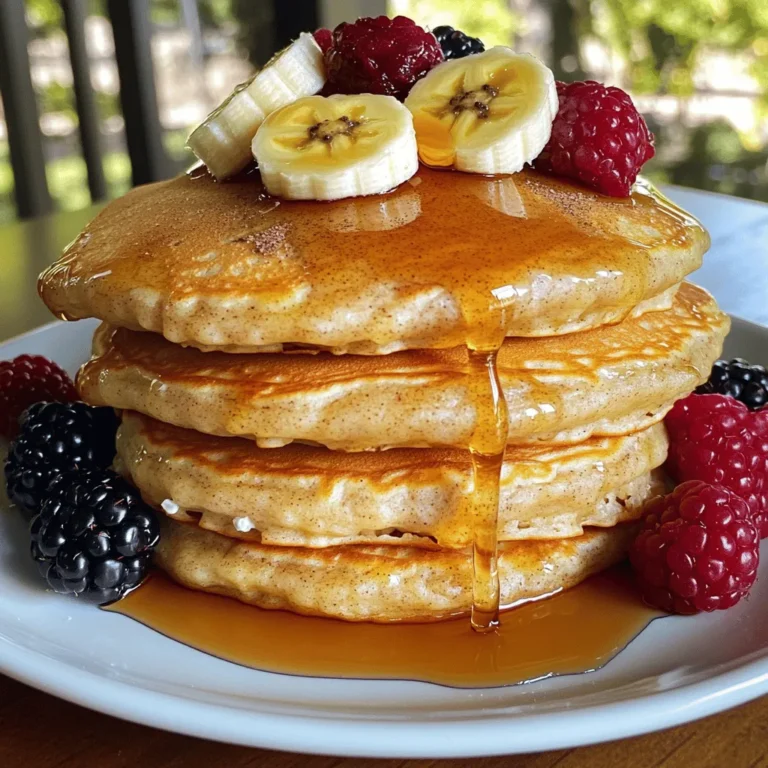 - 1 cup cottage cheese - 1 cup rolled oats - 1 banana, mashed - 2 large eggs - 1 teaspoon baking powder - ½ teaspoon vanilla extract - ¼ teaspoon cinnamon - Pinch of salt - Cooking spray or butter for frying Each serving of these pancakes provides: - Calories: 200 - Protein: 14g - Carbohydrates: 30g - Fat: 5g - Fiber: 4g - Cottage cheese: High in protein and calcium. It helps build muscles and supports bone health. - Rolled oats: Packed with fiber, they keep you full longer. They also help regulate blood sugar. - Banana: Adds natural sweetness and potassium. This helps with muscle function and heart health. - Eggs: Provide protein and healthy fats. They support brain health and help with energy. - Baking powder: Helps pancakes rise. This keeps them fluffy and light. - Vanilla extract: Adds flavor without extra sugar. It makes the pancakes taste great. - Cinnamon: Offers antioxidants and a warm flavor. It can also help lower blood sugar. - Salt: Enhances all the flavors in the pancakes. Just a pinch makes a big difference. - Cooking spray or butter: Used for frying, it prevents sticking and adds flavor. To make the batter, gather your ingredients first. You need: - 1 cup cottage cheese - 1 cup rolled oats - 1 banana, mashed - 2 large eggs - 1 teaspoon baking powder - ½ teaspoon vanilla extract - ¼ teaspoon cinnamon - Pinch of salt Start by placing all these ingredients into a blender or food processor. Blend until the mix is smooth and creamy. You want everything to mix well. If you see lumps, blend a bit more. This batter is packed with protein and flavor! Next, it's time to cook. Preheat a non-stick skillet or griddle over medium heat. Lightly grease it with cooking spray or butter. This step helps the pancakes not stick. Once hot, pour about ¼ cup of batter onto the skillet for each pancake. Watch for bubbles to form on the surface. This should take about 2-3 minutes. When you see bubbles, it’s time to flip the pancake. Cook the other side for another 2-3 minutes. You want them golden brown. Repeat this with the rest of the batter. Adjust the heat if needed to avoid burning. Once cooked, serve the pancakes warm. They taste great on their own, but toppings make them even better! Try fresh fruit like berries or sliced bananas. Honey and maple syrup are delicious choices too. You can also add a sprinkle of nuts for crunch. Enjoy the meal that’s tasty and full of protein! To get fluffy pancakes, start with fresh ingredients. Use fresh cottage cheese and eggs. Blend the batter just enough to mix. Over-blending can make the pancakes dense. Let the batter rest for a few minutes before cooking. This helps the oats absorb moisture and swell. Use a non-stick skillet or griddle for the best results. Preheat it over medium heat. A good test is to sprinkle water on the surface. If it sizzles and dances, it’s ready! Lightly grease the skillet with cooking spray or butter. This prevents sticking and adds flavor. Cook each pancake until bubbles form on the surface, then flip. One common mistake is cooking on too high heat. This can burn the outside while leaving the inside raw. Another mistake is not greasing the pan enough. Your pancakes may stick and fall apart. Lastly, avoid skipping the resting time for the batter. This can lead to flat pancakes. Following these tips helps you make perfect, fluffy cottage cheese pancakes every time! {{image_2}} You can make your cottage cheese pancakes even better with fun add-ins. Here are some ideas: - Berries: Add fresh blueberries or strawberries for a burst of flavor. - Nuts: Chopped walnuts or almonds give a nice crunch. - Chocolate Chips: For a sweet treat, mix in dark chocolate chips. - Pumpkin: Stir in canned pumpkin for a fall twist. These add-ins can change the taste and texture. Mix and match to find your favorite! If you want a different sweetness, try these options: - Honey: Use honey for a natural sweet touch. - Maple Syrup: It adds a rich flavor that's hard to beat. - Stevia: For a low-calorie choice, stevia works well. - Coconut Sugar: This gives a slight caramel taste. Choosing a sweetener can change how the pancakes taste. Experiment to find what you love best! If you need gluten-free pancakes, it’s easy to adapt. Just use: - Gluten-Free Oats: Make sure your oats are certified gluten-free. - Almond Flour: This can replace oats for a nutty flavor. - Coconut Flour: It adds a light texture and is gluten-free. With these swaps, everyone can enjoy these pancakes! You’ll still get all the protein and flavor. After making high-protein cottage cheese pancakes, you may have some left. Let them cool to room temperature first. Then, stack the pancakes with parchment paper between each one. Place the stack in an airtight container. Store it in the fridge for up to three days. This way, your pancakes stay fresh and tasty. Reheating pancakes is simple, and you want them to taste great. The best way is to use the microwave. Place a pancake on a microwave-safe plate. Cover it with a damp paper towel. Heat for about 20-30 seconds. If you want a crisp edge, use a skillet. Heat the pan on medium for a minute. Then, add the pancake and warm it for 1-2 minutes on each side. Freezing pancakes is a smart choice for meal prep. Place the cooled pancakes in a single layer on a baking sheet. Freeze them for about an hour. Then, transfer them to a freezer-safe bag. They can last for up to two months. When ready to eat, take out the pancakes and let them thaw in the fridge overnight. You can also reheat them directly from the freezer. Just add a little extra time to the microwave or skillet. Yes, you can make these pancakes ahead of time. Cook them as directed and let them cool. Once cool, stack them on a plate and cover with plastic wrap. You can store them in the fridge for up to three days. For longer storage, freeze them. Place a sheet of parchment paper between each pancake to keep them from sticking. They will last in the freezer for up to three months. When you want to eat them, just reheat in the microwave or on a skillet. If you don’t have a banana, you can use applesauce. Use ½ cup of unsweetened applesauce instead of one banana. It adds moisture and a hint of sweetness. You can also try mashed sweet potatoes or pureed pumpkin. These options will give a nice flavor and keep the pancakes moist too. Each of these choices works well with the other ingredients in the recipe. To cut calories, use fat-free cottage cheese instead of regular. This swap lowers fat and calories without losing protein. You can also skip the added sugar or syrup when serving. Instead, use fresh fruit as a topping. Another tip is to reduce the number of eggs to one. This change cuts calories while still keeping the pancakes fluffy. In this article, we explored the key ingredients for delicious pancakes and their benefits. I shared step-by-step instructions for making fluffy pancakes and offered tips to avoid common mistakes. We discussed fun variations and storage tips to keep your pancakes fresh. Pancakes are easy to personalize, making breakfast fun and tasty. Remember, with simple changes, you can enjoy this dish in many ways. Enjoy creating your perfect pancake breakfast!