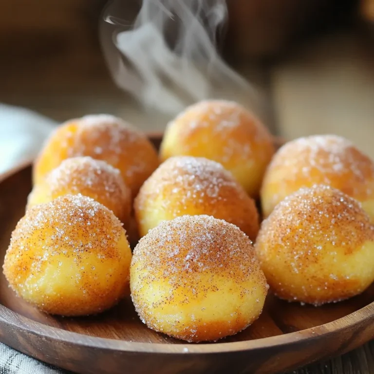 To make these tasty donut holes, gather these items: - 1 cup all-purpose flour - 1/4 cup granulated sugar - 1 1/2 teaspoons baking powder - 1/4 teaspoon baking soda - 1/4 teaspoon salt - 1/2 teaspoon ground cinnamon (plus extra for topping) - 1/2 cup buttermilk - 1 large egg - 2 tablespoons melted butter - 1/2 teaspoon vanilla extract For the sweet topping, you will need: - 1/4 cup granulated sugar (for coating) - 1 teaspoon ground cinnamon (for coating) If you need to substitute, here are some ideas: - All-purpose flour: Use gluten-free flour for a gluten-free version. - Buttermilk: Mix 1/2 cup milk with 1/2 tablespoon vinegar or lemon juice to make a quick buttermilk substitute. - Granulated sugar: You can use coconut sugar or a sugar substitute. - Egg: Use 1/4 cup of unsweetened applesauce for an egg-free option. These simple ingredients make it easy to whip up delicious donut holes in your air fryer. Enjoy experimenting with the flavors! To start, gather your ingredients. In a mixing bowl, whisk together: - 1 cup all-purpose flour - 1/4 cup granulated sugar - 1 1/2 teaspoons baking powder - 1/4 teaspoon baking soda - 1/4 teaspoon salt - 1/2 teaspoon ground cinnamon In another bowl, mix the wet ingredients. Combine: - 1/2 cup buttermilk - 1 large egg - 2 tablespoons melted butter - 1/2 teaspoon vanilla extract Stir until everything blends well. Now, pour the wet mix into the dry mix. Gently combine them. Make sure not to overmix. A few lumps are just fine. While your dough rests, preheat your air fryer to 350°F (175°C). This step is crucial for even cooking. While it heats, prepare your scoop or spoon for shaping the donut holes. Lightly grease the air fryer basket with cooking spray. This helps the donut holes release easily once cooked. Next, scoop small portions of the dough. Shape them into balls, about 1 inch wide. Place them in the air fryer basket, leaving space between each one. Cook the donut holes for 8-10 minutes. They should turn golden brown. Check with a toothpick; it should come out clean. You may need to work in batches depending on your air fryer size. While they cook, mix together 1/4 cup sugar and 1 teaspoon cinnamon in a bowl. Once the donut holes are ready, let them cool for a few minutes. Toss them in the cinnamon-sugar mixture until well coated. Enjoy the warm, sweet flavor of your air fryer cinnamon sugar donut holes! To make your donut holes round, use a small cookie scoop. This tool helps you grab equal amounts of dough. Gently roll each scoop in your hands to form a ball. Avoid pressing too hard; the dough must stay light and airy. Set your air fryer to 350°F (175°C). This temperature gives you a nice golden color. Cook the donut holes for 8 to 10 minutes. Check them at 8 minutes; they should look golden and fluffy. Always use a toothpick to check if they are done. If it comes out clean, they are ready! One mistake is overmixing the batter. This can lead to tough donut holes. Mix until just combined, and don’t worry about lumps. Another mistake is overcrowding the air fryer. Leave space between each donut hole so air can circulate. Lastly, don’t skip the cinnamon-sugar coating. It adds the perfect sweet touch! {{image_2}} You can easily change the flavor of your donut holes. Here are some ideas: - Chocolate Chip: Add 1/2 cup of mini chocolate chips to the batter for a sweet twist. - Lemon Zest: Mix in 1 tablespoon of lemon zest for a bright, fresh taste. - Pumpkin Spice: Replace some flour with 1/2 cup of pumpkin puree and add pumpkin pie spice. - Nutmeg: Swap out some cinnamon for nutmeg for a warm, spicy flavor. Experimenting with these variations can make each batch unique and exciting! While cinnamon sugar is classic, you can try different coatings and toppings: - Chocolate Glaze: Dip the warm donut holes in melted chocolate for a rich treat. - Powdered Sugar: Roll the donut holes in powdered sugar for a sweet, fluffy finish. - Maple Syrup: Drizzle warm donut holes with maple syrup for a breakfast twist. - Sprinkles: Add colorful sprinkles on top of any glaze for a fun touch. These options can change up your donut holes and make them perfect for any occasion! Making gluten-free donut holes is simple. Here’s how: - Flour Swap: Use 1 cup of gluten-free all-purpose flour instead of regular flour. Make sure it includes xanthan gum for binding. - Baking Powder: Confirm that your baking powder is gluten-free. - Check Ingredients: Ensure all other ingredients, like vanilla extract and buttermilk, are gluten-free. This way, everyone can enjoy these tasty treats without worry! To store leftover donut holes, let them cool completely. Place them in an airtight container. This keeps them fresh for up to three days. If you want them to last longer, consider freezing them. To reheat donut holes, use your air fryer. Preheat it to 350°F (175°C). Place the donut holes in the basket for about 3-5 minutes. This method keeps them warm and crispy, just like fresh. To freeze donut holes, first, let them cool. Then, place them in a single layer on a baking sheet. Freeze until solid, about an hour. After that, transfer them to an airtight container or freezer bag. They can be frozen for up to three months. When you want to enjoy them, just reheat as mentioned above. Yes, you can make these donut holes in a regular oven. Preheat your oven to 350°F (175°C). Shape the donut hole batter as usual and place them on a baking sheet lined with parchment paper. Bake for about 10-12 minutes. Keep an eye on them. They should be golden brown and a toothpick should come out clean. If you don't have buttermilk, you can make a quick substitute. Mix 1/2 cup of milk with 1/2 tablespoon of vinegar or lemon juice. Let it sit for about 5 minutes. This will give you a similar tangy flavor and acidity needed for the recipe. Check for a golden brown color on the donut holes. Insert a toothpick into the center of one. If it comes out clean, they are done. If there is batter on the toothpick, cook them for another minute or two. In this post, we covered how to make Air Fryer Cinnamon Sugar Donut Holes. You learned about the ingredients, easy steps, and tips for perfect results. I shared variations, storage tips, and answered common questions. Making these tasty treats is simple and fun. You can customize them to fit your taste. Enjoy your homemade donut holes fresh, or store them for later. With practice, you’ll master this recipe quickly and amaze your friends and family. Happy cooking!