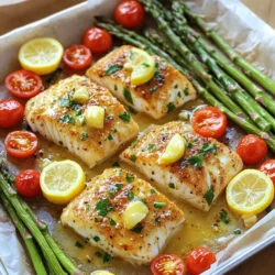 To make this dish, you need: - 4 cod fillets (about 6 ounces each) - 4 tablespoons unsalted butter, melted - 4 cloves garlic, minced - Juice and zest of 1 large lemon - 1 teaspoon dried parsley - 1 teaspoon smoked paprika - Salt and pepper to taste These main ingredients form the base of your meal. The cod fillets are the star of the show. They cook quickly and soak up all the great flavors. You will also need: - 1 cup cherry tomatoes, halved - 1 cup asparagus spears, trimmed - Lemon slices for garnish The cherry tomatoes add sweetness, and the asparagus brings a nice crunch. Both pair well with the buttery cod. The key seasonings in this recipe are: - Salt - Pepper - Dried parsley - Smoked paprika These seasonings enhance the dish's flavor. Smoked paprika gives a subtle depth that ties everything together. The lemon juice and zest brighten the meal and add freshness. Using fresh ingredients makes a big difference. You can feel good knowing your meal is delicious and healthy! Start by melting the unsalted butter in a small bowl. Use a microwave or a small pot on the stove. Once melted, add the minced garlic. Then, squeeze in the juice of one large lemon. Don’t forget to add the lemon zest for extra flavor. Next, sprinkle in the dried parsley and smoked paprika. Finally, add salt and pepper to taste. Mix all these together until they blend well. This garlic butter mixture brings a rich taste to the cod. Grab your prepared sheet pan and place the cod fillets on one side. Make sure they are not too close together. Brush a generous amount of the garlic butter mixture on top of each fillet. This will keep the fish moist and flavorful. Now, on the other side of the pan, add the halved cherry tomatoes and trimmed asparagus spears. Drizzle the remaining garlic butter mixture over the veggies. Toss them lightly to coat. This way, all the flavors will mix nicely as they roast. Now, it’s time to bake! Preheat your oven to 400°F (200°C). Place the sheet pan in the oven and bake for 15-20 minutes. Keep an eye on the cod; it should be flaky and cooked through when done. Check that the internal temperature of the fish reaches 145°F (63°C). The vegetables should also be tender. Once finished, take the pan out and let it rest for a few minutes. Serve the cod with the roasted vegetables. Garnish with fresh lemon slices for that perfect touch of brightness. Enjoy this simple yet flavorful delight! When choosing cod, look for fillets that are bright and shiny. Fresh cod has a clean smell, like the ocean. Avoid any fish that looks dull or has dark spots. Firmness is also key; the fillets should feel tight and spring back when pressed. If you have a fish market nearby, ask for the freshest catch. Baking cod at 400°F takes about 15 to 20 minutes. The key is to check for flakiness. Cod is done when it flakes easily with a fork and reaches 145°F inside. If your fillets are thick, they may need a few extra minutes. Always keep an eye on them to avoid overcooking. For a beautiful presentation, use a nice platter. Start with the cod in the center. Arrange the colorful vegetables around it for contrast. Squeeze fresh lemon juice over everything for shine and flavor. A sprinkle of fresh parsley adds a nice touch. Lemon slices on top make it look even more inviting. {{image_2}} You can switch up the veggies for more fun. Try bell peppers for sweetness. Zucchini adds great texture. Broccoli or green beans also work well. Mix and match to find your favorite combo. Seasonal vegetables can make your dish fresh and exciting. Want to spice things up? Consider adding cumin for warmth. A pinch of red pepper flakes gives a nice kick. You can also add dill for a fresh taste. Experiment with spices that you love to create your own twist. Not in the mood for baking? You can grill the cod on a barbecue for a smoky flavor. A stovetop pan works too. Cook it in a skillet over medium heat until it flakes easily. Each method adds a unique taste to your dish. To keep leftover cod and veggies fresh, let them cool first. Place the cod and vegetables in an airtight container. Make sure to separate the cod from the veggies to prevent sogginess. Store the container in the fridge. You can keep them for up to three days. When you're ready to eat the leftovers, reheating is key. Preheat your oven to 350°F (175°C). Arrange the cod and vegetables on a baking sheet. Cover them with foil to retain moisture. Heat for about 10-15 minutes, checking that the cod reaches 145°F (63°C). This keeps the flavors intact and the cod flaky. If you want to save the dish for later, freezing works well. Wrap each cod fillet tightly in plastic wrap. Place the wrapped cod in a freezer bag, squeezing out any air. For the vegetables, you can freeze them in a separate container. They will last up to three months. When you’re ready to eat, thaw them in the fridge overnight. Reheat as mentioned above for the best taste. You should bake cod for 15 to 20 minutes at 400°F. The cod is done when it flakes easily. The fish should reach an internal temperature of 145°F. Use a meat thermometer for accuracy. This ensures a moist and tender bite. Yes, you can use frozen cod. Thaw it in the fridge overnight for best results. If you need to cook it from frozen, add a few extra minutes to the baking time. Just make sure it cooks evenly. Check that it also reaches 145°F internally. I love serving this dish with roasted vegetables like asparagus and cherry tomatoes. You can also pair it with rice or quinoa for a hearty meal. A fresh green salad makes a great side too. Don’t forget some lemon slices for extra zest! This blog post covered how to make sheet-pan garlic butter lemon cod. We examined the key ingredients, detailed preparation steps, and offered tips for perfect results. Remember to select fresh cod and try different veggies for fun variations. Store leftovers properly to enjoy later. With these insights, you can cook a delicious, easy meal that impresses. Enjoy your cooking journey!