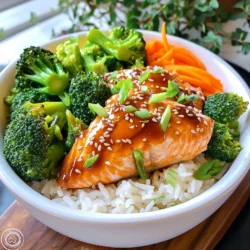For this dish, you need 2 salmon fillets. Choose fillets that weigh between 4 to 6 ounces each. Fresh salmon gives the best taste, but you can use frozen if needed. Season your salmon with salt, pepper, and fresh ginger for flavor. This step makes the fish tasty and bright. The veggies add color and crunch. You’ll need 1 cup of steamed broccoli florets. Broccoli is rich in nutrients and pairs well with salmon. Also, add 1 julienned carrot for sweetness and a nice crunch. Together, these veggies make your rice bowl healthy and fun. The sauce brings everything together. You’ll need 1/4 cup of teriyaki sauce. You can buy it or make your own at home. For cooking, use 1 tablespoon of sesame oil. This oil adds a nutty flavor. Don’t forget 1 clove of minced garlic and more grated ginger. These ingredients boost the taste. Finally, sprinkle sliced green onions and sesame seeds as garnish. They not only look good but also add extra flavor. To start, I season the salmon fillets. I use salt, pepper, and grated ginger. This mix adds flavor and aroma. I make sure to coat both sides evenly. It’s simple but makes a big difference in taste. This step sets the stage for a great meal. Next, I heat some sesame oil in a skillet over medium-high heat. I place the salmon fillets skin-side down in the hot oil. They sizzle right away! I cook them for about 3-4 minutes. After that, I flip the salmon gently. Then, I pour teriyaki sauce over the top. This makes the fish sweet and savory. I cook for another 3-4 minutes until it’s just right. Once done, I remove the salmon from heat and let it rest for a minute. This helps keep it moist. Then, I flake it into bite-sized pieces. Now, I’m ready to assemble the bowls. First, I divide the cooked jasmine rice into serving bowls. I like to use equal portions for a nice look. After that, I add the flaked teriyaki salmon on top. Next, I layer steamed broccoli florets and julienned carrots. These veggies add color and crunch. Finally, I sprinkle sliced green onions and sesame seeds on top. This step adds flavor and makes the dish pop. If there’s any teriyaki sauce left in the pan, I drizzle that over the bowls. Now, it’s ready to serve! You can change the teriyaki sauce to suit your taste. If you like it sweeter, add a bit of honey or brown sugar. For a spicy kick, mix in some sriracha or red pepper flakes. You can also use low-sodium soy sauce for a healthier option. Experiment with different ingredients like pineapple juice or rice vinegar. These small changes can make a big difference in flavor. Toppings can really boost your rice bowl. Try adding sliced avocado for creaminess. Toasted sesame seeds add a nice crunch. You can also sprinkle some furikake for extra umami. Chopped cilantro or fresh basil can give your dish a fresh twist. Don't forget about pickled ginger for a tangy bite. Each topping adds a unique flavor and texture to your meal. Cooking salmon correctly is key. Start with fresh, high-quality salmon for the best taste. Season it well, using salt, pepper, and ginger. Heat your skillet to medium-high. When the oil is hot, add the salmon skin-side down. Cook for 3-4 minutes. Then, flip it and pour over the teriyaki sauce. Cook for another 3-4 minutes or until it flakes easily with a fork. Let it rest for a minute before serving. This ensures your salmon stays juicy and flavorful. {{image_2}} You can switch out salmon for other proteins. Chicken breast works well. Just cook it the same way. Tofu is a great choice for a plant-based meal. Marinate it in teriyaki sauce before cooking. Shrimp is another tasty option. Cook shrimp for just a few minutes until pink. These swaps keep your meal fun and fresh. Feel free to change the vegetables in your bowl. Snap peas add a nice crunch. Bell peppers bring sweet flavor and color. You can also use spinach or kale for greens. Just sauté them briefly before serving. The more veggies, the better! This makes your meal healthy and vibrant. If you want to try a different grain, go for quinoa. It cooks quickly and has a nutty taste. Cauliflower rice is a smart low-carb option, too. It cooks fast and absorbs flavors well. You can even use brown rice for more fiber. Each option offers a unique twist to your dish. Storing your leftover teriyaki salmon rice bowls is simple. First, let the food cool down. Place it in an airtight container. This keeps the flavors fresh. You can store it in the fridge for 2-3 days. If you know you won’t eat it in that time, consider freezing it instead. Reheating is easy too. You can use a microwave for quick meals. Place the bowl in the microwave and cover it loosely. Heat for about 1-2 minutes or until hot. If you prefer the stovetop, use a skillet. Add a splash of water to keep it moist. Heat on low until warmed through. To freeze, separate the components. Keep the salmon, rice, and veggies in different containers. This helps prevent sogginess when thawed. Use freezer-safe bags or containers. Label them with the date. You can freeze them for up to 3 months. When ready to eat, thaw overnight in the fridge. Then reheat as mentioned above. Enjoy your meal anytime! You can make easy teriyaki sauce at home. Mix soy sauce, honey, and rice vinegar. Add garlic and ginger for flavor. Heat the mixture on low until it thickens. This sauce tastes fresh and rich. Several sides complement teriyaki salmon rice bowls. Steamed vegetables like bok choy or snap peas work well. You can also serve a simple salad with sesame dressing. Edamame or pickled cucumbers can add crunch and flavor. Yes, you can use frozen salmon. Just thaw it in the fridge overnight. Pat it dry before cooking. This keeps the salmon from steaming and helps it sear nicely. Follow the same cooking steps for a delicious meal. In this post, I covered how to make tasty teriyaki salmon rice bowls. We went over the ingredients like salmon, veggies, and sauce. I gave you easy steps to prepare, cook, and assemble your bowls. You learned tips for customizing flavor and cooking salmon just right. We explored fun variations, storage tips, and answered common questions. With this guide, you can enjoy delicious, healthy meals. Now, it’s your turn to try new recipes and share your creations!