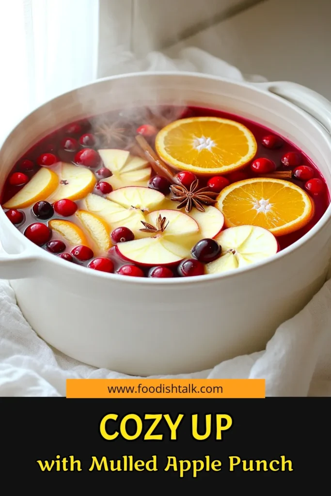Warm up this season with a delicious Mulled Cranberry Apple Punch! This cozy recipe combines tart cranberry juice, sweet apple juice, and fragrant spices like ginger, cinnamon, and star anise for a festive treat perfect for gatherings. Easy to make in just 40 minutes, it's sure to impress your guests. Click through for the full recipe and make your holiday celebrations extra special! #CranberryPunch #AppleCider #HolidayDrinks #FestiveRecipes