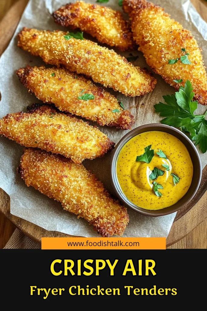 Savor the crunch of Air Fryer Chicken Tenders with Honey Mustard! This easy recipe features juicy chicken, perfectly coated in panko breadcrumbs for a deliciously crispy bite. Pair them with a sweet and tangy honey mustard sauce for the ultimate dipping experience. Ready in just 30 minutes, this dish is perfect for any family meal. Click to explore the full recipe and treat your taste buds! #AirFryerRecipes #ChickenTenders #RecipeOfTheDay #EasyCooking