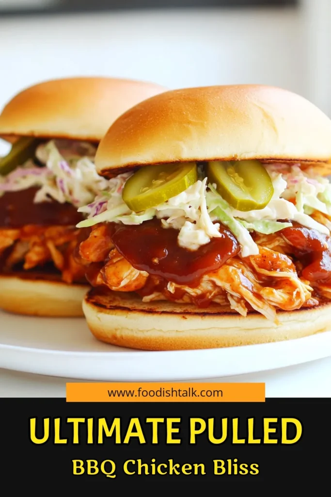 Dive into the delicious world of Pulled BBQ Chicken Sandwiches! This easy slow cooker recipe transforms chicken breasts into a smoky, savory delight that’s perfect for any gathering. Simply mix your favorite BBQ sauce, spices, and let it cook to juicy perfection. Serve on soft buns with coleslaw for the perfect bite! Click now for the full recipe and make your next meal a hit! #BBQ #PulledChicken #Sandwiches #RecipeIdeas