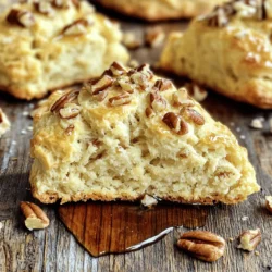 - 2 cups all-purpose flour - 1/3 cup brown sugar - 1 tablespoon baking powder - 1/2 teaspoon salt - 1/4 cup cold unsalted butter, cubed - 1/2 cup heavy cream - 1/4 cup pure maple syrup - 1 teaspoon vanilla extract - 1/2 cup chopped pecans - 1 egg (for egg wash) - Additional maple syrup and chopped pecans for drizzling on top Gather these ingredients before you start. The dry ingredients create the base. You mix the flour, sugar, baking powder, and salt well. This mix gives your scones structure. Next, the wet ingredients add moisture and flavor. Cold butter is key for flaky scones. It keeps the dough light. Heavy cream and maple syrup add a rich taste. Don’t forget the pecans! They bring a nice crunch and nutty flavor. You can use any nuts you like, but pecans work best here. The egg wash gives your scones a lovely golden color. Finally, drizzle more maple syrup and sprinkle pecans on top. This makes your scones look and taste amazing. With these ingredients, you are ready to bake. Trust me; your kitchen will smell wonderful! Enjoy the process and the delicious results. - Preheat the oven to 400°F (200°C). - Line a baking sheet with parchment paper. Start by getting your oven hot. This step is key for a nice rise. The parchment paper helps the scones not stick. - Whisk together dry ingredients. - Blend in the cubed butter until coarse crumbs form. In a large bowl, mix the flour, brown sugar, baking powder, salt, and pecans. You want these dry ingredients well combined. Add the cold butter. Use your fingers or a pastry cutter to mix until it looks like coarse crumbs. This adds flakiness to your scones. - Combine heavy cream, maple syrup, and vanilla extract. - Gradually add wet mixture to dry ingredients. In another bowl, mix the heavy cream, maple syrup, and vanilla. Slowly pour this into the dry mix. Stir gently until just combined. Overmixing can make the scones tough, and we want them light and fluffy. - Knead the dough, pat into a circle, and cut into wedges. - Transfer to baking sheet, brush with egg wash, and bake. Turn the dough onto a floured surface. Gently knead it a few times until it holds together. Pat it into a circle about 1 inch thick. Cut this into 8 wedges. Place them on your baking sheet. Brush the tops with beaten egg for a nice golden color. Bake for 15-18 minutes until they are golden brown. Enjoy the warm, sweet smell filling your kitchen! To get the best texture in your scones, avoid overmixing. When you add the wet mix to the dry ingredients, stir gently. Mix just until everything is combined. Overmixing makes the dough tough. Cold butter is key for flaky scones. It helps create layers in the dough. Keep your butter in the fridge until you need it. Cut it into small cubes for easy blending. This way, it stays cold and works well. You can play with flavors in your scones. Add spices like cinnamon or nutmeg for warmth. You can also try different nuts. Walnuts or almonds work great too! Using flavored extracts adds depth to your scones. Consider maple extract for a stronger maple taste. You can also try almond or hazelnut extract. These options make your scones more exciting. Drizzling syrup can elevate your scones. Use a spoon to drizzle maple syrup on top. Make sure to cover the scones evenly. This adds sweetness and shine. Sprinkle chopped pecans on top after drizzling. This adds a nice crunch and makes them look pretty. Pair your scones with drinks like coffee or tea. A warm cup of chai tea goes well with the flavors. You can also serve them with hot cocoa for a cozy treat. {{image_2}} You can easily make maple pecan scones more fun. Try adding chocolate chips or dried fruits like cranberries or blueberries. They add a nice burst of flavor. If you want to switch nuts, walnuts or almonds work well too. They give a unique taste and texture. Just chop them up and mix them in with the other ingredients. Each new flavor makes the scones more exciting! If you need a gluten-free option, use a gluten-free flour blend. Make sure it has a binding agent like xanthan gum. For a dairy-free version, swap heavy cream with coconut cream. This gives a lovely richness without the dairy. You can also make vegan scones by using flaxseed meal or chia seeds instead of the egg wash. Just mix one tablespoon of flaxseed or chia with three tablespoons of water and let it sit for a few minutes. This will help bind the scone together. Enjoy your tasty treats no matter your diet! To keep your maple pecan scones fresh, place them in an airtight container. This helps keep moisture in and prevents them from drying out. If you want them to stay nice and soft, store them at room temperature. Avoid the fridge, as it may make them tough. You can also wrap them in plastic wrap before placing them in the container. This extra layer helps protect them. Freezing your scones is easy. First, let them cool completely after baking. Then, wrap each scone in plastic wrap. Place the wrapped scones in a freezer bag or container. This keeps them fresh for up to three months. When you are ready to eat them, take one out and let it thaw at room temperature. You can also reheat it in the oven at 350°F (175°C) for about 10 minutes. This makes the scone warm and fresh again. In an airtight container at room temperature, scones last about 2-3 days. If you store them in the fridge, they can stay good for up to a week. In the freezer, they are safe for up to three months. Just remember, the sooner you eat them, the better they taste! To keep scones moist, use cold butter. Cut it into small pieces and mix quickly. This helps form flaky layers. Use heavy cream instead of milk for extra richness. Avoid overmixing the dough. Stop mixing as soon as the dry ingredients blend with the wet. Also, bake the scones just until they are golden. This keeps them soft and tender. Yes, you can make scones ahead of time! You can prepare the dough and shape the scones. Then, wrap them tightly in plastic wrap. Freeze the shaped scones for up to a month. When ready to bake, just add a few extra minutes to the baking time. You can also bake them, let them cool, and store them in an airtight container. Maple pecan scones pair well with many delicious options. You can serve them with butter or cream cheese for spreading. A drizzle of warm maple syrup adds sweetness. Fresh fruit like berries or sliced apples also makes a great side. If you want a drink, try serving them with coffee or tea. This adds a cozy touch to your meal! In this post, I covered how to make delicious maple pecan scones. We started with the right dry and wet ingredients, then I guided you through mixing and baking. We talked about tips for perfect texture, flavor add-ins, and how to present your scones beautifully. You now have the tools to store and freeze them, too. Enjoy creating your unique twists on this classic treat. Your perfect scone is just a bake away!