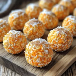 - 1 cup rolled oats - 1 cup finely grated carrots (about 2 medium carrots) - 1/2 cup almond butter These main ingredients form the base of our energy bites. Rolled oats add fiber and texture. Finely grated carrots provide moisture and sweetness. Almond butter brings healthy fats and a delicious nutty flavor. - 1/4 cup honey or maple syrup - 1/2 cup shredded unsweetened coconut - 1 teaspoon vanilla extract For sweetness, you can use honey or maple syrup. Both options melt into the mixture well. Shredded coconut adds a tropical twist and a chewy texture. Vanilla extract enhances the overall flavor and aroma. - 1 teaspoon ground cinnamon - 1/4 teaspoon nutmeg - 1/4 cup chopped walnuts or pecans (optional) Spices like ground cinnamon and nutmeg give warmth and depth. They make each bite taste like carrot cake. If you want an extra crunch, add chopped walnuts or pecans. These nuts bring healthy fats and protein. Start by gathering all your main ingredients. You will need rolled oats, finely grated carrots, almond butter, honey or maple syrup, shredded coconut, vanilla extract, ground cinnamon, nutmeg, and salt. If you like, add chopped walnuts or pecans. In a large mixing bowl, combine these ingredients. Mix them well. Make sure the grated carrots and almond butter are evenly spread throughout the mixture. This step is key for great taste in each bite. Once your mixture is ready, cover the bowl with plastic wrap or a lid. Place it in the refrigerator for about 30 minutes. Chilling helps the mixture firm up. This will make it easier to roll into balls later. After chilling, take the mixture out of the fridge. Scoop out a tablespoon of the mix with your hands. Roll it into a ball. Keep repeating this until you use all the mixture. For fun, roll each energy bite in extra shredded coconut. This adds a nice touch and flavor. Finally, place your energy bites in an airtight container. Store them in the fridge for a quick snack or a post-workout treat! You can make these bites your own! Try different nut butters like peanut or cashew. Each nut butter brings a unique flavor. If you want extra crunch, consider adding seeds like chia or flax. You can also mix in dried fruits like raisins or cranberries for a sweet twist. These changes keep your snacks exciting and tasty. Chilling the mixture is key to the right texture. Refrigerate for 30 minutes to help it firm up. If the mixture feels too wet, add more oats. If it's too dry, a little more almond butter helps. Adjust until it feels just right. This way, you’ll easily roll them into bites. Enjoy these energy bites in many ways! They make a great snack on their own or as a post-workout treat. You can pair them with yogurt or a smoothie for added flavor. They also go well with a cup of tea or coffee. Get creative and try them in lunch boxes for a fun surprise! {{image_2}} You can change the taste of your carrot cake coconut energy bites in fun ways. - Adding chocolate chips: Mix in half a cup of dark chocolate chips. This adds a rich flavor. The chocolate goes well with the sweetness of the carrots. It makes each bite feel like a treat. - Incorporating dried fruits: Try adding a half cup of dried fruits. You can use raisins, cranberries, or apricots. These fruits bring extra sweetness and chewiness. They also add more nutrients to your bites. You can adapt these bites to fit different diets. - Vegan adaptations: To make them vegan, use maple syrup instead of honey. All other ingredients are already plant-based. - Gluten-free options: If you need gluten-free bites, check your oats. Make sure they are labeled gluten-free. This way, you can enjoy the bites without worry. You can change these bites for special times of the year. - Ideas for holiday-themed energy bites: For a festive touch, add pumpkin spice in the fall. In winter, mix in peppermint extract for a fresh taste. - Using seasonal fruits and spices: In summer, you could add fresh berries. They give a bright flavor. In spring, try zesting lemon for a light, fresh twist. Each season brings new tastes to explore. To keep your Carrot Cake Coconut Energy Bites fresh, store them in an airtight container. This helps lock in moisture and flavor. You can use any container with a good seal. Place a piece of parchment paper between layers if stacking them. This keeps them from sticking together. In the fridge, these energy bites last about one week. For longer storage, you can freeze them. Place the bites in a single layer on a baking sheet. Freeze for an hour, then transfer them to a freezer bag. This method prevents them from sticking. They can last up to three months in the freezer. To enjoy your frozen bites, take them out and let them thaw in the fridge. This keeps them cool and tasty. Thawing usually takes about an hour. Once thawed, you can serve them right away. They taste great as a quick snack or post-workout treat. Feel free to roll them in more shredded coconut for added texture! Carrot Cake Coconut Energy Bites can last about one week in the fridge. Store them in an airtight container. This keeps them fresh and tasty. If you want them to last longer, you can freeze them. They will stay good for up to three months in the freezer. Just remember to thaw them before you enjoy! Yes, you can make these energy bites ahead of time. In fact, they taste even better after sitting in the fridge for a bit. Just prepare the mixture, roll it into balls, and store them in an airtight container. You can make a batch on the weekend for quick snacks during the week. This saves time and keeps you on track with healthy eating. These energy bites have many health benefits. They are full of fiber from the rolled oats and carrots. Fiber helps with digestion and keeps you full. Almond butter adds healthy fats and protein. This gives you lasting energy. The honey or maple syrup adds natural sweetness without refined sugar. Plus, the nuts give you extra crunch and nutrients. Overall, these bites are a tasty and healthy snack choice! You learned how to make tasty Carrot Cake Coconut Energy Bites. We covered the main ingredients, sweeteners, and spices to enhance flavor. You saw easy steps to prepare and chill the mixture, and we discussed tips to customize your bites. Finally, I shared storage methods and answered common questions about freshness and nutritional benefits. These energy bites are fun to make and offer great flavor and health. Enjoy them as a quick snack or a treat anytime.