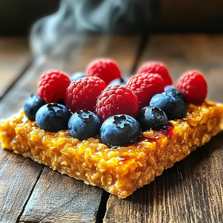 - 2 cups rolled oats - 1/2 cup brown sugar, packed - 1 teaspoon baking powder - 1/2 teaspoon salt - 1 teaspoon ground cinnamon - 2 cups milk (dairy or non-dairy) - 1/4 cup pure maple syrup - 2 large eggs - 1 teaspoon vanilla extract - 1/4 cup chopped walnuts (optional) - 1/2 cup fresh berries (blueberries, raspberries, or sliced strawberries) To make Maple Brown Sugar Baked Oatmeal, gather all these ingredients. Rolled oats are the base. They give the dish its hearty texture. Brown sugar adds sweetness and richness. Baking powder helps the oatmeal rise, while salt enhances the flavors. Ground cinnamon brings warmth and spice. Next, choose your milk. You can use dairy or a non-dairy option like almond milk. Maple syrup gives a lovely, sweet flavor. The eggs bind everything together and add moisture. Vanilla extract adds a hint of sweetness. If you love nuts, add chopped walnuts for crunch. Fresh berries brighten the dish and add natural sweetness. This combination creates a delicious breakfast treat. Each bite is warm and comforting. With simple ingredients, you can enjoy a delightful start to your day. 1. Preheat the oven and prepare the baking dish. Start by setting your oven to 350°F (175°C). Grease a 9x9 inch baking dish with butter or oil. This step helps the oatmeal not stick. 2. Combine dry ingredients in a mixing bowl. In a large mixing bowl, add 2 cups of rolled oats, 1/2 cup of packed brown sugar, 1 teaspoon of baking powder, 1/2 teaspoon of salt, and 1 teaspoon of ground cinnamon. Mix these well so the flavors blend. 3. Whisk together the wet ingredients separately. In another bowl, whisk together 2 cups of milk (you can use dairy or a non-dairy option), 1/4 cup of pure maple syrup, 2 large eggs, and 1 teaspoon of vanilla extract. Make sure these ingredients combine well for a smooth mix. 4. Mix the wet and dry ingredients. Pour the wet mixture into the bowl with the dry ingredients. Stir until everything is combined. This step creates a thick and tasty oatmeal base. 5. Fold in optional ingredients like walnuts and berries. If you want extra crunch, gently fold in 1/4 cup of chopped walnuts and 1/2 cup of fresh berries (like blueberries or raspberries). This adds flavor and texture. 6. Bake the oatmeal mixture and check for doneness. Pour the oatmeal mix into the prepared baking dish and spread it evenly. Bake in your preheated oven for 30-35 minutes. Check if the top is golden brown and the oatmeal has set. Following these steps will give you a delicious Maple Brown Sugar Baked Oatmeal that everyone will love! - Use fresh ingredients for the best flavor. Fresh oats, eggs, and milk make a big difference. They enhance the taste and texture. - Adjust sweetness with additional maple syrup or brown sugar. If you like it sweeter, add more syrup or sugar. Taste as you go to find the right balance. - Ensure even baking and texture by spreading the mixture evenly. When you pour the oatmeal mix into the baking dish, smooth it out. This helps it bake nicely and evenly. - Serve warm with maple syrup drizzle. A warm slice topped with syrup is hard to resist. It adds sweetness and a lovely shine. - Garnish with additional berries and yogurt. Fresh berries on top add color and flavor. A dollop of yogurt gives creaminess and makes it look fancy. {{image_2}} You can switch things up with your baked oatmeal. Here are some fun ideas: - Steel-Cut Oats: Use steel-cut oats instead of rolled oats. This gives a chewier texture. - Nuts and Seeds: Try different nuts like pecans or almonds. Seeds like chia or sunflower seeds work too. - Fruits: Add fruits like bananas, apples, or peaches. Each fruit adds a new flavor twist. If you have special diet needs, you can easily adapt this recipe: - Dairy-Free: Use non-dairy milk, like almond or oat milk, to make it vegan. - Gluten-Free: Choose certified gluten-free oats to ensure it’s safe for those with gluten issues. These variations make your Maple Brown Sugar Baked Oatmeal a fun and flexible dish! Each choice adds a new taste and texture. After baking your oatmeal, let it cool first. Once cool, slice it into squares. Place the squares in an airtight container. This keeps the oatmeal fresh. Store it in the fridge. It lasts about five days. If you want to keep it longer, consider freezing it. To reheat, you have a few options. The microwave works well. Place a square on a plate, cover it with a damp paper towel, and heat for one minute. You can also use the oven. Preheat it to 350°F (175°C). Put the squares in a baking dish, cover with foil, and heat for about ten minutes. This warms it evenly. Add a splash of milk if it seems dry. Enjoy your warm, tasty breakfast! Can I make this recipe vegan? Yes, you can make this recipe vegan. Use almond milk or oat milk in place of dairy milk. Replace eggs with flax eggs or applesauce. This way, you keep the flavor and texture. How do I make it ahead of time? To make this dish ahead, follow the recipe up to baking. Cover the mixture and store it in the fridge overnight. When you’re ready, bake it in the morning. This saves time and still tastes great. What’s the best way to store leftovers? Store leftovers in an airtight container in the fridge. They last about five days. You can also keep individual servings for easy breakfast later. Can I freeze baked oatmeal? Yes, baked oatmeal freezes well. Cut it into squares and wrap them tightly. Store the squares in a freezer bag. They can last for up to three months. Just thaw them overnight before reheating. What are some serving suggestions? Serve warm with a drizzle of maple syrup on top. Add fresh berries for a colorful touch. You can also top it with yogurt for a creamy bite. Enjoy your meal! This blog post covered a tasty recipe for Maple Brown Sugar Baked Oatmeal. You learned about key ingredients, easy steps, and handy tips for perfecting your dish. Don’t forget to explore various options to mix things up. For a vegan twist, choose dairy-free ingredients and different fruits. Keep your leftovers fresh, and reheat them well for the best taste. This recipe is simple, fun, and perfect for breakfast any day. Enjoy making this warm, comforting meal that you can share with family or friends.