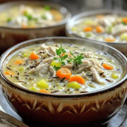 - Chicken and Wild Rice - 1 lb boneless, skinless chicken breasts - 1 cup wild rice, rinsed - Vegetables - 1 medium onion, diced - 3 cloves garlic, minced - 3 carrots, sliced - 2 celery stalks, diced - Seasonings and Broth - 6 cups low-sodium chicken broth - 1 teaspoon dried thyme - 1 teaspoon dried rosemary - 1 bay leaf - Salt and pepper to taste - Cream and Garnish - 1 cup heavy cream (or coconut milk for a dairy-free option) - Fresh parsley, chopped (for garnish) Gather these ingredients to create a warm and hearty dish. The chicken and wild rice form a great base. The vegetables add texture and flavor. The seasonings and broth bring everything together. Finally, the cream gives a rich finish. Using fresh parsley as a garnish adds color and freshness. This combination makes the soup comforting and delicious. Preparing the Chicken Start by taking 1 pound of boneless, skinless chicken breasts. Place them at the bottom of your slow cooker. This forms a tasty base for your soup. Rinsing the Wild Rice Next, grab 1 cup of wild rice. Rinse it under cold water to remove any dust or extra starch. This step helps the rice cook better and keeps the soup from being too thick. Chopping the Vegetables Now, let's chop up some veggies. Dice 1 medium onion, slice 3 carrots, and dice 2 celery stalks. Also, mince 3 cloves of garlic. These ingredients add great flavor and nutrition to your soup. Layering Ingredients in the Slow Cooker With your chicken and veggies ready, it's time to layer them in the slow cooker. Put the rinsed wild rice on top of the chicken. Then, add the diced onion, minced garlic, sliced carrots, and diced celery. This order helps the flavors blend well. Cooking Times for Low and High Settings Pour in 6 cups of low-sodium chicken broth. Add 1 teaspoon of dried thyme, 1 teaspoon of dried rosemary, and 1 bay leaf. Stir gently to mix everything. Cover the slow cooker. Cook on low for 6-7 hours or on high for 3-4 hours. The chicken should be tender, and the rice fully cooked. Shredding the Chicken Once the cooking time is up, take out the chicken breasts. Use two forks to shred them into bite-sized pieces. Return the shredded chicken back to the soup, mixing it in well. Adding Cream or Coconut Milk Now, it's time to add some creaminess. Stir in 1 cup of heavy cream or coconut milk for a dairy-free option. Let the soup warm through for about 10 minutes. This step adds richness and smoothness to the soup. Adjusting Seasonings Before serving, taste the soup. Adjust the salt and pepper based on your preference. This final touch makes the soup just right for you. For this soup, wild rice is best. It adds a nutty flavor and chewy texture. Rinse the wild rice before use. This step removes any grit. Wild rice expands and softens during cooking. Avoid white rice, as it cooks too fast. To keep your soup creamy, add heavy cream or coconut milk. Stir in the cream at the end of cooking. This keeps the soup rich without curdling. For a lighter touch, add more broth or use less cream. Adjust this to fit your taste. Fresh herbs uplift this dish. Consider adding parsley or thyme just before serving. This adds brightness. You can also try dill for a different flavor. Fresh herbs make your soup lively and fresh. Spices can change your soup's flavor profile. Try adding a pinch of paprika for warmth. A touch of cayenne can add heat. Don't forget to taste as you go. Adjust spices based on your preference. Serve this soup with crusty bread. A nice, warm baguette complements it well. You can also pair it with a simple salad. A light side salad balances the richness of the soup. I recommend a Caesar salad or a mixed green salad. These add crunch and freshness. If you enjoy bread, garlic bread is a tasty choice. It soaks up the soup and adds flavor. {{image_2}} You can easily make this soup dairy-free by using coconut milk instead of heavy cream. Coconut milk adds a creamy texture and a hint of sweetness. It pairs perfectly with the savory flavors of chicken and wild rice. Just swap the heavy cream for one cup of coconut milk during the final steps. This change does not affect cooking times. It keeps the soup rich and comforting. If you want to use turkey or rotisserie chicken, you can. Rotisserie chicken saves time and adds flavor. Just add the shredded chicken during the last 10 minutes of cooking. If you prefer turkey, use one pound of cooked turkey instead of chicken. This option works well for holiday leftovers, making the soup a great way to enjoy festive flavors. For a vegetarian version, try chickpeas or lentils instead of chicken. These proteins add heartiness while keeping the soup filling. Just cook the soup as usual but omit the chicken. You may also want to add extra spices or herbs for flavor. Adding more vegetables boosts nutrition and flavor. Think about seasonal ingredients like squash or zucchini. These veggies add texture and taste. You can also toss in peas or corn for sweetness. Leafy greens like spinach or kale are great for extra nutrition. Add them in the last 15 minutes of cooking. They will wilt and blend into the soup, making it colorful. This way, you increase the health benefits while keeping the soup delicious. How Long Does It Last? This soup stays fresh in the fridge for up to four days. After cooking, let it cool down before storing. Proper Storage Containers Use airtight containers to keep your soup. Glass or BPA-free plastic works best. Make sure to leave some space at the top for expansion. Best Practices for Freezing Soup You can freeze this soup for up to three months. Let it cool completely before putting it in freezer-safe containers. Consider freezing in single servings for easy meals later. Thawing and Reheating Tips To thaw, place the container in the fridge overnight. You can also use the microwave for quick thawing. When reheating, heat on low to avoid burning. Stir often to keep it smooth and creamy. To make this soup gluten-free, use gluten-free broth. Check the label on your chicken broth. Ensure your wild rice is pure and does not mix with other grains. Avoid using any sauces or seasonings with gluten. Yes, you can use brown rice. Brown rice will take longer to cook. You may need to adjust the cooking time. Start checking for doneness after four hours on high or six hours on low. The chicken is done when it reaches 165°F. You can check this with a meat thermometer. If you do not have one, shred the chicken. It should pull apart easily and look white inside. You can use coconut milk for a dairy-free option. It adds a creamy texture and a hint of sweetness. Other options include cashew cream or almond milk. Just remember, these may change the flavor slightly. Yes, you can make this soup on the stovetop. Start by sautéing the veggies in a pot. Then, add the chicken and broth. Bring it to a boil, then reduce the heat. Simmer for about 30 minutes. Check the chicken for doneness, shred, and add the cream. This blog post covered how to make a delicious chicken and wild rice soup. We discussed the key ingredients, step-by-step cooking instructions, and helpful tips. You can enhance flavors with herbs and try variations for different diets. Storing and serving suggestions help extend enjoyment of this dish. In conclusion, this soup is easy, flexible, and perfect for any meal. With the right ingredients and a slow cooker, you can enjoy a warm bowl any day.