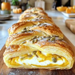 - 1 sheet of puff pastry, thawed - 8 oz cream cheese, softened - 1/2 cup pumpkin puree The main ingredients are key to this recipe's rich flavor. Puff pastry gives a light and flaky texture. Cream cheese adds a creamy, tangy element. Pumpkin puree brings the warm, inviting taste of fall. - 1/4 cup granulated sugar - 1 teaspoon vanilla extract - 1 teaspoon pumpkin pie spice Sweetening and flavoring ingredients enhance the overall taste. Granulated sugar adds the right amount of sweetness. Vanilla extract brings a lovely aroma. Pumpkin pie spice adds warmth with its blend of cinnamon, nutmeg, and ginger. - 1 egg (for egg wash) - 2 tablespoons pumpkin seeds (for topping) - Powdered sugar (for dusting) Topping and finishing ingredients make the dish shine. The egg wash helps the pastry turn golden and shiny. Pumpkin seeds add a nice crunch on top. Dusting with powdered sugar gives it a sweet, beautiful finish. - Preheat Oven and Prepare Baking Sheet Start by setting your oven to 400°F (200°C). This will help the pastry puff up nicely. While the oven heats, line a baking sheet with parchment paper to prevent sticking. - Roll Out the Puff Pastry Take the thawed puff pastry and place it on a lightly floured surface. Roll it out into a rectangle, aiming for about 12x16 inches. Make sure it’s even so it cooks well. - Combine Ingredients in a Bowl In a medium bowl, mix together 8 oz of softened cream cheese, 1/2 cup of pumpkin puree, 1/4 cup of granulated sugar, 1 teaspoon of vanilla extract, and 1 teaspoon of pumpkin pie spice. Stir until the mixture is smooth and well blended. - Spread Mixture on Puff Pastry Once the cream cheese mixture is ready, spread it down the center of the rolled-out pastry. Leave about 2 inches of space on each side. This will give you room to fold the pastry over later. - Cut Diagonal Strips in Pastry Make diagonal cuts on each side of the pastry. Each cut should be about 1 inch apart, starting from the edge of the filling to the outer edge of the pastry. This will allow you to create nice braid sections. - Fold Strips to Create Braid Start folding the cut pastry strips over the filling. Alternate sides as you fold to form a braid pattern. Pinch the ends to seal it all together. This step is key for a beautiful braid. - Apply Egg Wash and Sprinkle Toppings In a small bowl, whisk the egg. Use a brush to apply the egg wash over the braid. This will give it a golden color when baked. Next, sprinkle 2 tablespoons of pumpkin seeds on top for added crunch. - Bake and Cool Place the braid in your preheated oven and bake for 20-25 minutes. Look for a golden brown and puffed appearance. After baking, let it cool slightly. Dust with powdered sugar before serving. Enjoy each delicious bite! Thawing and Rolling Tips To start, always thaw puff pastry in the fridge overnight. This keeps it cold and easy to work with. When you're ready, sprinkle flour on your surface. Roll it out to about 12x16 inches. This size gives you enough space for the filling and braiding. Achieving Golden Brown Finish For a golden finish, brush the pastry with egg wash before baking. This step adds color and shine. Bake at 400°F for 20-25 minutes. Keep an eye on it. You want it puffed and golden, not burnt. Substituting Pumpkin Pie Spice If you don't have pumpkin pie spice, use cinnamon and nutmeg. A mix of 1 teaspoon cinnamon and 1/2 teaspoon nutmeg works great. This swap keeps the warmth and flavor you want. Cream Cheese Variations You can change the cream cheese flavor too. Try adding maple syrup for sweetness or a bit of orange zest for brightness. Both options complement pumpkin well and add a twist. Pairing with Drinks Serve your Danish braid with warm apple cider or a spiced chai latte. Both drinks enhance the fall flavors of the braid. They are perfect for cozy mornings or gatherings. Garnishes to Consider Top your braid with a dusting of powdered sugar or even a drizzle of icing. This adds a sweet finish and makes it look fancy. For crunch, sprinkle on more pumpkin seeds after baking. {{image_2}} You can boost the flavor of your Pumpkin Spice Cream Cheese Danish Braid in fun ways. One option is to add chocolate or maple syrup. Imagine the rich taste of chocolate melting into the cream cheese. You can mix in some chocolate chips or drizzle maple syrup over the top. Both options will make your braid even more delightful. Another idea is to use unique fruit fillings. You could add apples, cranberries, or even pears. These fruits pair well with pumpkin spice and give a fresh taste. You can mix the fruit with the cream cheese or layer it on top before braiding. This adds a vibrant twist to the classic recipe. If you need to make dietary changes, there are great options. For gluten-free diets, look for gluten-free puff pastry. Many brands offer this, and it works just as well. Follow the same steps as the original recipe. The taste and texture will still be yummy. For vegan options, you can swap cream cheese with vegan cream cheese. Many brands are available, and they taste great. You can also use a mixture of silken tofu and a bit of nutritional yeast for a creamy base. This way, everyone can enjoy your delicious Danish braid! After you enjoy your Pumpkin Spice Cream Cheese Danish Braid, store any leftovers properly. - Refrigeration Tips: Place the braid in an airtight container. You can also wrap it tightly in plastic wrap. This helps keep the pastry fresh. Store it in the fridge for up to three days. When you're ready, the cold fridge will keep it safe from spoilage. - Freezing the Danish Braid: If you have more leftovers, freezing is a great option. Wrap the braid tightly in plastic wrap. Then, put it in a freezer-safe bag. It can stay frozen for up to three months. When you want to enjoy it again, simply thaw it in the fridge overnight. When it's time to eat your Pumpkin Spice Cream Cheese Danish Braid, reheating is key. - Best Methods to Reheat: The oven is the best way to reheat. Preheat it to 350°F (175°C). Place the braid on a baking sheet. Heat it for about 10-15 minutes. This warms it up and keeps the pastry crispy. You can also use a toaster oven for smaller pieces. - Maintaining Texture and Flavor: To keep the texture nice, avoid using a microwave. Microwaving can make the pastry soggy. The oven helps maintain that flaky, delicious crust you love. Enjoy every bite! You can prepare the filling and pastry ahead of time. Make the cream cheese mixture a day in advance. Store it in the fridge. Thaw the puff pastry overnight in the fridge too. The next day, roll out the pastry, fill it, and braid it. Bake just before serving. This method saves time and keeps your pastry fresh. Yes, you can use homemade puff pastry. Here are the pros and cons. Pros: - Fresh taste and texture. - You can control the ingredients. - It can be healthier if you choose. Cons: - It requires more time to make. - It can be tricky to get right. - It may not puff as well if not done correctly. You can serve this Danish braid with various accompaniments. Here are some great ideas: - Hot coffee or tea pairs well. - A dollop of whipped cream brings extra creaminess. - Serve with a side of fresh fruit for balance. - A drizzle of caramel or chocolate sauce adds sweetness. These options enhance the flavors and make for a delightful experience. This blog post covered how to make a delicious Pumpkin Spice Cream Cheese Danish Braid. We discussed the main ingredients, tips for perfect pastry, and variations to try. Creating this treat is fun and rewarding. Remember to enjoy the process and share with friends. With the right techniques, you’ll impress everyone with your baking skills. Enjoy your tasty creations!