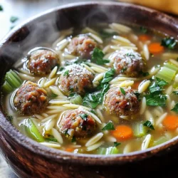- 1 pound ground turkey or chicken - 1/2 cup breadcrumbs - 1/4 cup grated Parmesan cheese - 1 large egg - 8 cups low-sodium chicken broth - 4 cups fresh spinach, roughly chopped - 2 carrots, diced - 2 celery stalks, diced - 1 onion, finely chopped - 1 cup orzo pasta The heart of this soup lies in its main ingredients. Ground turkey or chicken forms the base of the meatballs, keeping the dish light yet filling. Breadcrumbs and Parmesan cheese add a tasty touch and help bind the meatballs. Fresh vegetables like spinach, carrots, celery, and onion bring color, nutrition, and flavor. The spinach adds a nice green hue, while the carrots and celery give it a subtle sweetness. - 2 teaspoons garlic powder - 1 teaspoon Italian seasoning - Salt and pepper to taste To make this soup pop, we need good seasoning. Garlic powder adds depth to the meatballs. Italian seasoning brings a mix of herbs that speak to the dish's roots. Don't forget to taste for salt and pepper. A little can go a long way here, so start small and adjust as needed. - Fresh parsley - Additional Parmesan cheese Garnishing with fresh parsley gives the soup a bright finish. It also adds a fresh, herbal note that enhances the flavors. If you love cheese, sprinkle some extra Parmesan on top. It melts into the soup, creating a rich, creamy layer that makes each bite even better. This soup is simple yet hearty, making it a perfect choice for any day of the week. To start, gather your ingredients for the meatballs. You will need: - 1 pound ground turkey or chicken - 1/2 cup breadcrumbs - 1/4 cup grated Parmesan cheese - 1 large egg - 2 teaspoons garlic powder - 1 teaspoon Italian seasoning - Salt and pepper to taste In a mixing bowl, combine the ground turkey or chicken, breadcrumbs, Parmesan cheese, egg, garlic powder, Italian seasoning, salt, and pepper. Use your hands to mix until everything is well combined. Next, form small meatballs, about 1 inch in diameter. This size helps them cook evenly. Once formed, place the meatballs at the bottom of the slow cooker. This keeps them moist and flavorful as they cook. Now it's time to add the soup ingredients. Pour in 8 cups of low-sodium chicken broth. This broth is the heart of the soup. Next, add 2 diced carrots, 2 diced celery stalks, and 1 finely chopped onion. These fresh vegetables add crunch and flavor. Stir gently to mix everything well. Make sure the meatballs are covered with the broth and veggies. This helps them cook evenly and infuses the soup with flavor. Cover the slow cooker with its lid. Set it on low for 6 hours or high for 3 hours. This long cooking time allows the flavors to develop. If you have time, the low setting is best for rich taste. About 30 minutes before serving, stir in 1 cup of orzo pasta and 4 cups of roughly chopped fresh spinach. This timing is key. The orzo needs about 30 minutes to cook, and the spinach wilts quickly. If you want, taste the soup and adjust the seasoning with more salt and pepper. Once the orzo is tender and the spinach is bright green, your soup is ready to serve! To make tender meatballs, mix the ground turkey, breadcrumbs, and cheese well. I use one egg to bind them together. Keep the meatballs small, about one inch. This size helps them cook evenly. If you want a twist, try using ground beef or sausage. These meats add a richer flavor to the soup. Flavors can change based on your taste. If you like more garlic, add extra garlic powder. A splash of lemon juice can brighten the soup. Different slow cookers may cook at different speeds. Check your soup after five hours on low. If it’s not done, let it cook longer. Serve the soup with crusty bread or a light salad. A side of garlic bread adds a nice touch. To keep leftovers fresh, store them in airtight containers. The soup lasts about three days in the fridge. For longer storage, freeze it in portions. Just thaw and heat it before serving. {{image_2}} You can switch up the protein in your soup. Ground turkey or chicken works well, but you can also use beef or sausage. Beef adds a rich flavor. Sausage gives a nice spice and depth. If you want a meat-free option, try using plant-based ground meat. It holds the flavor well and keeps the dish hearty. If you want to change the grain, try using quinoa or rice instead of orzo. Quinoa packs a protein punch and adds a nutty taste. Rice is a classic choice, too. There are also gluten-free options for those who need them. Look for gluten-free pasta, which can replace orzo easily. To add more flavor, consider using extra herbs or spices. Fresh basil or thyme can brighten the soup. You can also stir in a pinch of red pepper flakes for some heat. Adding different vegetables can boost both flavor and nutrition. Try bell peppers, zucchini, or even kale for added texture and taste. To keep your Slow Cooker Italian Wedding Soup fresh, store it in airtight containers. Make sure to let it cool to room temperature before sealing. This keeps the flavors intact and prevents bacteria growth. The soup lasts in the fridge for about 3 to 4 days. Remember to label your containers with the date. If you want to enjoy the soup later, freezing is a great option. Portion the soup into freezer-safe containers or bags. Leave some space at the top, as liquids expand when frozen. The soup can be frozen for up to 3 months. For reheating, thaw the soup in the fridge overnight. Heat it gently on the stove until warm. You may need to add a little broth to help restore its original texture. Meal prepping with this soup is easy and fun! You can portion it into single servings for quick meals. It’s great for lunch or dinner on busy days. Combine it with a side salad or some crusty bread for a complete meal. You can also mix it with cooked grains or add more veggies to change up the flavor. This way, you enjoy variety while staying healthy! Yes, you can prepare this soup ahead. Make the meatballs a day in advance. Store them in the fridge. You can also chop the veggies early. Just keep them in a sealed container. When you are ready to cook, add everything to the slow cooker. This saves time and makes dinner stress-free. To keep the orzo firm, add it later in the cooking process. Stir in the orzo about 30 minutes before serving. This timing helps it cook just right. If you have leftovers, store them separately. This way, the orzo stays nice and firm. If you need a swap, you can use vegetable broth instead. It adds a nice flavor too. You can also make your own broth from scraps or bones. Just simmer with water, veggies, and herbs. This gives a fresh taste that works well in soups. You learned how to make a delicious Slow Cooker Italian Wedding Soup. We covered key ingredients like ground turkey, fresh veggies, and tasty seasonings. I shared step-by-step instructions to ensure your meatballs are tender and flavorful. You also got tips for storing leftovers and meal prep ideas. As you try this recipe, remember that small changes can enhance your soup. Adjust flavors to suit your taste. Enjoy this wholesome meal for many cozy nights ahead!