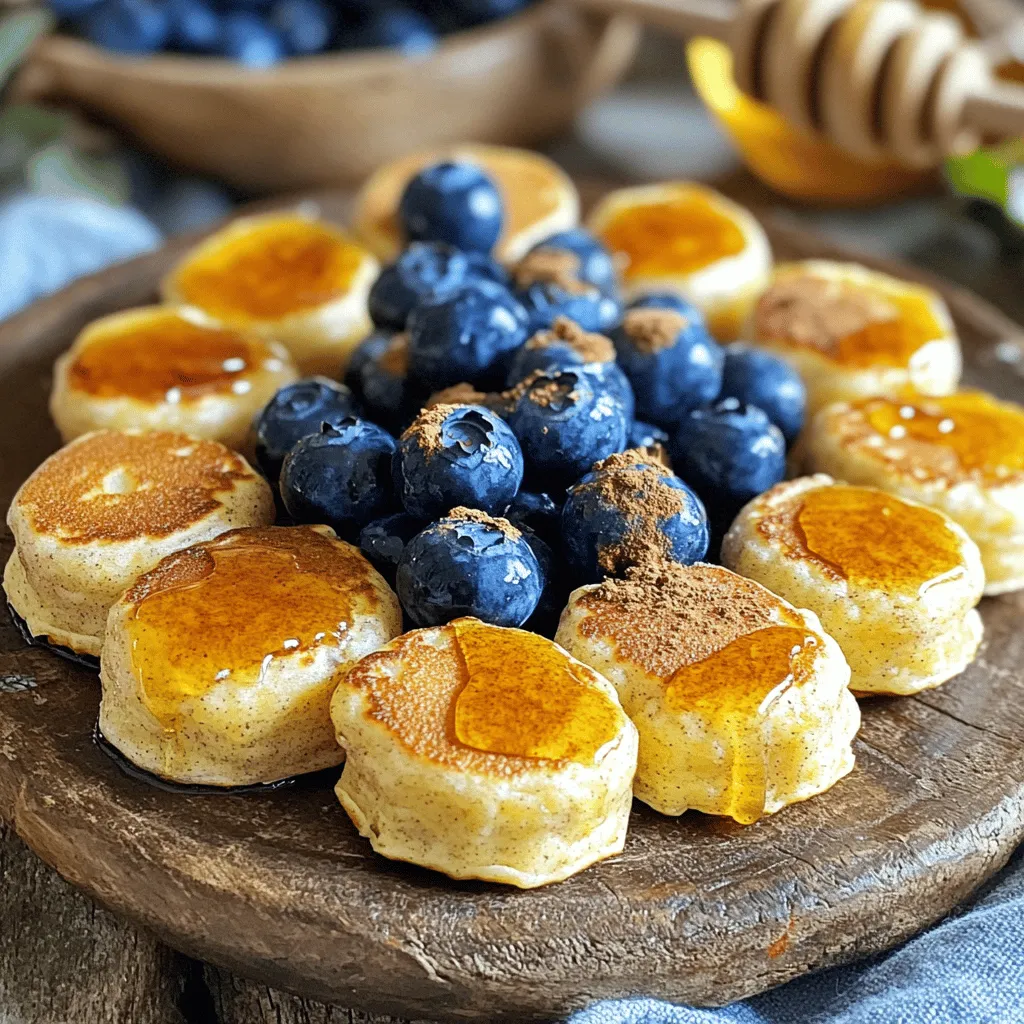 To make Protein Greek Yogurt Pancake Bites, gather these key items: - 1 cup rolled oats - 1 cup Greek yogurt (plain, low-fat or full-fat) - 2 large eggs - 1 tablespoon honey or maple syrup - 1 teaspoon baking powder - 1 teaspoon vanilla extract - 1/2 teaspoon cinnamon - 1/4 cup milk (dairy or non-dairy) These ingredients work together to create a tasty, protein-packed snack. You can add extra flavors to your pancake bites. Here are some fun mix-ins to try: - Chocolate chips - Blueberries - Nuts (like walnuts or almonds) These options can give your bites a unique twist and make them more exciting. Need to adjust the recipe? Here are some easy swaps: - For a dairy-free option, use almond milk or coconut yogurt. - If you don’t have honey, try agave syrup or a sugar substitute. - Use egg replacers like applesauce if you want a vegan version. These substitutions keep the flavor while meeting your dietary needs. 1. First, preheat your oven to 350°F (175°C). This step helps the pancake bites cook evenly. 2. Grab a mini muffin tin and grease it with non-stick spray. This prevents sticking. 3. In a large bowl, mix together the rolled oats, Greek yogurt, and eggs. 4. Add honey or maple syrup, baking powder, vanilla extract, cinnamon, and milk to the mix. 5. Stir everything until it forms a smooth batter. Make sure there are no big clumps of oats. 6. If you want extra flavor, fold in chocolate chips, blueberries, or nuts. This adds fun texture. 1. Spoon the batter into the greased mini muffin tin. Fill each cup about 2/3 full. 2. Place the tin in the preheated oven. Bake for about 15 to 18 minutes. 3. Keep an eye on them as they bake. The tops should look lightly golden when done. 1. To check if they are ready, insert a toothpick into the center of a pancake bite. 2. If it comes out clean, the pancake bites are done. If it has batter on it, cook a little longer. 3. Once baked, let the bites cool for a few minutes. This makes them easier to remove from the tin. 4. After cooling, gently take them out and place them on a plate. Enjoy your tasty, protein-packed bites! To get the best pancake bites, use fresh ingredients. Fresh eggs and yogurt make a big difference. Mix the batter until it is smooth. This helps the oats blend in well. If you like, add chocolate chips or blueberries for fun flavors. Just fold them in gently. Avoid overmixing; it can make the bites tough. Fill each muffin cup about two-thirds full. This allows room for rising and prevents spills while baking. These pancake bites are great on their own, but you can make them even better. Drizzle some honey or maple syrup on top. Fresh fruit like strawberries or bananas can add color and taste. For a crunchy touch, sprinkle some nuts on top. You can also serve them with yogurt for a protein boost. Arrange them nicely on a platter for a special breakfast or snack. If you have leftovers, storing them is easy. Place the pancake bites in an airtight container. You can keep them in the fridge for up to five days. If you want to save them longer, freeze them. Lay them out on a tray first, then transfer them to a freezer bag. When you want to eat them, just reheat in the microwave or oven. This way, you can enjoy tasty pancake bites anytime! {{image_2}} Protein Greek yogurt pancake bites are a tasty way to fuel your day. They are packed with protein, which helps build muscles and keeps you full. The oats provide fiber, aiding digestion and keeping your energy steady. Greek yogurt adds calcium, great for strong bones. Plus, honey or maple syrup gives a touch of sweetness without too much sugar. Each pancake bite offers a balanced mix of nutrients. Here’s a simple breakdown: - Calories: About 50-60 per bite - Protein: Around 4-5 grams - Carbohydrates: Approximately 8-9 grams - Fats: Roughly 2 grams - Fiber: 1-2 grams These numbers can change based on your mix-ins. Adding nuts or chocolate chips boosts healthy fats and flavor. These pancake bites are versatile for many diets. They are naturally high in protein, thanks to Greek yogurt and eggs. You can make them gluten-free by using certified gluten-free oats. If you need a dairy-free option, use non-dairy yogurt instead. This recipe is great for breakfast, snacks, or post-workout fuel. They fit into many meal plans while still being fun and delicious! You can make your Protein Greek Yogurt Pancake Bites fun by adding flavors. Try chocolate by mixing in chocolate chips. For a fruity twist, add blueberries or mashed bananas. You can also use spices like nutmeg or ginger to change the taste. Each mix-in gives a new flavor and keeps it exciting. If you want to make these bites even healthier, swap honey for mashed ripe bananas. You can also use almond or coconut milk instead of regular milk. For a lower-calorie option, replace Greek yogurt with a non-fat version. These changes help keep the taste while making them lighter. Seasonal fruits can bring a fresh taste to your pancake bites. In spring, use strawberries or raspberries. In summer, try peaches or cherries. Fall is great for pumpkin puree and spices like cinnamon. In winter, add cranberries or citrus zest. Each season offers new tastes for your bites. Yes, you can make these pancake bites ahead of time. They store well in the fridge. After baking, let them cool. Place them in an airtight container. They stay fresh for up to five days. You can also freeze them for longer storage. Just place them in freezer bags. They will last for about three months. When you want to eat them, thaw overnight in the fridge. To make these pancake bites vegan, swap the eggs for flax eggs. Mix one tablespoon of flaxseed meal with three tablespoons of water. Let it sit for five minutes to thicken. Use plant-based yogurt instead of Greek yogurt. Almond or coconut yogurt works great. For the milk, choose any non-dairy option, like almond, soy, or oat milk. The recipe will still taste amazing! Reheating these pancake bites is easy. You can use the microwave or oven. For the microwave, place a few bites on a plate. Heat them for about 20-30 seconds. For the oven, preheat it to 350°F (175°C). Place the bites on a baking sheet and warm them for about 10 minutes. This keeps them soft and tasty. Enjoy them warm with a drizzle of honey or syrup! We explored key ingredients for tasty pancake bites, from basics to fun mix-ins. I shared step-by-step instructions for prep, baking, and checking doneness. Helpful tips helped you perfect your bites and store them well. Nutritional facts and variations showed you many options. By using these tips, you can create yummy, adaptable pancakes. Enjoy your cooking, and don’t hesitate to try new flavors!