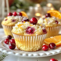 To make delicious cranberry orange muffins, gather the following ingredients: - 1 ½ cups all-purpose flour - ½ cup sugar - 2 teaspoons baking powder - ½ teaspoon baking soda - ½ teaspoon salt - 1 teaspoon cinnamon - 1 large egg - ½ cup freshly squeezed orange juice - ¼ cup vegetable oil - Zest of 1 orange - 1 cup fresh or frozen cranberries - ½ cup chopped walnuts (optional) - 1 tablespoon sugar (for topping) Each ingredient plays a key role in creating that perfect muffin. The flour gives structure. Sugar adds sweetness. Baking powder and baking soda help the muffins rise. Cinnamon brings warmth and a cozy flavor. The egg acts as a binder. Fresh orange juice and zest provide bright citrus notes. Cranberries offer a tart kick. If you love nuts, walnuts add a nice crunch. Finally, a sprinkle of sugar on top gives that sweet, crispy finish. With these ingredients, you will create a delightful treat that is perfect for breakfast or a snack. Enjoy the process of mixing and baking, and soon you will have a batch of warm muffins to savor! {{ingredient_image_1}} - Preheat oven to 375°F (190°C). - Prepare muffin tin with liners or cooking spray. - Combine flour, sugar, baking powder, baking soda, salt, and cinnamon. - Whisk together egg, orange juice, vegetable oil, and orange zest. - Fold wet mixture into dry ingredients without overmixing. - Incorporate cranberries and walnuts gently. - Fill muffin tin and add sugar topping. - Bake for 18-22 minutes. Follow these steps closely. Each step builds flavor and texture. The oven should be ready before you mix. It ensures even baking. Prepare the muffin tin well. This makes it easy to remove muffins later. When mixing dry ingredients, whisk them well. This helps distribute the baking powder. It makes the muffins rise nicely. For the wet ingredients, use fresh orange juice. It brings a bright flavor. Whisk them together until smooth. When you combine the wet and dry mixes, be gentle. Overmixing can make the muffins tough. You want them soft and fluffy. The cranberries add tartness. If you use walnuts, they give a nice crunch. Fill the muffin cups about two-thirds full. This allows space for rising. Adding sugar on top creates a sweet crust. Check them at 18 minutes. Insert a toothpick. If it comes out clean, they are done. Let them cool for a few minutes before serving. How to avoid overmixing To keep your muffins fluffy, mix gently. After adding the wet mix to the dry, stir until just combined. It’s okay to have some lumps in the batter. Overmixing can make your muffins tough instead of soft. Testing for doneness Check if your muffins are done by inserting a toothpick in the center. If it comes out clean, they are ready. If not, bake them a few more minutes. Each oven is different, so keep an eye on them! Serving suggestions for a festive look Serve your muffins warm on a colorful platter. For a pop of color, add whole cranberries and orange slices around them. This makes for a lovely display. Garnishing ideas Top each muffin with a small pat of butter or a dollop of cream cheese. You can also sprinkle some extra sugar on top for added sparkle. This will make them even more tempting! Pairing with beverages (tea, coffee) These muffins pair perfectly with a hot cup of tea or coffee. The citrus flavor blends well with the warmth of your drink. You can also add a splash of milk for a creamy touch. Best times to serve (breakfast, snacks) Enjoy these muffins at breakfast or as a snack. They are great for brunch with friends, too! Their bright flavors make any time feel special. Pro Tips Use Fresh Cranberries: For the best flavor and texture, opt for fresh cranberries when they're in season. If using frozen, make sure to thaw and drain them to avoid excess moisture in the muffins. Don't Overmix the Batter: Mixing too much can lead to dense muffins. Fold the wet and dry ingredients together gently until just combined for a lighter texture. Experiment with Zest: Adding zest from lemon or lime in addition to the orange zest can elevate the flavor profile, giving your muffins a more complex citrus taste. Storage Tips: Store leftover muffins in an airtight container at room temperature for up to 3 days, or freeze them for up to 3 months. Reheat in the oven for a few minutes for that fresh-baked taste. {{image_2}} You can add fun flavors to your cranberry orange muffins. One easy option is to mix in chocolate chips. The sweet chocolate pairs well with tart cranberries. Just fold in about half a cup of chocolate chips when you add the cranberries. This twist makes the muffins rich and extra tasty. Another option is to use different nuts or seeds. Chopped pecans or sliced almonds work great. They add a nice crunch and flavor. You can also try sunflower seeds for a nut-free choice. Just make sure to keep the amount similar to the walnuts in the recipe. If you want a gluten-free version, you can replace all-purpose flour with a gluten-free flour blend. Look for blends that contain xanthan gum. This helps give the muffins a nice texture. You may also want to reduce the baking powder slightly to avoid a bitter taste. For a vegan option, you can skip the egg by using a flax egg. Mix one tablespoon of ground flaxseed with three tablespoons of water. Let it sit for a few minutes until it thickens. For the oil, you can use applesauce instead. This keeps the muffins moist but cuts down on fat. Using seasonal ingredients can make these muffins even better. In the fall, consider adding diced apples or pears for a cozy twist. In the summer, blueberries or raspberries can brighten up the flavor. You can also change the zest. Try lemon zest instead of orange for a refreshing change. Using what's fresh and in season makes your muffins taste amazing! Store your cranberry orange muffins at room temperature. Use an airtight container to keep them fresh. Place a piece of wax paper between the muffins to avoid sticking. They taste best within the first few days. If you want to enjoy them longer, try the next storage method. You can freeze these muffins for later use. Let them cool completely before freezing. Wrap each muffin in plastic wrap, then place them in a freezer bag. They can stay in the freezer for up to three months. When you are ready to eat, remove a muffin and thaw it at room temperature or microwave it for about 15-20 seconds. These muffins stay fresh for about 2-3 days at room temperature. If stored properly in the fridge, they can last up to a week. Freezing extends their life, keeping them tasty for months. Enjoy your cranberry orange muffins whenever you crave a sweet treat! Yes, you can use frozen cranberries. They work well in this recipe. Just add them straight into the batter without thawing. This saves time and keeps the muffins moist. To check if your muffins are done, insert a toothpick into the center. If it comes out clean, the muffins are ready. This usually takes 18 to 22 minutes of baking time. Yes, you can make these muffins ahead of time. Bake them, then let them cool completely. Store them in an airtight container for up to three days. You can also freeze them for longer storage. For sugar, you can use honey or maple syrup. Use about three-quarters of the amount. This will keep the muffins sweet without using granulated sugar. Fresh orange juice gives the best flavor. It adds a bright taste to the muffins. If fresh juice isn't available, you can use bottled juice, but the taste won't be as vibrant. You learned to make delicious cranberry orange muffins with simple steps. We covered ingredients, preparation, and baking times. You can also explore fun variations and storage tips. These muffins are great for breakfast or snacks. Enjoy them fresh or freeze some for later. With this recipe, you can impress family and friends, anytime! Try it and enjoy every bite you take.