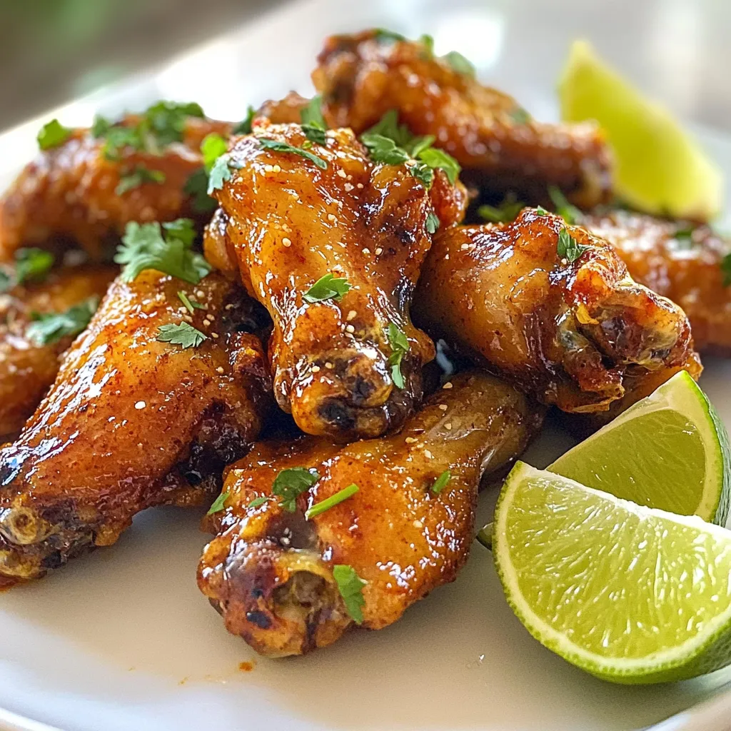 - 2 lbs chicken wings - 2 tablespoons olive oil - 2 tablespoons chipotle peppers in adobo sauce, minced - 1 tablespoon smoked paprika - 1 teaspoon cumin - 1 teaspoon garlic powder - 1 teaspoon onion powder - 1 teaspoon salt - 1/2 teaspoon black pepper - 1 tablespoon honey (optional for sweetness) - Fresh cilantro, chopped - Lime wedges - Measuring spoons - Mixing bowls - Zip-top bags or bowls for marinating To make these wings pop with flavor, you need the right ingredients. Chicken wings are the star of this dish. They soak up all the tasty spices. Olive oil helps keep the wings moist and adds richness. Chipotle peppers give a smoky heat that brings the southwest vibe. Smoked paprika adds depth and color. Cumin brings a warm, earthy flavor. Garlic and onion powder add a savory touch. Salt and black pepper enhance all the tastes. If you want a touch of sweetness, honey works great. For garnishing, fresh cilantro brightens the dish. Lime wedges add a zesty kick when you squeeze them on top. Use measuring spoons for accuracy. Mixing bowls help combine the marinade well. A zip-top bag or bowl is perfect for marinating the wings efficiently. Gather these items, and you're ready to create mouthwatering Southwest Chipotle Chicken Wings! {{ingredient_image_1}} To start, gather your ingredients in one spot. In a medium bowl, mix 2 tablespoons of olive oil, 2 tablespoons of minced chipotle peppers in adobo sauce, 1 tablespoon of smoked paprika, 1 teaspoon of cumin, 1 teaspoon of garlic powder, 1 teaspoon of onion powder, 1 teaspoon of salt, and 1/2 teaspoon of black pepper. If you like a hint of sweetness, add 1 tablespoon of honey. Stir everything together until well combined. This marinade should be thick and smooth. The chipotle gives a nice smoky flavor, while the spices add warmth. Next, place the 2 pounds of chicken wings in a large zip-top bag or a bowl. Pour the marinade over the wings. Make sure each wing gets coated well. You want all that flavor to soak in. Seal the bag or cover the bowl tightly. Place it in the fridge for at least 1 hour. For the best taste, let it marinate overnight. This longer time allows the flavors to blend deeply into the chicken. Now, it’s time to bake! Preheat your oven to 400°F (200°C). Line a baking sheet with aluminum foil or parchment paper for easy cleanup. Place a wire rack on top of the baking sheet. This rack helps the air circulate around the wings, making them crispier. After the wings have marinated, take them out and let the excess marinade drip off. Arrange the wings in a single layer on the wire rack. Bake them for 40 to 45 minutes. Flip them halfway through for even cooking. They should turn golden brown and crispy. If you want extra crunch, broil the wings for a few minutes. After baking, turn your broiler to high. Broil the wings for 2 to 3 minutes. Keep an eye on them to avoid burning. The broiler can cook them quickly, so check often. This step adds a lovely finish to the wings. When the wings are done, take them out of the oven. Let them rest for a few minutes. This helps keep them juicy. For a nice touch, sprinkle some freshly chopped cilantro on top. Serve them with lime wedges on the side. A squeeze of lime adds a bright flavor. You can pair these wings with your favorite dipping sauces, like ranch or blue cheese. Enjoy the bold taste of your Southwest Chipotle Chicken Wings! Marinating is key for great taste. I suggest marinating your wings for at least one hour. However, overnight is best. It allows the flavors to soak in deeply. You can adjust the spice levels by adding more or less chipotle peppers. If you want less heat, try using fewer peppers or add some honey for sweetness. You can cook these wings in different ways. Grilling adds a nice smoky flavor. Bake them in the oven for a crisp finish. If you’re in a hurry, use an air fryer. It cooks the wings quickly while keeping them crispy. Pair these wings with tasty sides. Corn on the cob or a fresh salad works great. For dipping sauces, try ranch or blue cheese. They complement the smoky flavor of the wings nicely. Pro Tips Marinate Longer for Maximum Flavor: Allow the wings to marinate overnight for the best flavor infusion. If short on time, aim for a minimum of 1 hour. Use a Wire Rack: Baking the wings on a wire rack allows air to circulate around them, resulting in an evenly cooked and crispy exterior. Adjust Spice Level: If you prefer milder wings, reduce the amount of chipotle peppers or omit the honey for a more balanced heat. Garnish for Presentation: Fresh cilantro and lime wedges not only enhance the presentation but also add a fresh flavor that complements the spicy wings. {{image_2}} You can change the taste of your wings by using different spices. Try adding cayenne for more heat or smoked paprika for a deeper flavor. If you want a hint of sweetness, mix in brown sugar or maple syrup. These small changes can take your wings to the next level. You can cook these wings in different ways. Oven-baked wings are crispy and easy to make. Simply follow the recipe. For a different texture, you can fry them. Frying gives the wings a nice crunch. Just be careful with the hot oil. If you want a meatless option, try using tofu or cauliflower. Tofu absorbs flavors well and can be grilled or baked just like chicken. Cauliflower wings are also great. Just cut the cauliflower into florets, coat them in the same marinade, and bake until crispy. Both options are delicious and fun to make! To store leftover wings, first let them cool. Place them in an airtight container. Keep them in the fridge. The best practice is to cover them tightly to avoid air exposure. Leftovers can last up to three days. If you want to freeze wings, start by cooling them completely. Then, place them in a freezer-safe bag. Squeeze out as much air as you can before sealing. Wings can stay fresh for up to three months in the freezer. When ready to eat, thaw them in the fridge overnight. For reheating, the oven is best. Preheat it to 350°F (175°C). Place wings on a baking sheet. Heat them for about 10-15 minutes. This keeps them crispy. If you use the microwave, they may get soggy. Heat in short bursts, but it’s not the best method for wings. The best sides make your meal even better. Here are some ideas: - Corn on the cob: Sweet, juicy corn pairs well with spicy wings. - Coleslaw: A crunchy, creamy slaw helps cool the heat. - Potato wedges: Crispy wedges add a filling touch to your meal. - Rice: Fluffy rice soaks up the sauce and balances flavors. - Guacamole and chips: A fresh dip adds zest to your plate. Yes, you can make these wings ahead. Here’s how: - Marinate the wings: You can marinate them the night before. This makes them very tasty. - Cook and chill: Bake the wings and let them cool. Cover them and store in the fridge. - Reheat: When ready to eat, reheat in the oven for crispiness. You can easily change the spice in these wings. Here are some tips: - To reduce spice: Use less chipotle peppers or skip the honey for a milder taste. - To increase spice: Add more chipotle peppers or include cayenne pepper in the marinade. Yes! This recipe is great for meal prep. Here are some storage tips: - Cool and store: After cooking, let the wings cool. Place them in an airtight container. - Fridge storage: They can last up to 3 days in the fridge. - Reheat: Warm them up in the oven for best results. Dipping sauces can enhance your wings. Here are some great options: - Ranch dressing: Cool and creamy, this classic works well. - Blue cheese dressing: A bold flavor that complements the spice. - Sour cream: A simple, smooth dip to balance the heat. - Store-bought hot sauce: If you love extra heat, go for your favorite brand. You can create delicious Southwest Chipotle Chicken Wings using simple ingredients. We covered the main items, from chicken wings to chipotle peppers. I shared tips for marinating and cooking to bring out great flavor. Variations let you explore different spices, proteins, and cooking methods. Finally, I discussed storage tips for any leftovers. Enjoy sharing these wings with friends or family. They’re sure to be a hit at your next gathering!