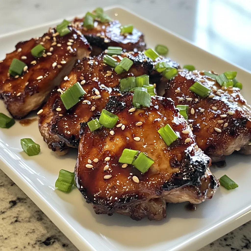- 4 boneless, skinless chicken thighs - 1/4 cup hoisin sauce - 1/4 cup low-sodium soy sauce - 2 tablespoons honey - 2 tablespoons rice vinegar - 1 tablespoon sesame oil - 2 cloves garlic, minced - 1 teaspoon fresh ginger, grated - 1 teaspoon five-spice powder - 1 tablespoon red food coloring (optional) - Sesame seeds (for garnish) - Chopped green onions (for garnish) You can swap hoisin sauce with teriyaki sauce for a different taste. If you need a gluten-free option, use tamari instead of soy sauce. Maple syrup can replace honey, giving it a nice sweetness. Rice vinegar can be switched with apple cider vinegar, but it may change the flavor slightly. For sesame oil, you can use vegetable oil in a pinch. When choosing chicken, look for thighs that are pink and firm. The skin should be smooth with no bruises. For garlic and ginger, pick firm roots with no soft spots. Fresh ginger should smell strong and spicy. Choose hoisin sauce with no added preservatives for the best flavor. Always check the expiration dates on sauces. {{ingredient_image_1}} To start, you need to make the marinade. Grab a medium bowl. Add the hoisin sauce, soy sauce, honey, rice vinegar, sesame oil, minced garlic, grated ginger, and five-spice powder. If you want a bright color, mix in the red food coloring. Whisk everything until it blends well. Next, take your chicken thighs and put them in a resealable plastic bag or a shallow dish. Pour the marinade over the chicken. Make sure every piece is coated. Seal the bag or cover the dish. Place it in the fridge for at least 2 hours, or even overnight for the best flavor. Now, preheat your oven to 400°F (200°C). Line a baking sheet with aluminum foil. This will help with cleanup. Place a wire rack on top of the baking sheet. This allows air to flow around the chicken. After marinating, take the chicken out of the marinade. Keep some marinade aside for basting later. Lay the chicken on the wire rack and bake for 20 minutes. After 20 minutes, brush the chicken with the reserved marinade. Bake for another 10 minutes. Make sure the chicken reaches an internal temperature of 165°F (75°C). For a charred finish, broil the chicken for 2–3 minutes. Keep a close eye to avoid burning. Once the chicken is done, take it out of the oven. Let it rest for a few minutes before slicing. This helps keep the juices in. For the final touch, sprinkle sesame seeds and chopped green onions on top. This not only looks great but adds flavor too. Serve the Char Siu Chicken with rice, noodles, or veggies for a complete meal. Enjoy your flavorful dish! To make the best marinade, mix hoisin sauce and soy sauce together. Add honey for sweetness, then rice vinegar for a bit of tang. Sesame oil brings depth, while garlic and ginger add flavor. If you like color, add red food coloring. Let the chicken soak in this mix for at least two hours, or overnight. This wait helps the chicken absorb all the tasty flavors. Preheat your oven to 400°F (200°C) before baking the chicken. Use a wire rack on a baking sheet. This way, hot air can circulate around the chicken. Bake for 20 minutes, then brush it with the reserved marinade. Bake for another 10 minutes until the chicken hits 165°F (75°C). If you want a charred touch, broil for 2–3 minutes. Keep an eye on it to avoid burning. One common mistake is skipping the marinating time. Short marination makes the chicken bland. Also, avoid overcrowding the baking sheet. This can cause uneven cooking. Lastly, don’t forget to use a meat thermometer. It helps ensure the chicken is safe to eat. Remember, resting the chicken is key for juicy meat—let it sit before slicing! Pro Tips Marinate Longer for Better Flavor: For the best results, marinate the chicken overnight. This allows the flavors to penetrate the meat more deeply, resulting in a more delicious dish. Use Fresh Ingredients: Fresh garlic and ginger will enhance the flavor of your marinade significantly. Dried spices can be convenient, but fresh will provide a more vibrant taste. Check Internal Temperature: Always use a meat thermometer to ensure your chicken is cooked properly. The internal temperature should reach 165°F (75°C) for safe consumption. Customize Your Marinade: Feel free to adjust the sweetness or spice level of your marinade according to your taste. Add more honey for sweetness or chili flakes for heat! {{image_2}} You can use other proteins to make Char Siu. Try pork, beef, or even tofu. Each protein will absorb the marinade well. For pork, use pork belly or tenderloin. For beef, flank steak works nicely. Cut the meat into thin slices for better flavor. Adjust cooking times to ensure each protein cooks properly. For a vegetarian take, use mushrooms or eggplant. Both can soak up the marinade. Portobello mushrooms give a meaty texture. Slice them thickly for grilling. Eggplant absorbs flavors well; just slice and marinate. You can also use seitan for a meat-like texture. Cook these in the same way as chicken for great taste. You can tweak the flavor of Char Siu chicken in many ways. Add more garlic or ginger for a bolder taste. Try using lime juice instead of rice vinegar for a tangy twist. For a spicy kick, add chili paste or fresh peppers. Experiment with different spices like coriander or cumin. These will create unique flavor profiles. To keep your Char Siu Chicken fresh, store it in an airtight container. Allow the chicken to cool to room temperature first, then cover it tightly. This way, it stays flavorful and moist. You can keep it in the fridge for up to four days. If you see any signs of spoilage, do not eat it. If you want to save your leftovers longer, freezing is a great option. Wrap the chicken tightly in plastic wrap or aluminum foil. Then, place it in a freezer-safe bag. Label the bag with the date. You can freeze it for up to three months. When you’re ready to eat it, thaw it in the fridge overnight. To reheat your Char Siu Chicken, use the oven for the best taste. Preheat your oven to 350°F (175°C). Place the chicken on a baking sheet and cover it with foil. Heat for about 10-15 minutes, or until warm. You can also use a microwave, but it may dry out the chicken. If you do microwave, use a low power setting and check it often. Enjoy your meal just as tasty as the first time! Char Siu chicken is a popular dish from Chinese cuisine. It features chicken marinated in a sweet and savory sauce. The marinade often includes hoisin sauce, soy sauce, honey, and spices. This dish gets its name from the Cantonese word for "fork roast." The chicken cooks until tender with a slightly charred glaze. It’s colorful and packed with flavor. You can serve it over rice or in a wrap. Yes, you can make Char Siu chicken in advance. Preparing the chicken the night before can enhance the flavor. Marinate the chicken for at least two hours, but overnight is best. After marinating, store the chicken in the fridge. You can also cook it ahead of time. Just let it cool and store it in an airtight container. Reheat when you’re ready to eat. To check if your chicken is fully cooked, use a meat thermometer. Insert it into the thickest part of the chicken. The internal temperature should reach 165°F (75°C). If you don’t have a thermometer, cut into the chicken. The meat should be white with no pink inside. Juices should run clear. Cooking it too long can make it dry, so keep an eye on it. This article covered everything you need for making Char Siu chicken. We discussed the key ingredients and substitutions to try. You learned step-by-step instructions, tips for a great bake, and common mistakes to avoid. We also explored variations, storage methods, and answered your top FAQs. You can now make this dish with confidence. Enjoy experimenting with flavors and techniques, and don’t forget to share your results! Happy cooking!