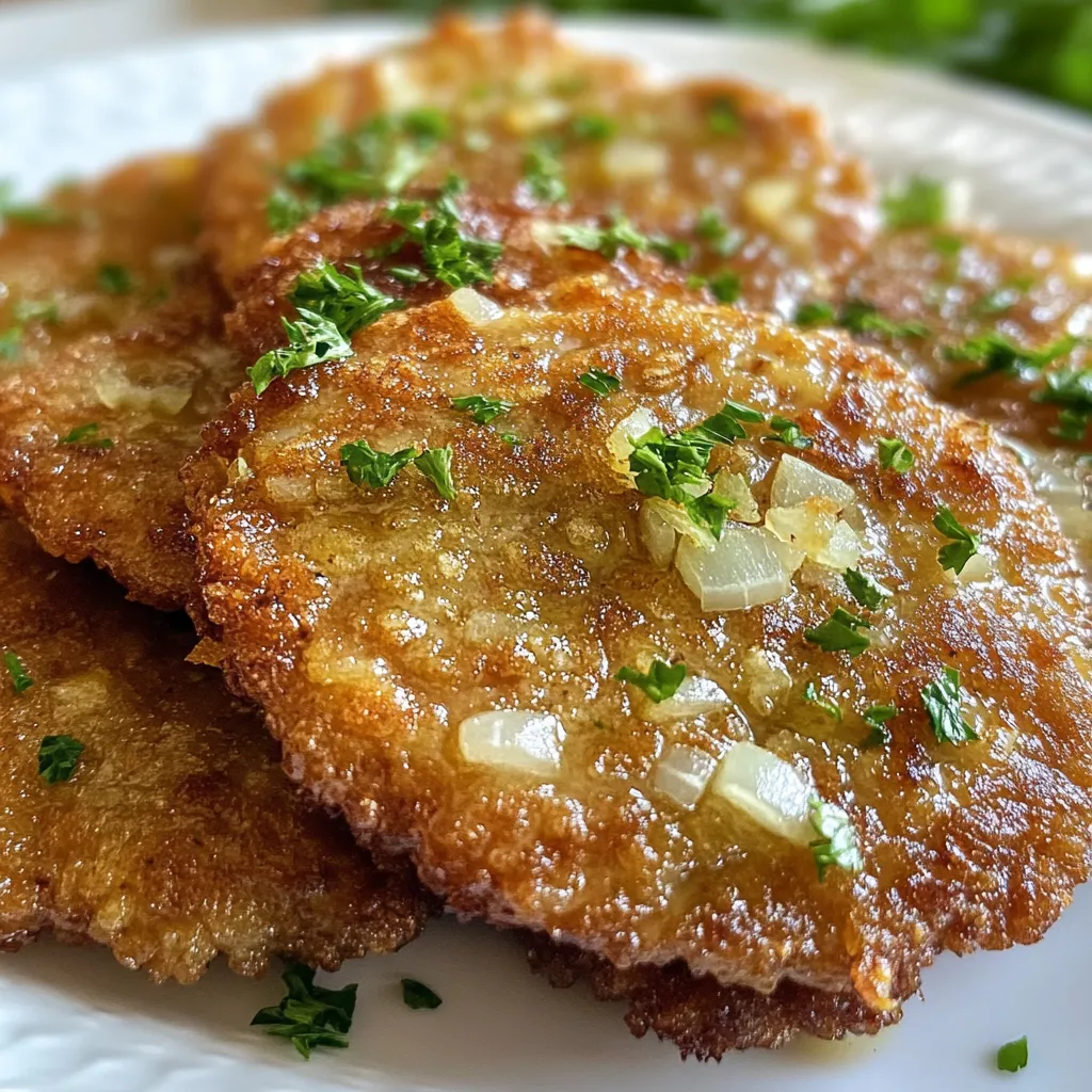 For a great batch of German Frikadellen, use a mix of meats. I recommend a ratio of 500g ground beef and 200g ground pork. This mix gives a nice flavor and texture. Next, add 1 medium onion, finely chopped, and 2 cloves of garlic, minced. The onion and garlic add depth and a savory taste. Now, let’s talk about herbs and spices. You’ll need 1 teaspoon of dried thyme and 1 teaspoon of paprika powder. These will add warmth and a hint of spice. To bind everything together, use 1 tablespoon of Dijon mustard and 1 egg. These ingredients help hold your patties firm while cooking. For that perfect crispy crust, prepare 100g of breadcrumbs. Make sure you have extra breadcrumbs for coating the patties. Finally, use fresh parsley, chopped, to garnish your Frikadellen. This adds a pop of color and freshness to your dish. Enjoy cooking! {{ingredient_image_1}} First, take a large mixing bowl. Combine 500g of ground beef and 200g of ground pork. Next, add in your finely chopped onion and minced garlic. These aromatics give great flavor. Sprinkle in 1 teaspoon of dried thyme and 1 teaspoon of paprika powder. Then, add 1 tablespoon of Dijon mustard for a nice kick. Crack in 1 egg, and toss in 100g of breadcrumbs. This helps bind everything. Now, season with salt and pepper to taste. I find it best to mix with my hands. Get in there and ensure everything mixes well. Once you have your mixture ready, it’s time to shape the patties. Grab a handful of the meat mix and roll it into a ball. Flatten it gently to form a patty about 2 cm thick. This size cooks well and stays juicy. Prepare a plate with extra breadcrumbs. Dredge each patty in breadcrumbs, coating it fully. This gives a crispy outer layer when you fry. Now, heat 2 tablespoons of vegetable oil in a large frying pan over medium heat. Wait until the oil is hot before adding the patties. Cook them in batches. Avoid overcrowding the pan. Fry each patty for about 4-5 minutes on each side. Look for a golden brown color, which means they are done. Adjust the heat if they seem to burn. Once cooked, place the Frikadellen on a paper towel-lined plate. This will help drain any excess oil. Garnish with fresh chopped parsley before serving. Enjoy your tasty creation! To make great Frikadellen, use high-quality meat. I like a mix of ground beef and pork. Fresh ingredients like onion and garlic boost flavor. Choose dried thyme and paprika for that warm taste. These spices add depth and character. For cooking, I recommend frying in a well-heated pan. This gives your patties a nice crust. Don’t overcrowd the pan; this keeps the heat right. Cooking them in batches works well. One common mistake is overmixing the meat. This can lead to tough patties. Mix just enough to combine the ingredients. Another mistake is not heating the oil properly. If the oil is too cold, the patties will absorb it. If it’s too hot, they can burn. Aim for medium heat for the best results. Frikadellen pair well with many sides. Try serving them with mashed potatoes or a fresh salad. They also go great with sauerkraut for a classic touch. For sauces, you can use mustard or a tangy yogurt sauce. Ketchup is a favorite too! Don’t forget to garnish with fresh parsley for color and taste. Enjoy your delicious meal! Pro Tips Use Fresh Herbs: Fresh parsley adds a burst of flavor and a pop of color. Consider using other fresh herbs like dill or chives for variety. Resting Time: Allow the formed patties to rest in the refrigerator for about 30 minutes before frying. This helps them hold their shape better during cooking. Cooking Temperature: Ensure your oil is hot enough before adding the patties. A drop of water should sizzle when it hits the oil. This helps achieve a crispy exterior. Serving Suggestions: Serve your Frikadellen with a side of potato salad or sauerkraut for a traditional German meal experience. {{image_2}} Frikadellen can change based on where you are in Germany. Different regions add their unique twist. For example, in Bavaria, you might find a hint of caraway seeds. In the north, people love to use dill. These herbs create distinct flavors. Local ingredients also play a key role. In coastal areas, you might see seafood mixed in. In the mountains, fresh herbs from local markets can enhance the dish even further. Feel free to explore what’s around you. It makes cooking fun and exciting! If you need gluten-free options, use gluten-free breadcrumbs. They work just as well as regular ones. You can even make your own using ground oats or nuts. Just ensure they are finely ground for the best texture. For vegetarians or vegans, you can swap meat with lentils or beans. Cooked quinoa also makes a great base. Mix in chopped vegetables for extra flavor. Use a flax egg to bind the mixture. This way, everyone can enjoy Frikadellen! Frikadellen are versatile and can be served in many ways. Try them in sandwiches or wraps. Add fresh veggies and sauces for a tasty lunch. They also work great as appetizers at parties. Serve them with dips like mustard or yogurt sauce. You could even make mini Frikadellen for bite-sized fun. Everyone will love them! To store your Frikadellen leftovers, place them in an airtight container. Make sure they cool down to room temperature first. This helps keep them fresh. You can store them in the fridge for up to three days. If you want them to last longer, consider freezing. Freezing is a great way to keep Frikadellen for later. To freeze cooked patties, let them cool completely. Then, wrap each patty in plastic wrap. Place them in a freezer bag, removing as much air as possible. For uncooked patties, shape them and place them on a baking sheet. Freeze them until solid, then transfer to a bag. Both types can last for up to three months in the freezer. When you're ready to eat, thaw the cooked patties in the fridge overnight. For uncooked ones, you can cook them straight from frozen. Just add a few extra minutes to the cooking time. Reheat cooked Frikadellen in a pan over medium heat until warmed through. You can be creative with Frikadellen leftovers. Try slicing them for a sandwich or adding them to a salad. You can also chop them up and mix them into pasta dishes or rice. For reheating, use a skillet to keep the texture nice. Avoid using a microwave, as it can make them soggy. Enjoy your tasty creations! German Frikadellen are made from a mix of meats. The classic recipe uses 500g of ground beef and 200g of ground pork. This combination gives a rich flavor and a nice texture. You also need a finely chopped onion and minced garlic for taste. Seasoning plays a key role too. You will add dried thyme, paprika powder, and Dijon mustard. An egg helps bind the ingredients together, while breadcrumbs give a crispy outside. Finally, you season with salt and pepper to taste. To check if Frikadellen are done, look for a few signs. First, they should be golden brown on each side. This usually takes about 4-5 minutes per side over medium heat. Next, cut one open. The center should not be pink. The juices should run clear. If you have a meat thermometer, the inside should reach 70°C (160°F). This means they are safe to eat. Yes, you can use ground turkey or chicken. These meats are leaner than beef and pork. This means Frikadellen will be less fatty. However, they may also be drier. To keep them moist, add a little more seasoning or use a bit of oil. You might also think about mixing in a bit of pork for moisture. The flavor will be different, but still tasty! In this guide, we explored how to make delicious Frikadellen. We covered key ingredients, from meat ratios to seasoning. The step-by-step instructions helped you mix, shape, and cook them perfectly. I shared tips to enhance flavor and avoid common mistakes. We also discussed variations for different diets and creative serving ideas. Remember, proper storage can keep your Frikadellen fresh. With these tips, you can enjoy homemade Frikadellen anytime. Dive into cooking, share with friends, and savor every bite!