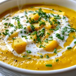 - 2 medium sweet potatoes, peeled and diced - 2 large apples (Granny Smith or Honeycrisp), peeled, cored, and diced - 1 medium onion, chopped - 2 cloves garlic, minced - 4 cups vegetable broth - 1 teaspoon ground cinnamon - 1/2 teaspoon ground nutmeg - Salt and pepper to taste - 2 tablespoons olive oil - 1 tablespoon maple syrup (optional) - 1/4 cup coconut cream (for garnish) - Chopped chives or parsley (for garnish) Sweet potatoes and apples make this soup unique. The sweet potatoes give it a creamy base. The apples add a touch of sweetness and tartness. Each bite feels like a warm hug. You need the right apples. I like Granny Smith for a tart taste. Honeycrisp apples work for a sweeter flavor. Both pair well with sweet potatoes. The spices enhance the taste. Ground cinnamon brings warmth. Nutmeg adds depth. Feel free to adjust these spices to your liking. Salt and pepper balance flavors. Olive oil is key for sautéing. It helps to cook the onion and garlic. This step adds a rich flavor to the whole soup. Coconut cream is optional but makes a lovely garnish. It adds creaminess and richness. You can also use chopped herbs for a fresh touch. This soup is simple and fun to make. Gather your ingredients and enjoy this cozy dish. {{ingredient_image_1}} - Heat 2 tablespoons of olive oil in a large pot over medium heat. - Add 1 medium chopped onion and 2 minced cloves of garlic. Sauté for about 3-4 minutes. You want the onion to become soft and translucent. - Next, stir in 2 medium diced sweet potatoes and 2 diced apples. Cook for another 5 minutes. - Season your pot with 1 teaspoon of ground cinnamon, 1/2 teaspoon of nutmeg, salt, and pepper. Stir well to mix the flavors. - Pour in 4 cups of vegetable broth and bring the mixture to a boil. This step helps to blend all the tastes. - Once boiling, reduce the heat and let it simmer for 20-25 minutes. Check that the sweet potatoes are tender. - Remove the pot from heat. Use an immersion blender to blend the soup until it is smooth and creamy. If you don’t have one, you can use a countertop blender in batches. - Taste the soup and adjust the seasoning if you need. If you want it sweeter, stir in 1 tablespoon of maple syrup. - Ladle the soup into bowls. Swirl in a spoonful of coconut cream for a rich touch. - Finish by topping with chopped chives or parsley for a fresh flavor. When making sweet potato apple soup, the right apples matter. I recommend using Granny Smith or Honeycrisp apples. Both add great flavor. Granny Smith offers a tart taste, while Honeycrisp gives a sweet touch. Sweet apples make the soup richer, while tart ones add brightness. Mix sweet and tart for a balanced flavor. To get the texture just right, use a blender. An immersion blender works best for smooth soup. If you like a chunky soup, blend just half the mixture. You can also mash some sweet potatoes with a fork. This keeps some chunks while still being creamy. Consider your preference when blending. You can elevate the flavor with spices. Try adding a pinch of ginger for warmth. A dash of cayenne can add some heat. You can also use vegetable broth for a deeper taste. If you want a richer flavor, swap in chicken broth. Experiment with these options to find what you love best. Pro Tips Choose Your Apples Wisely: Select tart apples like Granny Smith for a balanced flavor or sweet varieties like Honeycrisp if you prefer a sweeter soup. Texture Matters: For a creamier soup, blend until completely smooth. If you like a bit of texture, blend only part of the soup and leave some chunks for interest. Spice It Up: Feel free to experiment with additional spices such as ginger or a pinch of cayenne for an extra kick! Garnish for Flavor: The garnishes of coconut cream and fresh herbs not only add visual appeal but also enhance the overall flavor profile of the soup. {{image_2}} You can easily add protein to your sweet potato apple soup. Lentils or beans work great. They not only boost protein but also add texture. If you want something heartier, try shredded chicken. It pairs well with the soup's flavors. For a creamy texture without dairy, use coconut milk or coconut cream. Coconut cream gives a richer taste, while coconut milk is lighter. You can also try other non-dairy alternatives like almond milk or oat milk. These options make the soup suitable for various diets. To change up the flavor, consider adding ginger or curry powder. Ginger adds warmth, while curry powder gives a unique kick. You can also incorporate fresh herbs like thyme or rosemary. These herbs bring a fresh taste and elevate the soup's aroma. To store leftover sweet potato apple soup, let it cool first. Then, transfer it to an airtight container. This helps keep the soup fresh. In the fridge, the soup lasts about 3 to 5 days. If you want to freeze your soup, pour it into freezer-safe containers. Leave some space at the top for expansion. The soup can stay good for up to 3 months in the freezer. When you’re ready to eat, thaw it in the fridge overnight. To reheat, warm it gently on the stove or in the microwave. Making sweet potato apple soup ahead of time is smart. You can prepare a big batch and store it. Portion the soup into single servings for easy meals. This way, reheating is quick and simple. Yes, you can make this soup in a slow cooker! Start by sautéing the onion and garlic in olive oil on the stove. This step adds a lot of flavor. Then, transfer them to the slow cooker. Add the diced sweet potatoes, apples, vegetable broth, and spices. Cook on low for about 6 to 8 hours or on high for 3 to 4 hours. Blend it after cooking like you would on the stove. Enjoy a warm and comforting soup! Yes, Sweet Potato Apple Soup is vegan! All the ingredients are plant-based. You use sweet potatoes, apples, vegetable broth, and spices. Olive oil adds flavor without any animal products. If you skip the optional maple syrup, the soup remains vegan. It’s a great choice for anyone seeking plant-based meals. To thicken the soup, blend it longer until smooth. You can add more sweet potatoes or apples too. If you want an even thicker soup, try these options: - Mix 1 tablespoon of cornstarch with cold water and stir it in. - Use a tablespoon of all-purpose flour mixed with water. - Cook it longer on low heat to let it reduce. These methods will help you get the perfect texture for your soup! This blog post outlined a delicious sweet potato apple soup. We discussed ingredients, cooking steps, and tips for the best flavor. You can also explore variations to make it unique, like adding protein or dairy-free options. Proper storage tips help you enjoy this dish later. Try making this soup for a tasty warm meal. It’s easy to personalize, fun to make, and packed with flavor. Enjoy your cooking adventure!