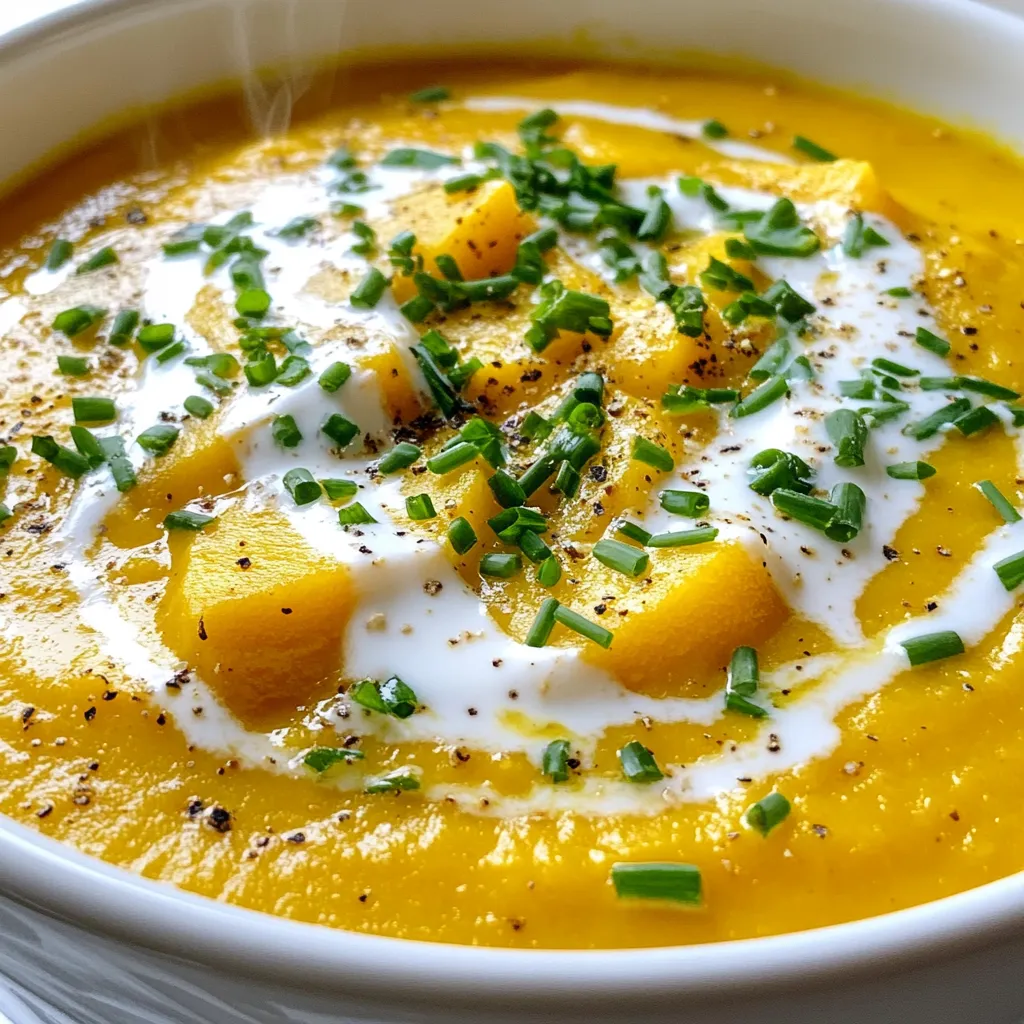 - 2 medium sweet potatoes, peeled and diced - 2 large apples (Granny Smith or Honeycrisp), peeled, cored, and diced - 1 medium onion, chopped - 2 cloves garlic, minced - 4 cups vegetable broth - 1 teaspoon ground cinnamon - 1/2 teaspoon ground nutmeg - Salt and pepper to taste - 2 tablespoons olive oil - 1 tablespoon maple syrup (optional) - 1/4 cup coconut cream (for garnish) - Chopped chives or parsley (for garnish) Sweet potatoes and apples make this soup unique. The sweet potatoes give it a creamy base. The apples add a touch of sweetness and tartness. Each bite feels like a warm hug. You need the right apples. I like Granny Smith for a tart taste. Honeycrisp apples work for a sweeter flavor. Both pair well with sweet potatoes. The spices enhance the taste. Ground cinnamon brings warmth. Nutmeg adds depth. Feel free to adjust these spices to your liking. Salt and pepper balance flavors. Olive oil is key for sautéing. It helps to cook the onion and garlic. This step adds a rich flavor to the whole soup. Coconut cream is optional but makes a lovely garnish. It adds creaminess and richness. You can also use chopped herbs for a fresh touch. This soup is simple and fun to make. Gather your ingredients and enjoy this cozy dish. {{ingredient_image_1}} - Heat 2 tablespoons of olive oil in a large pot over medium heat. - Add 1 medium chopped onion and 2 minced cloves of garlic. Sauté for about 3-4 minutes. You want the onion to become soft and translucent. - Next, stir in 2 medium diced sweet potatoes and 2 diced apples. Cook for another 5 minutes. - Season your pot with 1 teaspoon of ground cinnamon, 1/2 teaspoon of nutmeg, salt, and pepper. Stir well to mix the flavors. - Pour in 4 cups of vegetable broth and bring the mixture to a boil. This step helps to blend all the tastes. - Once boiling, reduce the heat and let it simmer for 20-25 minutes. Check that the sweet potatoes are tender. - Remove the pot from heat. Use an immersion blender to blend the soup until it is smooth and creamy. If you don’t have one, you can use a countertop blender in batches. - Taste the soup and adjust the seasoning if you need. If you want it sweeter, stir in 1 tablespoon of maple syrup. - Ladle the soup into bowls. Swirl in a spoonful of coconut cream for a rich touch. - Finish by topping with chopped chives or parsley for a fresh flavor. When making sweet potato apple soup, the right apples matter. I recommend using Granny Smith or Honeycrisp apples. Both add great flavor. Granny Smith offers a tart taste, while Honeycrisp gives a sweet touch. Sweet apples make the soup richer, while tart ones add brightness. Mix sweet and tart for a balanced flavor. To get the texture just right, use a blender. An immersion blender works best for smooth soup. If you like a chunky soup, blend just half the mixture. You can also mash some sweet potatoes with a fork. This keeps some chunks while still being creamy. Consider your preference when blending. You can elevate the flavor with spices. Try adding a pinch of ginger for warmth. A dash of cayenne can add some heat. You can also use vegetable broth for a deeper taste. If you want a richer flavor, swap in chicken broth. Experiment with these options to find what you love best. Pro Tips Choose Your Apples Wisely: Select tart apples like Granny Smith for a balanced flavor or sweet varieties like Honeycrisp if you prefer a sweeter soup. Texture Matters: For a creamier soup, blend until completely smooth. If you like a bit of texture, blend only part of the soup and leave some chunks for interest. Spice It Up: Feel free to experiment with additional spices such as ginger or a pinch of cayenne for an extra kick! Garnish for Flavor: The garnishes of coconut cream and fresh herbs not only add visual appeal but also enhance the overall flavor profile of the soup. {{image_2}} You can easily add protein to your sweet potato apple soup. Lentils or beans work great. They not only boost protein but also add texture. If you want something heartier, try shredded chicken. It pairs well with the soup's flavors. For a creamy texture without dairy, use coconut milk or coconut cream. Coconut cream gives a richer taste, while coconut milk is lighter. You can also try other non-dairy alternatives like almond milk or oat milk. These options make the soup suitable for various diets. To change up the flavor, consider adding ginger or curry powder. Ginger adds warmth, while curry powder gives a unique kick. You can also incorporate fresh herbs like thyme or rosemary. These herbs bring a fresh taste and elevate the soup's aroma. To store leftover sweet potato apple soup, let it cool first. Then, transfer it to an airtight container. This helps keep the soup fresh. In the fridge, the soup lasts about 3 to 5 days. If you want to freeze your soup, pour it into freezer-safe containers. Leave some space at the top for expansion. The soup can stay good for up to 3 months in the freezer. When you’re ready to eat, thaw it in the fridge overnight. To reheat, warm it gently on the stove or in the microwave. Making sweet potato apple soup ahead of time is smart. You can prepare a big batch and store it. Portion the soup into single servings for easy meals. This way, reheating is quick and simple. Yes, you can make this soup in a slow cooker! Start by sautéing the onion and garlic in olive oil on the stove. This step adds a lot of flavor. Then, transfer them to the slow cooker. Add the diced sweet potatoes, apples, vegetable broth, and spices. Cook on low for about 6 to 8 hours or on high for 3 to 4 hours. Blend it after cooking like you would on the stove. Enjoy a warm and comforting soup! Yes, Sweet Potato Apple Soup is vegan! All the ingredients are plant-based. You use sweet potatoes, apples, vegetable broth, and spices. Olive oil adds flavor without any animal products. If you skip the optional maple syrup, the soup remains vegan. It’s a great choice for anyone seeking plant-based meals. To thicken the soup, blend it longer until smooth. You can add more sweet potatoes or apples too. If you want an even thicker soup, try these options: - Mix 1 tablespoon of cornstarch with cold water and stir it in. - Use a tablespoon of all-purpose flour mixed with water. - Cook it longer on low heat to let it reduce. These methods will help you get the perfect texture for your soup! This blog post outlined a delicious sweet potato apple soup. We discussed ingredients, cooking steps, and tips for the best flavor. You can also explore variations to make it unique, like adding protein or dairy-free options. Proper storage tips help you enjoy this dish later. Try making this soup for a tasty warm meal. It’s easy to personalize, fun to make, and packed with flavor. Enjoy your cooking adventure!