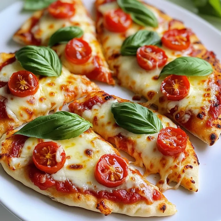 - 4 pieces of naan bread - 4 tablespoons unsalted butter - 4 cloves garlic, minced - 1 cup marinara sauce - 1 ½ cups shredded mozzarella cheese - 1 cup cherry tomatoes, halved - 1 teaspoon chili flakes - Fresh basil leaves, for garnish - Salt and pepper, to taste - 1 teaspoon dried oregano Garlic butter naan pizzas are simple yet tasty. You need a few key items to start. The main ingredient is naan bread. This flatbread serves as the base. You also need garlic butter, which adds rich flavor. Next, marinara sauce adds a nice tang. Finally, shredded mozzarella cheese melts beautifully on top. If you want some heat, add chili flakes. Fresh basil leaves make a great garnish. They also add freshness to each bite. For seasoning, use salt, pepper, and oregano. These spices enhance the dish. With these ingredients, you can make a quick meal that everyone will love. - Preheat your oven to 400°F (200°C). This heat is perfect for our naan pizzas. - In a small saucepan, melt 4 tablespoons of unsalted butter over low heat. Keep an eye on it! - Once melted, add 4 cloves of minced garlic, 1 teaspoon of dried oregano, and chili flakes if you like heat. Stir it for about 1 minute. You want it fragrant, not burnt. - Place 4 pieces of naan bread on a baking sheet. - Brush a good amount of your garlic butter on each naan. Make sure to cover the edges for extra flavor. - Spoon 1 cup of marinara sauce over each naan. Spread it all the way to the edges. - Sprinkle 1 ½ cups of shredded mozzarella cheese on top. Then add 1 cup of halved cherry tomatoes. Season with a pinch of salt and pepper. - Put your baking sheet in the oven. Bake for 8-10 minutes. You want the cheese to melt and bubble. The naan should get a bit crispy too. - When done, take them out and top with fresh basil leaves. Slice the naan pizzas and serve hot. If you have extra garlic butter, drizzle it on top for more flavor! To make great garlic butter, heat the butter slowly. This helps keep the garlic from burning. Burnt garlic tastes bitter and ruins your dish. Stir in the minced garlic once the butter melts. Cook it for just a minute. This brings out the garlic's sweet flavor. If you want more flavor, add a pinch of salt or extra oregano. For crispy naan pizzas, place them on a baking sheet. Make sure they are not crowded. This helps hot air flow around each piece. Bake them at 400°F (200°C) for 8-10 minutes. If you like, you can grill the naan instead. Just watch closely so they don't burn. Grilling adds a nice smoky flavor. These naan pizzas are great with sides. Pair them with a fresh salad for a light meal. They also work well as appetizers. Cut the pizzas into small slices for easy sharing. You can drizzle extra garlic butter on top for more flavor. Enjoy your tasty creation! {{image_2}} For your naan pizzas, you can mix and match toppings to suit your taste. Vegetarian options: - Spinach and feta: Add fresh spinach and crumbled feta for a tasty twist. - Mushroom and bell pepper: Sauté some mushrooms and bell peppers for a hearty topping. - Olive and artichoke: Use sliced olives and artichoke hearts for a Mediterranean flair. Meat lovers' choices: - Pepperoni and sausage: Classic meats that pair well with marinara. - Chicken and bacon: Cooked chicken and crispy bacon bits add great flavor. - Ham and pineapple: A sweet and salty combo that many love. If you want to change up the naan bread, there are great options to try. Whole wheat naan: This adds more fiber and a nutty taste. It’s a healthier choice that still holds up well. Gluten-free naan: Look for gluten-free naan at your store. It allows those with gluten sensitivity to enjoy naan pizzas too. The sauce can change the whole vibe of your naan pizza. Pesto or Alfredo sauce options: - Pesto gives a fresh, herby taste. It pairs well with veggies and chicken. - Alfredo adds a creamy richness that’s perfect for a decadent pizza. Spicy sauce alternatives: - Try a spicy marinara for a kick. - Hot sauce or sriracha can also be drizzled on top for extra heat. Feel free to get creative with these ideas! After you enjoy your delicious naan pizzas, let them cool down. This step helps keep them fresh. Place the cooled naan pizzas in airtight containers. This will prevent them from getting soggy. You can also wrap them tightly in plastic wrap. Make sure to store them in the fridge. They will stay good for about 3 to 4 days. When it’s time to eat your leftovers, you have two main choices: the oven or the microwave. - Oven: This is the best way to keep that crispy texture. Preheat your oven to 350°F (175°C). Place the naan pizzas on a baking sheet. Heat them for about 10 minutes or until warm and crispy again. - Microwave: This method is quicker but can make the naan soft. If you choose this, place a damp paper towel over the pizza. Heat it in short bursts, around 30 seconds, until warm. In both methods, be careful not to overheat. You want them warm, not dry. Enjoy your tasty leftovers! Garlic butter naan pizzas last about 3 days in the fridge. To store them, let the pizzas cool down first. Then, place them in an airtight container. This keeps them fresh and safe to eat. If you want the best taste, eat them within the first two days. The longer they sit, the softer the naan may get. Yes, you can freeze naan pizzas! To do this, wait until they cool down completely. Wrap each pizza in plastic wrap or foil. Then, place them in a freezer bag. They can last up to 2 months in the freezer. When you’re ready to eat, just bake them straight from the freezer. This makes for a quick meal! You can use many types of cheese for naan pizzas! Some great options include: - Provolone - Cheddar - Gouda - Feta Each cheese brings its own flavor. Mixing different cheeses can also add a fun twist. Try using a blend to find your favorite taste! In this post, I shared how to make garlic butter naan pizzas. We covered main and optional ingredients, from garlic butter to marinara sauce. I discussed step-by-step instructions for baking, along with tips for perfecting the dish. You learned fun variations and how to store and reheat leftovers. Exploring these recipes can lead to fun meals. Enjoy experimenting with toppings and sauces. Whether it’s for a snack or dinner, naan pizzas are a quick delight. Make it your own!