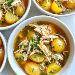 To make this dish, you need the following main ingredients: - 4 boneless, skinless chicken breasts - 1 pound baby potatoes, halved - 1 cup chicken broth (low-sodium) - 1/2 cup grated Parmesan cheese - 4 cloves garlic, minced - 1 teaspoon Italian seasoning - 1 teaspoon paprika - 1 teaspoon salt - 1/2 teaspoon black pepper - 3 tablespoons olive oil - Fresh parsley, chopped (for garnish) These ingredients blend together to create a rich and savory flavor. The chicken stays moist thanks to the broth, while the Parmesan adds a creamy touch. You can add some optional ingredients to boost the taste: - Lemon juice for a bright flavor - Red pepper flakes for a spicy kick - Fresh herbs like thyme or rosemary for extra aroma These extras can make your dish more unique and exciting. Choose high-quality ingredients for the best results. Fresh garlic gives a stronger flavor than jarred. Use real Parmesan cheese instead of pre-grated for a richer taste. Pick firm baby potatoes without blemishes. These choices make a big difference in your final dish. {{ingredient_image_1}} First, gather all your ingredients. You will need: - 4 boneless, skinless chicken breasts - 1 pound baby potatoes, halved - 1 cup chicken broth (low-sodium) - 1/2 cup grated Parmesan cheese - 4 cloves garlic, minced - 1 teaspoon Italian seasoning - 1 teaspoon paprika - 1 teaspoon salt - 1/2 teaspoon black pepper - 3 tablespoons olive oil - Fresh parsley, chopped (for garnish) In a large bowl, mix the grated Parmesan, minced garlic, Italian seasoning, paprika, salt, and black pepper. This mix brings a punch of flavor to the chicken. Next, drizzle 1 tablespoon of olive oil over the halved baby potatoes. Toss them until they are well coated. This step helps the potatoes cook evenly. Now, it’s time to layer your ingredients in the crockpot. Place the seasoned potatoes at the bottom. Then, season each chicken breast with the remaining salt and pepper. Drizzle 2 tablespoons of olive oil over the chicken. Rub the cheese and garlic mix all over each piece. This ensures a tasty crust. Place the chicken breasts on top of the potatoes in the crockpot. Pour the chicken broth over everything. This will keep the dish moist while it cooks. Cover the crockpot and set it to cook on low for 6-7 hours or on high for 3-4 hours. The chicken should be fully cooked, and the potatoes should be fork-tender. Once the cooking time is up, take two forks and shred the chicken right in the crockpot. It’s easy and keeps the chicken juicy. Stir everything together so the flavors combine well. For serving, use bowls. Make sure to include a nice mix of chicken and potatoes. Garnish with freshly chopped parsley and some extra Parmesan for a touch of flair. This dish is not just tasty; it looks great too! To make this dish shine, use fresh garlic. It gives a strong and bold taste. Choose high-quality Parmesan cheese for a rich flavor. I recommend grating your cheese fresh for the best results. Mix the seasoning well to cover every bite. A good balance of salt and pepper enhances the dish. Remember, you can always adjust the spices to match your taste! Cooking time really matters. If you cook on low, aim for 6 to 7 hours. For high heat, keep it to 3 to 4 hours. The chicken should be tender and easy to shred. Use a meat thermometer to check if it reaches 165°F. This ensures it's safe to eat. If you're in a hurry, the high setting works well! You will need a few simple tools. A large mixing bowl helps mix the cheese and spices. A crockpot is essential for slow cooking. Use a cutting board and knife for prepping the chicken and potatoes. Have measuring spoons on hand for accuracy. A meat thermometer is also handy for checking doneness. These tools make your cooking easier and more fun! Pro Tips Chicken Tenderness: To ensure the chicken remains juicy, avoid overcooking it. Use a meat thermometer to check for an internal temperature of 165°F. Flavor Infusion: Marinate the chicken in the garlic and Parmesan mixture for a few hours before cooking for an extra burst of flavor. Potato Variety: Feel free to mix different types of potatoes, such as red or Yukon gold, to add variety and texture to the dish. Serving Suggestions: Pair the dish with a fresh green salad or steamed vegetables for a complete meal. {{image_2}} You can easily adapt this recipe for different diets. If you're dairy-free, use a plant-based cheese instead of Parmesan. For gluten-free needs, ensure your broth is gluten-free. If you're watching salt, use a low-sodium broth and skip the added salt. You don't have to use a crockpot for this dish. If you prefer the oven, preheat it to 375°F. Prepare the dish in a baking dish instead. Cover it with foil for the first half of baking, then uncover it to brown the top. You can also make this recipe in an Instant Pot. Cook on high pressure for 10 minutes, and let it release naturally for 10 minutes. Want to mix it up? Try adding some fresh herbs like rosemary or thyme for new flavors. You can also toss in some vegetables, like carrots or green beans, for extra nutrition. For a spicy kick, add red pepper flakes or a dash of hot sauce. If you love citrus, a squeeze of lemon juice brightens the dish. Store leftovers in an airtight container. Make sure to cool them first. Place the chicken and potatoes together for best flavor. You can keep them in the fridge for up to three days. This keeps the taste fresh and safe. To reheat, use the microwave or the oven. If using the microwave, heat in short bursts. Stir the dish every minute to heat evenly. If you prefer the oven, bake at 350°F until warm. Cover it to avoid drying out. You can freeze leftovers for later meals. Place them in a freezer-safe bag or container. Remove as much air as possible to prevent freezer burn. This meal can last up to three months in the freezer. Thaw in the fridge overnight before reheating. Yes, you can use frozen chicken. Just add an extra hour to the cooking time. Make sure the chicken reaches 165°F for safety. This helps keep the meal juicy and tasty. To thicken the sauce, mix 1 tablespoon of cornstarch with 2 tablespoons of water. Stir this mix into the sauce after cooking. Let it cook on high for about 10 minutes. This will give you a nice, thick sauce. This dish is great on its own. However, you can pair it with a fresh salad or garlic bread. A side of steamed veggies also adds color and nutrition. Enjoy your meal with a glass of white wine for a special touch. In this guide, we explored how to make Garlic Parmesan Crockpot Chicken and Potatoes. We covered key ingredients, step-by-step cooking, and tips to enhance flavor. You learned about storage and variations for different diets. Remember, using quality ingredients leads to the best taste. Enjoy the ease of crockpot cooking and don't hesitate to make this dish your own. Happy cooking!