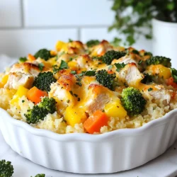 For my Healthy Chicken Cauliflower Rice Casserole, I use: - 2 cups cauliflower rice - 1 lb boneless, skinless chicken breast, cubed - 1 cup broccoli florets - 1 cup carrots, diced - 1 bell pepper, diced (any color) - 1 cup low-sodium chicken broth - 1 teaspoon garlic powder - 1 teaspoon onion powder - 1 teaspoon dried thyme - 1 cup shredded low-fat cheese (mozzarella or cheddar) - 2 tablespoons olive oil - Salt and pepper to taste - Fresh parsley, chopped (for garnish) Each ingredient plays a role in flavor and nutrition. - Cauliflower Rice: Low in carbs and high in fiber. Great for weight loss. - Chicken Breast: Packed with protein. It helps build muscle and keeps you full. - Broccoli: Loaded with vitamins. It supports your immune system and heart health. - Carrots: Rich in beta-carotene. This helps with vision and skin health. - Bell Pepper: High in vitamin C. It boosts your immune system and skin health. - Chicken Broth: Adds flavor while being low in calories. It also keeps the dish moist. - Garlic Powder: Good for heart health. It adds flavor without extra calories. - Onion Powder: Adds a savory taste. It has antioxidants that can improve health. - Dried Thyme: Flavorful herb that aids digestion. It has many health benefits. - Low-Fat Cheese: Provides calcium with less fat. It melts beautifully for that creamy texture. - Olive Oil: Healthy fat that supports heart health. It helps the dish cook evenly. - Salt and Pepper: Essential for seasoning. Use them to enhance all the flavors. - Parsley: Adds color and freshness. It also provides some vitamins. If you have dietary needs, consider these swaps: - Cauliflower Rice: Use broccoli rice for a different taste. - Chicken: Substitute with cooked turkey or tofu for a plant-based option. - Low-Fat Cheese: Use dairy-free cheese for a vegan-friendly dish. - Chicken Broth: Vegetable broth works well for vegans or vegetarians. - Olive Oil: Avocado oil can be used for a different flavor and health benefits. These substitutions still keep the dish tasty and nutritious. {{ingredient_image_1}} 1. Start by preheating your oven to 375°F (190°C). This helps cook the casserole evenly. 2. Get a large skillet. Add 2 tablespoons of olive oil and heat it over medium heat. 3. Cube 1 pound of boneless, skinless chicken breast into small pieces. 4. Season the chicken with 1 teaspoon of garlic powder, 1 teaspoon of onion powder, and 1 teaspoon of dried thyme. Add salt and pepper to taste. 1. Place the seasoned chicken in the skillet. Cook for 5-7 minutes until the chicken is browned and fully cooked. 2. While the chicken cooks, chop your veggies. You need 1 cup of broccoli florets, 1 cup of diced carrots, and 1 diced bell pepper. 3. After the chicken is done, add the cauliflower rice and chopped veggies to the skillet. Stir everything well for 5 minutes until the veggies soften. 4. Pour in 1 cup of low-sodium chicken broth. Mix it all up and let it simmer for another 2-3 minutes. 5. Remove the skillet from heat. Add half of your 1 cup of shredded low-fat cheese. Mix until it's melted. 1. Use a large skillet to avoid crowding the pan. This helps the chicken brown nicely. 2. Stir the mixture often while cooking. This ensures all the veggies cook evenly. 3. When you transfer the mixture to a greased 9x13-inch casserole dish, spread it out evenly. This helps it bake uniformly. 4. Top with the remaining cheese before baking. This will create a golden crust. To bring out the best taste in your casserole, use fresh herbs. Fresh parsley on top adds a pop of color and flavor. You can also mix in fresh garlic for a punch. If you like a kick, add chili flakes. A splash of lemon juice at the end brightens the dish too. Here are some tools that will help you cook this dish perfectly: - Large skillet - 9x13-inch casserole dish - Wooden spoon or spatula - Knife and cutting board - Measuring cups and spoons These tools make cooking easy and fun. They help you mix and serve the casserole with ease. Avoid these mistakes to perfect your casserole: - Don’t skip the browning step. This adds flavor. - Use fresh veggies for the best taste. Frozen can work, but fresh is better. - Don’t overcook the chicken. It should stay juicy. - Make sure to stir well so everything mixes. This helps the flavors spread evenly. By keeping these tips in mind, you’ll create a delicious and healthy chicken cauliflower rice casserole every time. Pro Tips Use Fresh Veggies: Fresh vegetables will enhance the flavor and texture of your casserole. If possible, use seasonal produce for the best taste. Cheese Variations: Experiment with different types of low-fat cheese, such as pepper jack for a spicy kick or gouda for a smoky flavor. Make It Ahead: This casserole can be prepared in advance. Simply assemble it, cover, and refrigerate for up to a day before baking. Leftover Storage: Store leftovers in an airtight container in the fridge for up to 3 days. Reheat in the oven or microwave for a quick meal. {{image_2}} To make this dish even lower in carbs, you can swap out the chicken for turkey. Turkey has fewer carbs and adds a nice flavor. You can also use more cauliflower rice and skip the carrots. This keeps the dish light but tasty. If you want a vegetarian or vegan version, replace chicken with chickpeas or lentils. Both add protein and fiber. Use vegetable broth instead of chicken broth for a rich taste. You can also add more veggies like spinach or zucchini for extra nutrition. Feel free to change the veggies based on what you like or have on hand. Try using asparagus or mushrooms for a different taste. You can also mix in spices like cumin or paprika for more flavor. If you want a creamier texture, use a vegan cheese or cashew cream. This lets you enjoy the dish your way! After you enjoy your Healthy Chicken Cauliflower Rice Casserole, you may have some left. To store leftovers, let the dish cool to room temperature first. Then, place it in an airtight container. Refrigerate the casserole for up to four days. This keeps the flavors fresh and helps the dish taste great later. If you want to save some for later, freezing is a good option. First, let the casserole cool completely. Cut it into portions for easier thawing. Wrap each portion tightly in plastic wrap, then place them in a freezer-safe bag. You can freeze it for up to three months. When ready to eat, just thaw it overnight in the fridge. To reheat your casserole, preheat your oven to 350°F (175°C). Place the casserole in a baking dish and cover it with foil. This keeps it moist as it warms. Heat for about 20-25 minutes or until it's hot all the way through. You can also use a microwave for quick reheating. Just cover the dish and heat it in 1-minute intervals until warm. Enjoy your tasty leftovers! Yes, you can prepare this casserole ahead. Cook it fully, then let it cool. Cover it and store it in the fridge. It will last for up to three days. When you’re ready to eat, just reheat it in the oven. This saves time on busy days. You can serve this casserole with a fresh salad. A side of steamed veggies also works well. If you like, add some whole-grain bread to soak up the flavors. Pair it with a light dressing for extra taste. These sides will make your meal more filling and balanced. To make this casserole dairy-free, skip the cheese. You can use a dairy-free cheese product if you want. Nutritional yeast also adds a cheesy flavor without dairy. For creaminess, try adding some coconut milk or cashew cream. This keeps the dish rich and tasty without dairy. In this blog post, we explored how to create a Healthy Chicken Cauliflower Rice Casserole. We covered the ingredients and their benefits, cooking steps, and tips to enhance flavor. I shared ways to modify the recipe for dietary needs and how to store leftovers properly. Remember, cooking should be fun and flexible. Try new flavors and enjoy the process. Happy cooking!