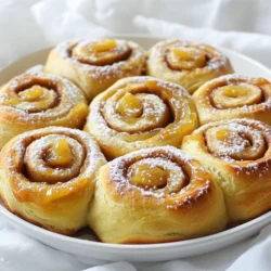 To make these delightful apple butter cinnamon rolls, you need the right ingredients. Here’s a simple list to guide you: - 2 cups all-purpose flour - 1 tablespoon granulated sugar - 1 teaspoon salt - 1 packet instant yeast - ¾ cup warm milk - 2 tablespoons melted unsalted butter - ½ teaspoon vanilla extract - ½ cup apple butter - 1 tablespoon ground cinnamon - ¼ cup brown sugar - 1 tablespoon softened unsalted butter - Optional: Powdered sugar for dusting Each ingredient plays a key role. The flour forms the base, while the sugar helps with sweetness. Salt enhances flavors, and yeast makes the rolls rise. Warm milk activates the yeast, giving us fluffy rolls. Butter adds richness, and vanilla brings a lovely aroma. Apple butter gives a sweet, fruity flavor, while cinnamon and brown sugar create that warm, cozy filling. Lastly, a dusting of powdered sugar adds a sweet finish. Feel free to gather these ingredients before starting. They are easy to find, and many might already be in your pantry! 1. Combine warm milk, sugar, and yeast. Start with ¾ cup of warm milk at 110°F. Add 1 tablespoon of sugar and 1 packet of instant yeast. Let it sit for about 5 minutes. You want it to be frothy. 2. Add melted butter and vanilla extract. Mix in 2 tablespoons of melted unsalted butter and ½ teaspoon of vanilla extract. Stir well until combined. 3. Gradually incorporate flour and salt. Add 2 cups of all-purpose flour and 1 teaspoon of salt into the bowl. Mix until the dough starts to come together. 1. Knead until a soft dough forms. Turn the dough out onto a floured surface. Knead for about 5 to 7 minutes. If the dough feels sticky, add a little more flour. 2. Cover and let it rise in a warm place. Place the dough in a greased bowl. Cover it with a damp cloth and set it in a warm spot. Let it rise for about 1 hour or until it doubles in size. 1. Mix apple butter, cinnamon, and brown sugar. In a small bowl, combine ½ cup of apple butter, 1 tablespoon of ground cinnamon, and ¼ cup of brown sugar. Stir until smooth. 2. Roll out the dough and spread the filling. Once the dough has risen, turn it out onto a floured surface. Roll it into a rectangle, about 10x14 inches. Spread 1 tablespoon of softened butter over the dough, leaving a small edge. 3. Cut and shape the rolls. Evenly spread the apple butter filling over the dough. Roll the dough up tightly from one long side. Pinch the edges to seal. Cut the log into 1-inch thick rolls and place them in a greased baking dish. To make the best dough, you must ensure the right consistency. When mixing, the dough should be soft but not sticky. Add flour slowly until it feels just right. Knead for about 5-7 minutes. This builds gluten and gives the rolls strength. For a successful rise, keep the dough warm. Find a cozy spot in your kitchen. Cover it with a damp cloth. Let it rise until it doubles in size, usually about 1 hour. Do not rush this step; it’s key for fluffiness. Checking doneness is crucial. When the rolls are golden brown, they are likely done. Use a toothpick to test the center. If it comes out clean, they are ready. Adjust your oven temperature if needed. If your rolls brown too fast, lower the heat a bit. An oven thermometer can help you ensure your temperature is accurate. For presentation, serve the rolls warm on a nice platter. Drizzle extra apple butter on top. Dust with powdered sugar for a sweet touch. This makes your rolls look as good as they taste. Pair your apple butter cinnamon rolls with warm beverages. Coffee and tea work well. They add warmth and flavor to your cozy treat. Enjoy the blend of tastes and aromas! {{image_2}} You can make your apple butter cinnamon rolls even better. Try adding nuts or dried fruit. Chopped walnuts or pecans give a nice crunch. Dried cranberries or raisins add sweetness. Mix these in with your filling for a tasty surprise. You can also substitute different spices for a unique twist. Instead of just cinnamon, try nutmeg or allspice. Each spice brings its own flavor. This keeps your rolls exciting and new each time you bake. A glaze can take your cinnamon rolls to the next level. A cream cheese glaze adds a rich, tangy flavor. Mix cream cheese with powdered sugar and a bit of milk for a smooth finish. Drizzle it over warm rolls for a sweet touch. You can also use a maple syrup drizzle. This adds warmth and richness. Just warm up some maple syrup and pour it over the rolls. It’s simple and oh-so-delicious. If you need gluten-free rolls, try using gluten-free flour. Many brands offer good blends that work well. Just follow the package instructions for the best results. For vegan options, swap out butter and milk. Use coconut oil or vegan butter for the dough. Almond milk or oat milk are great choices for the warm milk. These changes keep your rolls tasty and suitable for all diets. To keep your apple butter cinnamon rolls fresh, store them in the fridge. Place the rolls in an airtight container. This will help keep them moist and tasty. If you do not have an airtight container, wrap them tightly in plastic wrap. This method also works well. You can freeze these rolls for later. If you want to freeze unbaked rolls, place them in a greased dish after cutting. Cover them tightly with plastic wrap and foil. For baked rolls, let them cool completely before freezing. Once cooled, place them in a freezer-safe bag. To thaw, simply transfer the rolls from the freezer to the fridge overnight. When you are ready to eat, reheat them in the oven at 350°F for about 10 minutes. This warms them up nicely. At room temperature, these rolls last for about 2 days. Keep them in a cool, dry place. If you notice any signs of spoilage, like mold or an off smell, it’s best to throw them out. Enjoy your delicious apple butter cinnamon rolls while they are fresh! Can I make the dough ahead of time? Yes, you can make the dough ahead. After you knead it, place it in the fridge. Cover it well to keep it fresh. You can keep it there for up to 24 hours. When you're ready, let it sit at room temp for about 30 minutes before rolling it out. How do I know if my yeast is active? To check if yeast is active, mix warm milk and sugar. Then sprinkle in the yeast. Let it sit for 5 to 10 minutes. If it gets frothy and bubbly, your yeast is good to use. If not, it may be old and should be replaced. What to do if the rolls don't rise? If your rolls don't rise, check the temperature. Yeast likes warmth, so find a cozy spot. You can also try again by giving them more time. If the dough feels too cold, place it near a warm oven. How to fix sticky dough? If the dough is too sticky, add more flour. Do this slowly, a little at a time. Knead the dough again after adding flour. It should become smooth and soft. If you add too much flour, the rolls may be dense. Can I use store-bought apple butter? Yes, you can use store-bought apple butter. It saves time and still tastes great. Just pick a brand you like. Homemade apple butter adds a personal touch, but store-bought is a fine choice. What to serve with apple butter cinnamon rolls? You can serve these rolls with coffee or tea. They go well with a scoop of vanilla ice cream too. For a fun twist, drizzle some extra apple butter on top, or add a sprinkle of nuts for crunch. In this post, we explored how to make apple butter cinnamon rolls from scratch. We covered the simple ingredients, straightforward steps, and helpful tips. You can adapt this recipe with various flavors or dietary changes. Remember, practice makes perfect with dough cooking. Enjoy the warm, sweet rolls fresh from the oven. Don't forget to share your creations with friends and family! Happy baking!