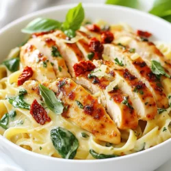 - 2 boneless, skinless chicken breasts - 8 oz fettuccine or pasta of your choice - 2 tablespoons olive oil - 3 cloves garlic, minced - 1 cup heavy cream - 1 cup sun-dried tomatoes, chopped - 1 cup fresh spinach - 1 cup grated Parmesan cheese - 1 teaspoon Italian seasoning - Salt and pepper to taste - Fresh basil leaves for garnish (optional) - Red pepper flakes for a bit of heat - Lemon zest for a fresh touch - Mushrooms for added flavor and texture - Use chicken thighs instead of breasts for juicier meat. - Swap heavy cream with coconut milk for a lighter sauce. - Try whole wheat pasta or zoodles for a health boost. This dish is all about balance. You can adjust flavors and textures to your liking. Don't hesitate to experiment with the ingredients! {{ingredient_image_1}} First, bring a large pot of salted water to a boil. Once the water is bubbling, add 8 oz of fettuccine or your favorite pasta. Cook it according to the package instructions until it’s al dente. This usually takes about 8 to 10 minutes. After cooking, drain the pasta well. Remember to keep 1/2 cup of the pasta water. This water will help your sauce later. Next, take 2 boneless, skinless chicken breasts. Season both sides with salt, pepper, and 1 teaspoon of Italian seasoning. Heat 2 tablespoons of olive oil in a large skillet over medium-high heat. When the oil shimmers, add the chicken breasts. Cook them for 5 to 7 minutes on each side. Look for a golden brown color and ensure they are cooked through. Once done, remove the chicken from the skillet and let it rest on a plate. In the same skillet, add 3 cloves of minced garlic. Sauté the garlic for about 30 seconds. You want it fragrant but not burnt. Now, pour in 1 cup of heavy cream, stirring well to combine. Add 1 cup of chopped sun-dried tomatoes and 1 cup of fresh spinach. Cook this mixture for 3 to 5 minutes. You’ll see the spinach wilt and the sauce thicken. Finally, stir in 1 cup of grated Parmesan cheese. If the sauce is too thick, add some of that reserved pasta water until you reach your desired consistency. Now, your creamy sauce is ready to bring it all together! To make juicy chicken, start with good seasoning. Use salt, pepper, and Italian seasoning. Let the chicken breast sit for a few minutes after seasoning. This helps the flavors soak in. When you cook the chicken, heat the olive oil in a hot skillet. Sear each side for 5 to 7 minutes. This gives it a nice brown crust. Always check the chicken's internal temperature. It should reach 165°F. Let it rest before slicing. This keeps the juices inside. Cooking pasta al dente is key. This means it should be firm but not hard. Start with a large pot of salted water. Bring it to a boil before adding the pasta. Stir the pasta a few times while it cooks. This prevents sticking. Follow the package instructions for cooking time. When it's done, save some pasta water. This water helps thicken the sauce later on. Drain the pasta but don’t rinse it. The starch on the pasta helps the sauce stick. You can easily change the flavors in this dish. Want more heat? Add red pepper flakes when making the sauce. For a fresh taste, squeeze some lemon juice over the finished dish. You can swap sun-dried tomatoes for fresh tomatoes for a lighter flavor. Add herbs like thyme or oregano to change the taste. If you love cheese, try adding mozzarella or goat cheese. Don’t be afraid to play with the ingredients. Make it your own! Pro Tips Choose Quality Ingredients: Using high-quality chicken and fresh vegetables will enhance the flavor of your dish significantly. Don’t Overcook the Pasta: Ensure your pasta is cooked al dente to maintain a perfect texture when mixed with the sauce. Adjust the Creaminess: If you prefer a lighter sauce, you can substitute some of the heavy cream with chicken broth. Fresh Herbs Matter: Adding fresh basil not only enhances the flavor but also adds a beautiful presentation to your dish. {{image_2}} You can easily make a vegetarian version of Marry Me Chicken Pasta. Instead of chicken, use plant-based protein. I recommend using tofu or tempeh. These options offer great texture and can soak up the sauce's flavors. Simply cube the tofu or tempeh and sauté it until golden. Then, follow the same steps for the sauce and pasta. You will still enjoy a creamy and delicious dish. If you need gluten-free options, there are many pasta types to choose from. You can use rice noodles, quinoa pasta, or chickpea pasta. Each of these options has a unique flavor and texture. Just cook them according to package instructions. The creamy sauce and other ingredients will still shine through. This way, everyone can enjoy the dish without worrying about gluten. Feel free to add extra vegetables to enhance your dish. You can mix in bell peppers, zucchini, or mushrooms. Sauté them with the garlic before adding the sauce. Adding veggies not only boosts nutrition but also adds color and texture. If you want more protein, consider adding cooked shrimp or sausage. This extra step will make your Marry Me Chicken Pasta even more filling and satisfying. Store any leftover Marry Me Chicken Pasta in an airtight container. This keeps the dish fresh. Make sure to cool it down to room temperature before sealing. Refrigerate it for up to three days. This way, you can enjoy it again soon. To reheat your pasta, use a skillet over low heat. Add a splash of water or cream to loosen the sauce. Stir gently until warm. You can also use the microwave. Just cover it with a microwave-safe lid. Heat in short bursts and stir in between. This prevents hot spots. If you want to freeze the pasta, do it before adding the cream. Cook the chicken and pasta, then let them cool. Store them in a freezer-safe bag or container. When ready to eat, thaw it overnight in the fridge. Reheat on the stove, adding cream and fresh spinach. Enjoy your dreamy creamy delight even later! To spice up your Marry Me Chicken Pasta, add crushed red pepper flakes. Start with a small amount, like half a teaspoon. You can always add more if you want more heat. Another option is to use spicy Italian sausage instead of chicken. This will change the dish's flavor but will still be delicious. Yes, you can use other types of pasta. Fettuccine is great, but you can try penne, spaghetti, or even gluten-free pasta. Just follow the cooking time on the package. Make sure to cook it until it's al dente for the best texture. Marry Me Chicken Pasta pairs well with a simple green salad. You can also serve garlic bread on the side. For a more filling meal, try roasted vegetables or a light soup. These sides will complement the creamy pasta nicely. This blog has explored key elements for making Marry Me Chicken Pasta. We discussed the necessary ingredients, step-by-step cooking methods, and handy tips for success. I also provided variations to suit different diets and options for storing leftovers. Remember, this dish can be customized to fit your taste. Enjoy experimenting with flavors and textures. I hope you create a meal that brings joy to your table.
