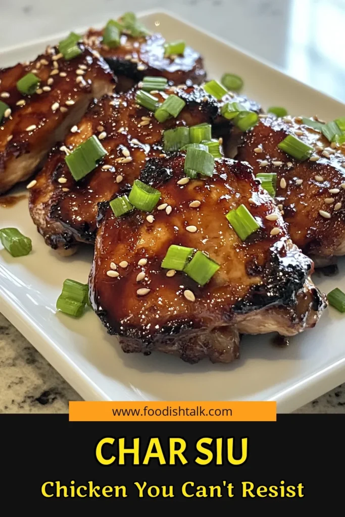 Elevate your dinner game with this irresistible Char Siu chicken recipe! This sweet and savory chicken, marinated in hoisin sauce, is perfect for grilling or baking. Made with tender chicken thighs, it’s an ideal Asian grilled chicken dish that delivers bold flavors. Follow this easy baked chicken thighs recipe for a culinary delight everyone will love. Try it tonight and save for later! #CharSiuChicken #HoisinSauceChicken #AsianGrilledChicken #BakedChickenThighs