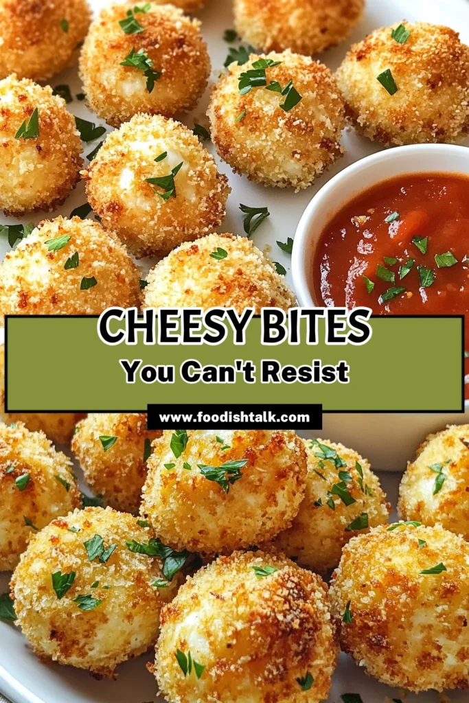 Get ready to impress your guests with this delicious Parmesan mozzarella bites recipe! These easy cheese ball appetizers are baked to perfection, offering crispy cheese appetizers that everyone will love. Perfect for parties or family gatherings, these Italian cheese bites are sure to become a favorite. Try this simple recipe today and enjoy your new go-to baked cheese snacks! Save this pin and enjoy the cheesy goodness! #ParmesanMozzarellaBites #CheeseAppetizer #BakedCheeseSnacks #EasyRecipes