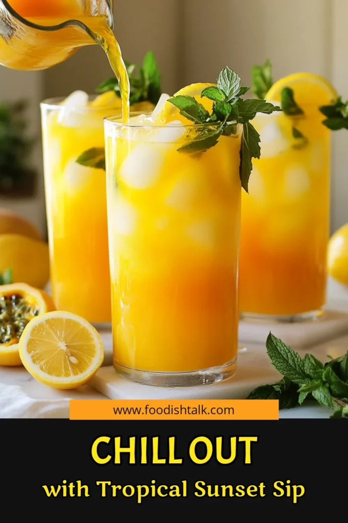 Beat the heat with this delicious Tropical Sunset Lemonade! This tropical lemonade recipe combines fresh lemon juice, mango, and passion fruit for a sweet tangy blend. Perfect for summer, it's one of the best fresh citrus drinks to enjoy by the pool. With the added freshness of coconut water, this refreshing summer drink is sure to impress. Try it today and stay cool! Don't forget to save this recipe for later! #TropicalLemonade #FreshCitrusDrinks #RefreshingSummerDrinks #CoconutWaterBeverages