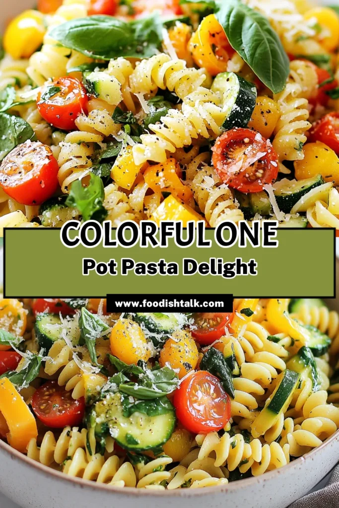 Discover the ultimate one pot veggie pasta recipe that's both colorful and nutritious! This healthy veggie pasta features whole wheat pasta combined with an array of fresh vegetables in a quick and easy one pot meal. Perfect for busy weeknights, this rainbow pasta recipe is delicious and satisfying. Try this easy one pot meal today and enjoy a burst of flavor in every bite! Save this recipe for later! #OnePotVeggiePasta #RainbowPastaRecipe #HealthyVeggiePasta #EasyOnePotMeals