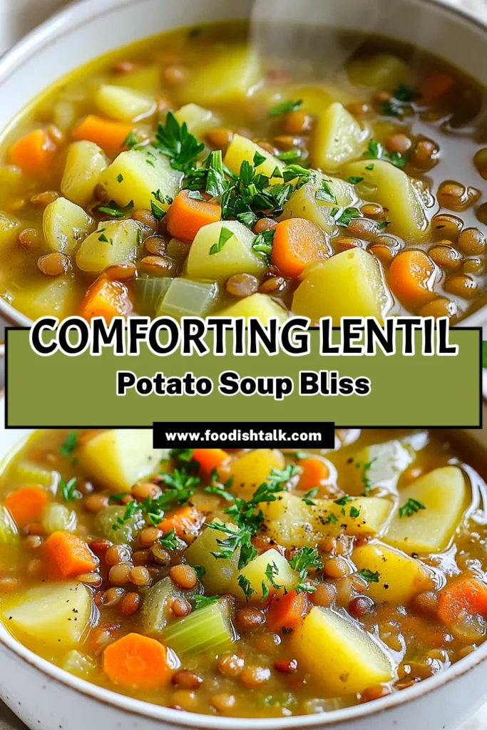 Warm up with this Hearty Lentil Potato Soup that's perfect for any occasion! Our easy Lentil Potato Soup Recipe combines green or brown lentils, hearty potatoes, and fresh veggies for a delicious Vegan Potato Soup. This Healthy Lentil Soup is not only nutritious but also comforting, making it a great addition to your Comfort Food Soup Recipes. Try it today and enjoy a bowl of goodness! Don't forget to save this recipe for later! #LentilSoup #VeganRecipes #ComfortFood #HealthyEating