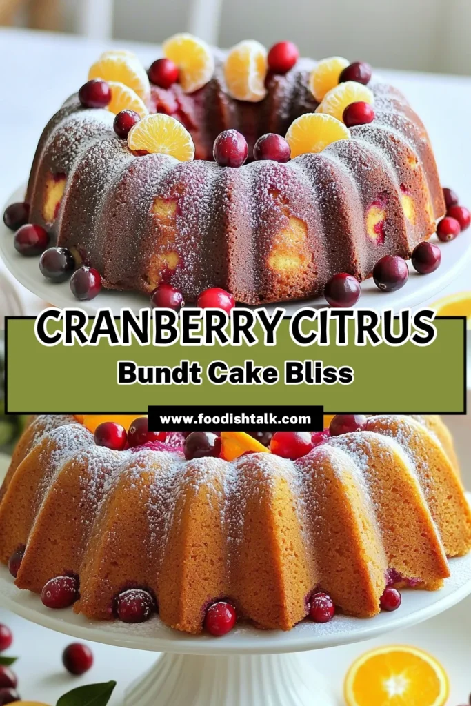 Indulge in the festive flavors of Cranberry Citrus Delight Bundt Cake! This moist and zesty cake, made with fresh cranberries and orange juice, is perfect for any occasion. Follow our simple step-by-step recipe to bake this delicious treat that your friends and family will love. Don't miss out on this delightful dessert – click through to explore the full recipe and bring a burst of citrus to your table! #BundtCake #CranberryRecipes #BakingJoy #CitrusDesserts