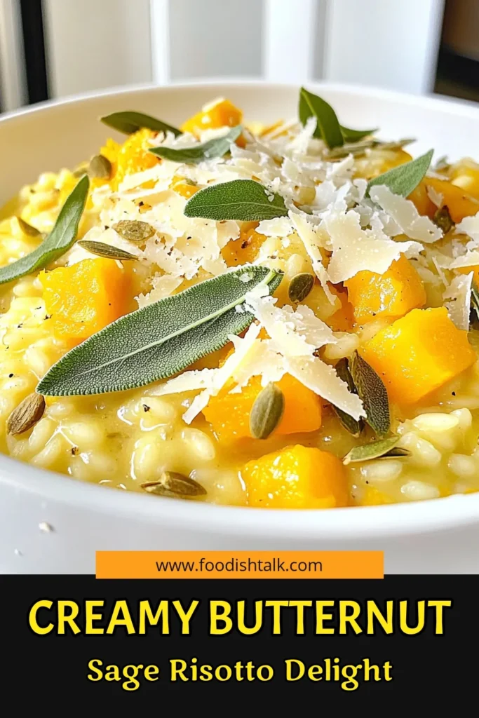 Elevate your fall dining with this delicious Butternut Squash Sage Risotto recipe! Creamy Arborio rice meets sweet diced butternut squash and aromatic sage for a comforting dish that's perfect for chilly nights. Easy to make and packed with flavor, this risotto is sure to impress. Click through to explore the full recipe and make this delightful meal today! #ButternutSquash #RisottoRecipes #FallCooking #HealthyDinner