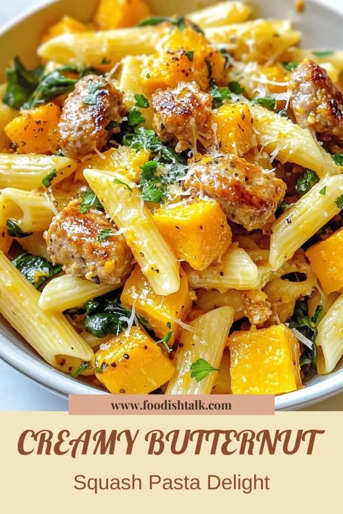 Looking for a delicious fall pasta recipe? Try this creamy butternut squash sausage pasta that’s both comforting and flavorful! Featuring roasted butternut squash, savory Italian chicken sausage, and fresh spinach, this easy sausage pasta recipe is perfect for cozy dinners. Don’t miss out on this tasty butternut squash pasta that’s sure to impress! Save this creamy butternut squash pasta recipe for your next meal! #ButternutSquashPasta #SausagePastaRecipe #FallPastaRecipes #ItalianChickenSausagePasta