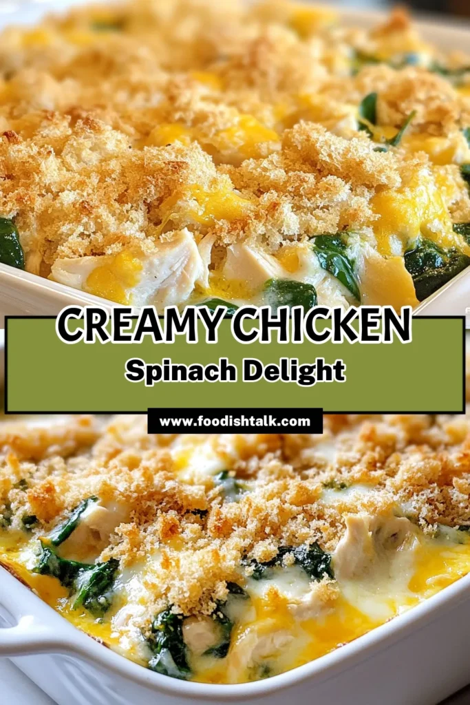 Discover the ultimate creamy chicken spinach casserole that's both comforting and nutritious! This easy chicken casserole recipe is perfect for busy weeknights, featuring a healthy spinach chicken bake with tender shredded chicken, fresh spinach, and gooey cheese. Try this delicious cheese and spinach casserole baked to perfection with brown rice. Click to get the recipe, and save for your next family dinner! #CasseroleRecipes #HealthyEating #ChickenDinner #EasyRecipes