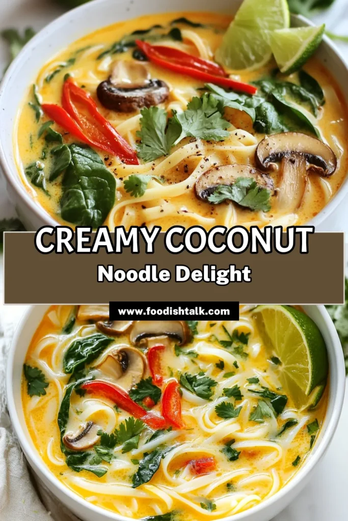 Savor the flavors of Thailand with this Easy Thai Coconut Noodle Soup! This quick vegetable soup recipe combines creamy coconut milk and vibrant veggies for a delicious plant-based Thai soup that's perfect any night of the week. Enjoy a delightful bowl of this easy noodle soup recipe in just 30 minutes. Click to explore and save this coconut milk noodle soup recipe for your next meal! #ThaiCoconutNoodleSoup #EasyNoodleSoupRecipe #PlantBasedSoup #CoconutMilkNoodleSoup