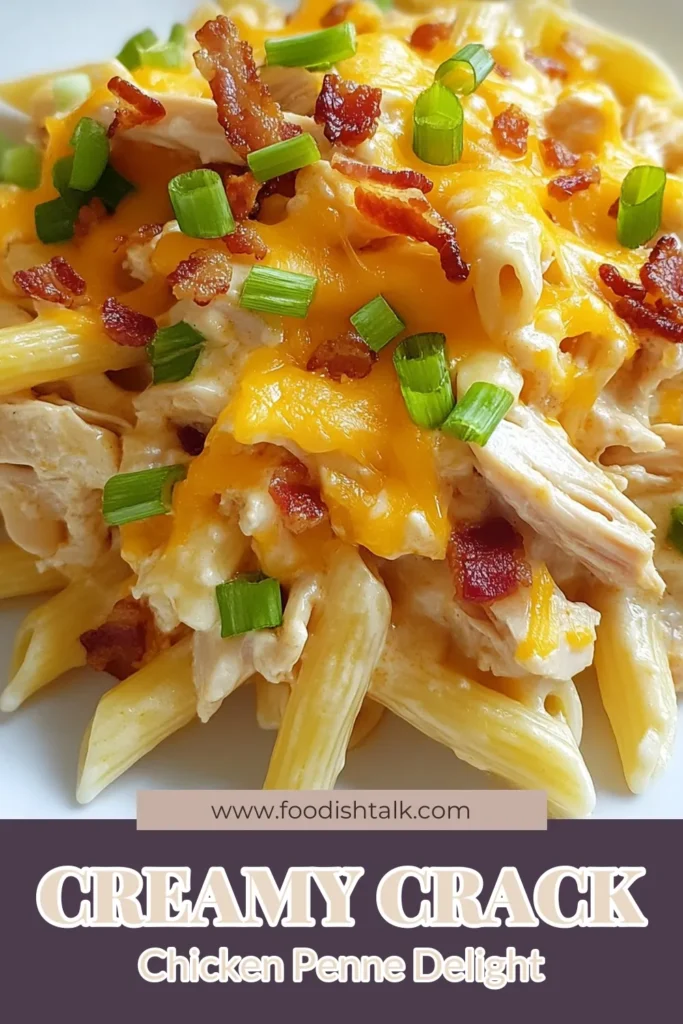 Discover the ultimate creamy chicken pasta recipe with this easy Crack Chicken Penne! This one-pot chicken pasta meal features tender penne tossed in a delicious ranch dressing chicken pasta sauce, combined with shredded chicken, creamy cheese, and crispy bacon. Perfect for busy nights, it’s a dish the whole family will love. Save this recipe for your next dinner! #CrackChickenPenne #ChickenPasta #EasyDinner #PastaRecipe