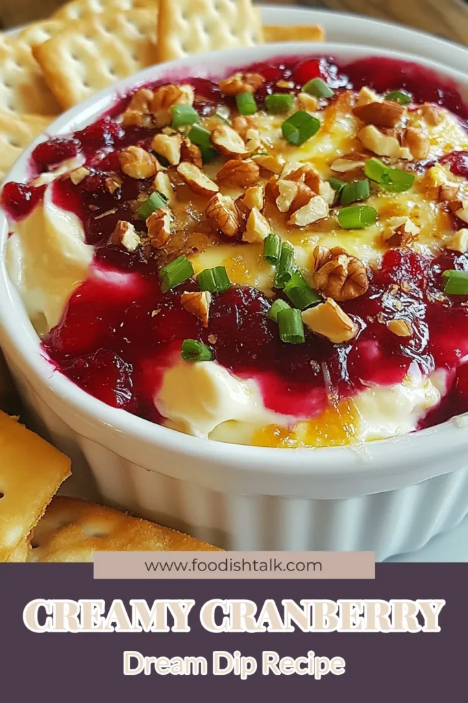 Discover the ultimate warm dip appetizer with this Baked Cranberry Cream Cheese Dip! This cream cheese dip recipe combines creamy goodness with tangy cranberry for a delightful holiday party dip everyone will love. Perfect for gatherings, it's easy to whip up and irresistible with crackers or toasted baguette slices. Don’t miss out on this delicious cranberry cream cheese dip. Save this recipe now! #CranberryDip #CreamCheeseDip #HolidayAppetizer #WarmDip