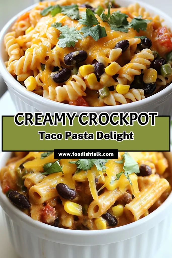 Discover the deliciousness of Crockpot Taco Pasta, the ultimate easy taco pasta recipe that everyone will love! This slow cooker taco dinner combines savory ground beef, creamy taco pasta, and your favorite toppings for a one pot taco pasta recipe that's perfect for busy evenings. Enjoy a comforting meal with minimal effort. Ready to try it? Save this recipe and bring the flavors of taco night to your table! #CrockpotTacoPasta #EasyDinner #SlowCookerRecipes #CreamyTacoPasta