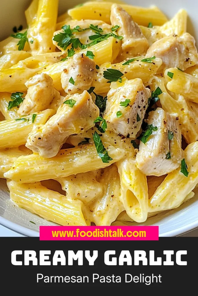 Discover the delicious flavors of Garlic Parmesan Chicken Pasta with this easy pasta dish that’s perfect for busy weeknights! This creamy chicken pasta recipe combines tender chicken and rich garlic cream sauce for an Italian chicken pasta that your family will love. In just 30 minutes, create a quick dinner that satisfies cravings. Save this recipe for your next meal! #GarlicParmesanChickenPasta #EasyPastaDishes #QuickDinnerRecipes #ItalianChickenPasta