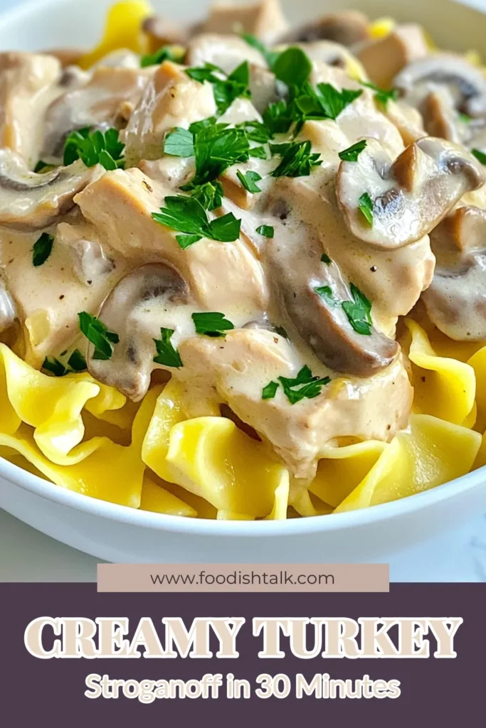 Craving a hearty meal? Try this Creamy Turkey Stroganoff! This Easy Turkey Stroganoff Recipe features tender turkey breast, savory mushrooms, and a rich sour cream sauce that’s perfect for cozy nights. In just 30 minutes, you can whip up this ultimate comfort food! Discover your new favorite Mushroom Stroganoff with Turkey today. Save this recipe for your next dinner! #TurkeyStroganoff #ComfortFood #EasyRecipes #DinnerIdeas