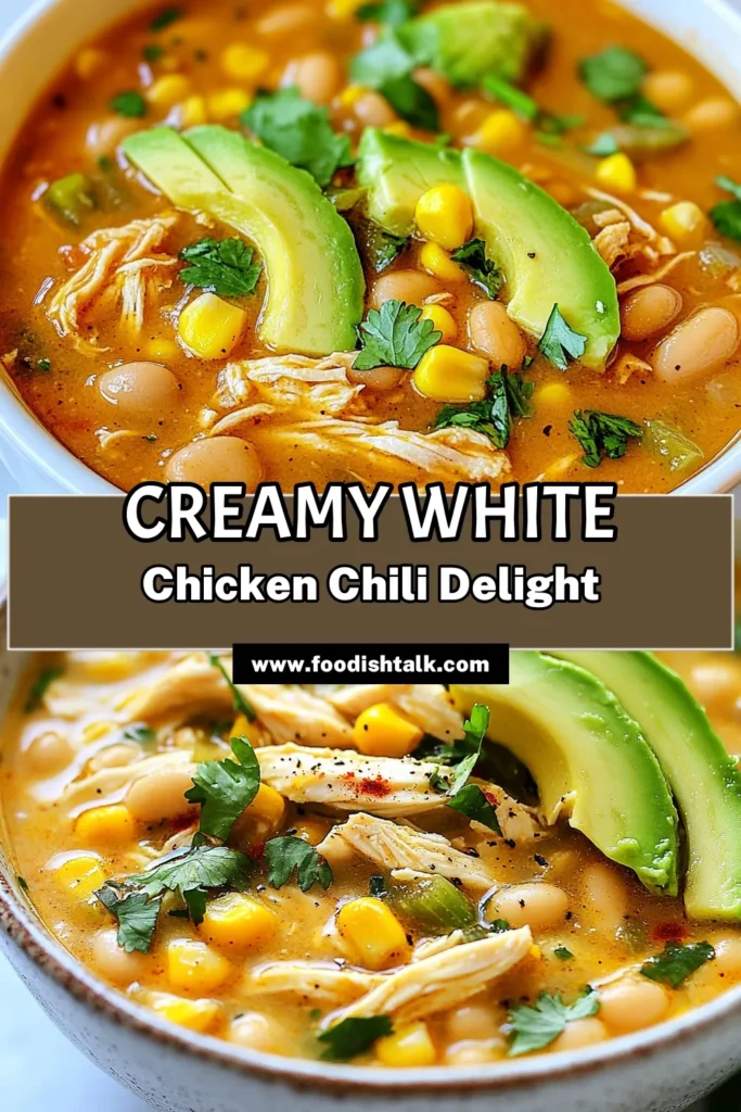 Savor a bowl of this delicious and nutritious healthy white chicken chili! This creamy chicken chili recipe combines tender chicken and white beans in a flavorful broth, making it an easy white bean chili perfect for any meal. With Greek yogurt for added creaminess, it’s a low-calorie chili recipe your family will love. Try this easy recipe and enjoy a comforting dish that’s rich in flavor and health benefits! Save it for your next cooking adventure! #HealthyCooking #ChickenChili #LowCalorieRecipes #EasyMeals