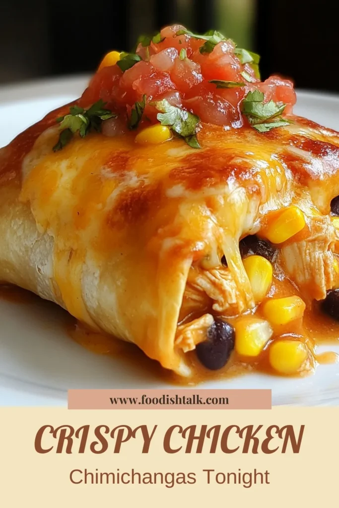 Looking for a delicious chicken chimichangas recipe? Try these easy chimichangas that bring the flavors of Mexico to your table! With crispy fried chicken chimichangas filled with tender shredded chicken, black beans, corn, and cheese, they're perfect for any occasion. Enjoy homemade chimichangas topped with salsa, guacamole, and sour cream. Save this recipe today for a tasty twist on Mexican chicken recipes! #ChickenChimichangas #EasyChimichangas #MexicanRecipes #HomemadeChimichangas