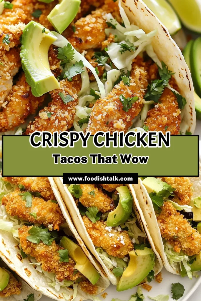 Get ready to indulge in these Crispy Poblano Chicken Tacos! This easy taco recipe features succulent chicken coated in crunchy panko, paired with roasted poblano peppers for a burst of flavor. Perfect for a weeknight dinner, these Chicken Tacos are sure to impress. Enjoy them topped with fresh avocado and cilantro. Try this delicious Chicken Tacos recipe today! Save for later! #ChickenTacosRecipe #CrispyPoblanoChickenTacos #EasyTacoRecipe #PankoChickenTacos