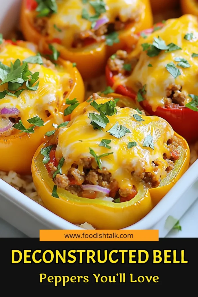 Looking for a delicious and healthy dinner? Try this deconstructed bell peppers recipe featuring ground turkey, rice, and a cheesy twist! This easy bell pepper dinner recipe blends all the classic flavors of stuffed bell peppers without the hassle. Enjoy this cheesy bell pepper casserole that even the kids will love! Save this healthy stuffed bell peppers recipe for flavorful meals all week long. #bellpeppers #healthyrecipes #easymeals #cleaneating