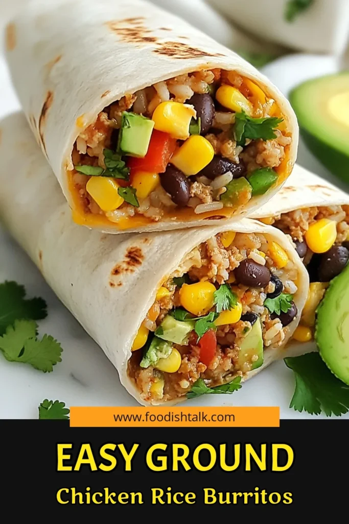 Try these delicious ground chicken burritos filled with brown rice and black beans for a healthy meal! This easy chicken burrito recipe is perfect for quick lunches or family dinners. Wrap up your favorite ingredients in easy tortilla wraps the whole family will love. Discover how simple it is to make beefy, flavorful burritos that are both satisfying and nutritious. Click to save for your healthy meal prep! #GroundChickenBurritos #HealthyChickenBurritoRecipe #BrownRiceBurritos #EasyTortillaWraps