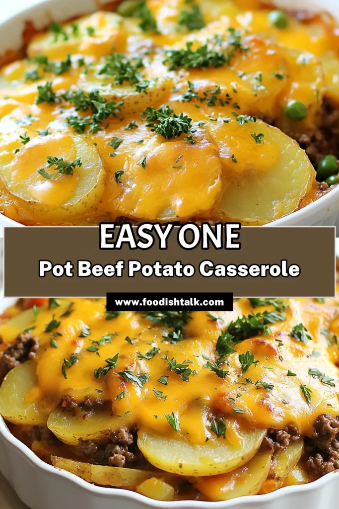 Discover the perfect comfort food casserole with this one pot beef potato casserole! This easy ground beef casserole combines tender potatoes, savory beef, and melted cheddar cheese for a delicious meal everyone will love. Try this beef potato casserole recipe for a simple dinner that’s ready in under an hour. It's a great way to enjoy hearty flavors without the hassle. Save this recipe to make your family meals memorable! #OnePotBeefCasserole #BeefPotatoCasserole #EasyGroundBeefCasserole #ComfortFoodRecipes